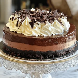 To make this rich dessert, you will need some key ingredients. Here’s the list: - 2 cups chocolate cookie crumbs - 1/2 cup unsalted butter, melted - 1 cup granulated sugar - 4 packages (8 oz each) cream cheese, softened to room temperature - 1 cup sour cream - 1 teaspoon pure vanilla extract - 4 large eggs, at room temperature - 1 cup semi-sweet chocolate chips, melted and slightly cooled - 1/4 cup unsweetened cocoa powder These ingredients create a creamy, chocolatey delight. Each item plays a role in giving the cheesecake its rich flavor and texture. You can add some fun touches to your cheesecake. Here are some ideas: - Whipped cream (for topping) - Chocolate shavings or curls (for garnish) These extras not only make the cheesecake look fancy but also add to the taste. Whipped cream offers a light contrast, while chocolate shavings deepen the chocolate flavor. Using high-quality ingredients matters. Here are some tips: - Choose real butter for the crust. It makes a difference in flavor. - Use full-fat cream cheese for a creamy texture. Low-fat versions can alter the taste and consistency. - Always opt for pure vanilla extract over imitation. It gives a better flavor. By choosing quality ingredients, you ensure your cheesecake shines with flavor and texture. For the full recipe, you can refer to the earlier section. Start by preheating your oven to 325°F (160°C). In a mixing bowl, combine 2 cups of chocolate cookie crumbs with 1/2 cup of melted unsalted butter. Stir until the mixture looks like wet sand. Press this mix into the bottom of a 9-inch springform pan. Make sure it’s even and firm. Bake the crust for 10 minutes. When done, take it out and let it cool while you make the filling. In a large bowl, beat 4 packages of softened cream cheese with an electric mixer. Mix until it’s creamy and fluffy, which takes about 2-3 minutes. Gradually add 1 cup of granulated sugar while mixing until smooth. Next, add 1 cup of sour cream and 1 teaspoon of pure vanilla extract. Mix until combined, scraping the sides of the bowl as needed. Now, add 4 large eggs one at a time. Beat on low speed just until each egg is mixed in. Be careful not to overmix, or the texture will suffer. Finally, fold in 1 cup of melted semi-sweet chocolate and 1/4 cup of unsweetened cocoa powder. Use a spatula to mix until there are no lumps. Pour the cheesecake filling over your cooled crust in the springform pan. Bake in the oven for 60-70 minutes. Watch for the center to set but still jiggle a little. Once it’s done, turn off the oven and crack the door open. Let the cheesecake cool in the oven for about an hour. This helps prevent cracks. After that, transfer it to the fridge to chill for at least 4 hours, or overnight for the best taste and texture. After chilling, run a knife around the edge of the pan before releasing the springform. Top with whipped cream and add chocolate shavings or curls for a stunning finish. For the full recipe, refer to the earlier section. To prevent cracks, keep the oven door closed. After baking, let the cheesecake cool slowly. I recommend leaving the oven door slightly open for an hour. This helps the temperature drop gently. Cracking often happens when the cheesecake cools too fast. It’s also wise to use room temperature ingredients. Cold cream cheese and eggs can cause issues, too. For a creamy texture, beat the cream cheese well. It should be smooth and fluffy. Mix in sugar gradually to avoid lumps. Incorporate eggs one at a time, mixing gently after each. Overmixing can lead to a dense cheesecake. Also, be sure to fold in the melted chocolate carefully. This keeps the mixture light and airy. Store your cheesecake in the fridge. Cover it tightly with plastic wrap or foil. This keeps it fresh and prevents it from drying out. If you want to keep it longer, freeze it. Slice it first for easy serving later. When you are ready to eat, let it thaw in the fridge overnight. This keeps the texture nice and creamy. For more tips, check the Full Recipe. {{image_4}} You can make your Death by Chocolate Cheesecake even more special. Adding espresso gives it a rich coffee flavor. This twist enhances the chocolate taste. Just add 1 tablespoon of espresso powder to the filling. Mix it well for a deeper flavor. If you prefer mint, add 1 teaspoon of mint extract. This gives a cool, refreshing taste. You can enjoy these flavor changes while keeping the base the same. The crust is key to a great cheesecake. While chocolate cookie crumbs work well, you can try other options. Graham crackers make a lighter crust. You can mix them with cocoa powder for a chocolatey touch. For a nutty flavor, use crushed almonds or pecans. Just combine them with melted butter and press it into the pan. Each crust choice adds its own unique flavor to your dessert. Toppings can take your cheesecake to the next level. Whipped cream is classic and always a hit. You can also use fresh berries like strawberries or raspberries. Their tartness balances the rich cheesecake. For a fancy touch, drizzle chocolate sauce on top. You can even sprinkle sea salt for a sweet-salty mix. Get creative, and choose toppings that you love. Make sure they match your flavor choices. To keep your cheesecake fresh, cover it tightly. You can use plastic wrap or foil. Store it in the fridge for up to 5 days. Make sure to keep it in an airtight container. This helps maintain its rich flavor and creamy texture. If you have leftovers, slice the cheesecake before storing. This makes it easy to serve later. If you want to save the cheesecake for later, freezing works well. First, let the cheesecake cool completely. Then, wrap it in plastic wrap. Next, place it in a freezer-safe container or a heavy-duty freezer bag. It can last up to 3 months in the freezer. For best results, avoid freezing the toppings. When you’re ready to enjoy your frozen cheesecake, thaw it slowly. Move it from the freezer to the fridge. Let it thaw overnight for the best taste and texture. Avoid using a microwave, as this can change the texture. Once thawed, feel free to add fresh toppings or whipped cream before serving. For the full recipe, check out the detailed steps to make your own Death by Chocolate Cheesecake. Death by Chocolate Cheesecake stays fresh for about 5 to 7 days in the fridge. Keep it covered with plastic wrap or in an airtight container. This helps to lock in moisture and flavor. After a week, the taste may change. Enjoy it while it's fresh! Yes, you can use low-fat cream cheese in this recipe. However, the texture might not be as rich and creamy. Low-fat options can lead to a lighter cheesecake. If you prefer a denser texture, stick with regular cream cheese. The choice is yours! If your cheesecake cracks, don’t worry! It can still taste great. Here are a few tips to prevent this from happening next time: - Bake at a lower temperature. - Avoid overmixing the batter. - Cool it slowly in the oven. If you have a crack, you can cover it with whipped cream or chocolate shavings. It will still look beautiful! The Death by Chocolate Cheesecake is a rich treat full of flavor. We covered key ingredients, easy steps, and helpful tips to make it perfect. You learned about good quality ingredients and ways to avoid cracks during baking. We even explored fun variations and storage tips for leftovers. Now, you can impress your friends with this dessert. Enjoy making it and share your results!