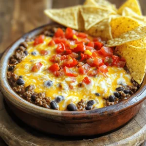 - 1 pound ground beef - 1 can (15 oz) black beans, drained and rinsed - 1 can (15 oz) refried beans - 1 cup cream cheese, softened - 1 cup sour cream - 1 cup shredded cheddar cheese, divided - 1 cup diced tomatoes with green chilies (canned) - Seasonings: garlic powder, onion powder, chili powder, ground cumin - Salt and black pepper, to taste - Tortilla chips for serving These ingredients come together to create a hearty and flavorful treat. Each one plays a role in building layers of taste. The ground beef gives a nice, meaty base. Black beans add texture and fiber, while refried beans bring creaminess. Cream cheese and sour cream together create a rich, smooth dip. Shredded cheddar cheese melts beautifully, adding cheesy goodness on top. Diced tomatoes with green chilies add a bit of spice and freshness. The seasonings enhance all the flavors, making your taste buds dance. Don’t forget to adjust salt and pepper to your liking. Gather these ingredients, and you’ll be on your way to a delicious dip. You can find the full recipe in the article. Enjoy the process of making this dip; it’s simple and rewarding! - Heat a skillet over medium heat. - Break apart the ground beef and brown it for 6-8 minutes. - After it cooks, drain any excess fat. - Add softened cream cheese to the skillet and stir until it melts. - Incorporate sour cream to create a smooth mixture. - Mix in black beans, refried beans, and diced tomatoes. - Season with garlic powder, onion powder, chili powder, cumin, salt, and pepper. - Warm the mixture on low for 5 minutes, stirring gently. - Stir in shredded cheddar cheese until it melts. - For a bubbly top, broil for 3-5 minutes, if desired. - Serve warm with tortilla chips for dipping. This Meaty Texas Trash Dip is a hearty and flavorful treat. Make sure to check out the Full Recipe for more details! To make your Meaty Texas Trash Dip shine, start by adjusting the seasonings. Taste the mixture as you go. This way, you can add more garlic powder or chili powder if you want extra flavor. Next, use room temperature ingredients. Cream cheese and sour cream blend better when they are not cold. It helps make the dip smooth and creamy. Want to switch things up? You can substitute ground turkey for a lighter option. This keeps the dish tasty while cutting down on fat. If you like heat, add jalapeños for a nice kick. For a colorful twist, incorporate more vegetables like corn or bell peppers. These add crunch and flavor, making each bite exciting. Enjoy these changes to create your perfect Meaty Texas Trash Dip. {{image_4}} You can easily make a vegetarian version of Meaty Texas Trash Dip. Just replace the ground beef with lentils or textured vegetable protein. Both options add great texture and soak up flavors well. Lentils cook fast and are full of protein. Textured vegetable protein is a meat substitute that has a chewy texture. This way, everyone can enjoy the dip! If you love heat, try a spicy Tex-Mex twist. Add more chili powder or some diced jalapeños to the mix. This will give your dip a nice kick. Adjust the spice level to fit your taste. You can start with a little and add more if you want. The heat will blend nicely with the creamy base. Cheese lovers can explore cheesy alternatives. Instead of cheddar cheese, try using pepper jack or Monterey Jack. Both options bring unique flavors. Pepper jack adds spice, while Monterey Jack offers a mild taste. You can mix and match cheeses for a delightful experience. Get creative and find your perfect cheesy blend! For the full recipe, check out the Meaty Texas Trash Dip section. After you enjoy your Meaty Texas Trash Dip, store leftovers in an airtight container. This keeps the dip fresh. It can last up to 3-4 days in the fridge. When you're ready to eat, just scoop out the amount you want. If you want to save some dip for later, freezing is a great option. Place it in a sealed container. It can last for up to 2 months in the freezer. When you want to enjoy it again, thaw it in the fridge overnight. Reheat it in the microwave or oven until warm. Then, dig in! Yes, you can prepare it in advance and refrigerate before reheating. This dip holds its flavor well, making it a great choice for parties or game day. Just let it cool, cover it, and store it in the fridge. When you’re ready, you can reheat it easily. Reheat in the microwave or oven until warmed through. If using the microwave, heat in short bursts. Stir in between to avoid hot spots. If using the oven, place it in a safe dish and heat at 350°F until warm. Serve it with tortilla chips, veggies, or even over nachos. The crunchy chips pair well with the creamy dip. You can also try adding some sliced jalapeños or fresh cilantro for a pop of flavor. This dip is versatile and fits many tastes. For the full recipe, check out the complete guide to making Meaty Texas Trash Dip! This blog post shared a simple recipe for Meaty Texas Trash Dip. You learned about the ingredients, cooking steps, and tips for perfect flavor. I also offered variations to fit your taste and ideas for storage. This dip is fun for sharing, whether for game day or a casual gathering. By making a few adjustments, you can create a dish that everyone will enjoy. Enjoy your cooking and make this dip a new favorite!