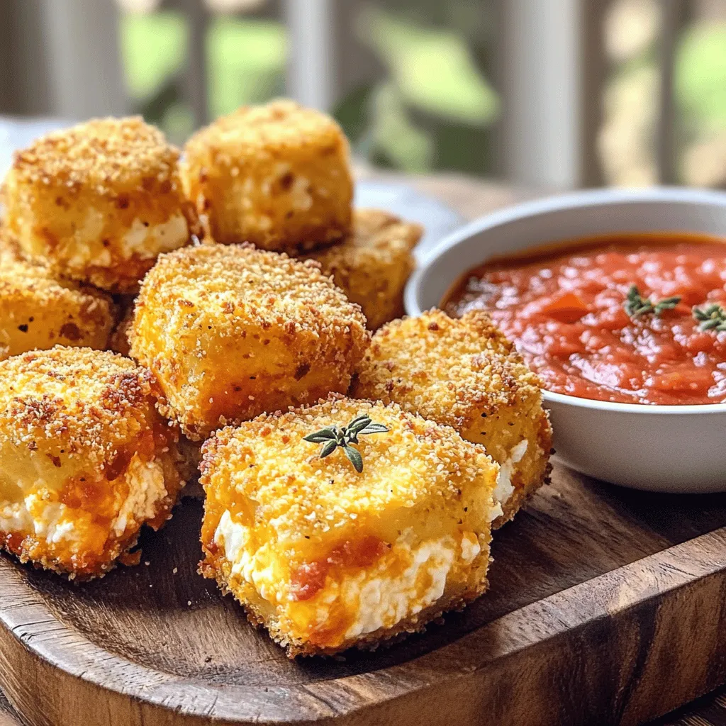 To create easy air fryer lasagna fritta, you need just a few simple ingredients. Here’s what you’ll need to gather: - 8 lasagna noodles - 1 cup ricotta cheese - 1 cup shredded mozzarella cheese, divided - 1/2 cup grated Parmesan cheese - 1 cup marinara sauce, plus extra for serving - 1 teaspoon dried oregano - 1 teaspoon garlic powder - Salt and pepper, to taste - 1 cup breadcrumbs - 1 egg, beaten - Olive oil spray These ingredients come together to make crispy, cheesy bites that everyone will love. The lasagna noodles provide a sturdy base, while the cheese filling brings the classic flavor of lasagna. Marinara sauce adds a nice touch for dipping. I suggest using fresh ingredients for the best taste. This recipe is not just easy; it’s also fun to make! You can even get kids involved in assembling the bites. Just remember, the key to great flavor is balancing the cheeses and spices well. For the full recipe, check out the details above. Enjoy your cooking! Start by boiling a large pot of salted water. Once it boils, add the lasagna noodles. Cook them according to the package, usually 8 to 10 minutes. You want them al dente. After cooking, drain the noodles and lay them flat on a baking sheet. This prevents them from sticking together. In a medium bowl, mix one cup of ricotta cheese with half a cup of grated Parmesan cheese. Add half a cup of shredded mozzarella cheese, dried oregano, garlic powder, and a pinch of salt and pepper. Stir everything together until it’s smooth and well blended. This creamy filling makes the bites delicious. Take each cooked noodle and cut it in half. On one half, spread about one tablespoon of the cheese filling. Place the other half on top to make a sandwich. Press the edges gently to seal the filling inside. This keeps all that cheesy goodness in when you cook the bites. Set up your breading station. In one bowl, beat an egg. In another bowl, place the breadcrumbs. Dip each lasagna bite into the egg. Let any extra egg drip off. Then coat it with breadcrumbs. This step gives the bites a nice crispy crust. Preheat your air fryer to 375°F (190°C). Lightly spray the basket with olive oil to prevent sticking. Place the lasagna bites in a single layer inside the basket. Don’t overcrowd them; it’s best to cook in batches. Lightly spray the tops with olive oil for extra crunch. Air fry the bites for 8 to 10 minutes. They should turn golden brown and crispy. Shake the basket halfway through cooking for even crisping. When done, carefully take them out and serve hot. Pair with marinara sauce for dipping. For extra cheese, sprinkle the remaining mozzarella on top before serving. Enjoy your crispy, cheesy bites! Cook your lasagna noodles just right. Use a large pot with boiling salted water. Boil them until they are al dente, usually 8-10 minutes. Drain the noodles and lay them flat. This helps them cool and keeps them from sticking. To get those bites perfectly crispy, make sure to coat them well. Dip each bite in beaten egg first, then roll them in breadcrumbs. Use a light spray of olive oil on top before air frying. This ensures a golden brown crust. Prevent sticking by cooling the noodles on a baking sheet. Lay them out flat so they don’t touch. When air frying, arrange the bites in a single layer. Don’t overcrowd the basket; this allows hot air to circulate and keeps them from sticking together. For the full recipe, check out the [Full Recipe]. {{image_4}} You can change up the cheese in the filling. Try using different kinds for fun flavors. For example, swapping mozzarella with provolone offers a nice twist. You could also mix in some goat cheese for a tangy kick. A blend of cheeses creates a richer taste. Just remember to keep the total amount the same, about two cups total. If you want a veggie-filled version, simply add your favorite vegetables. Spinach and mushrooms work great. Just sauté the veggies first to remove extra moisture. Another option is to use roasted zucchini or bell peppers. This adds color and flavor while keeping it light. You can even add some herbs, like basil or parsley, for extra freshness. To give your bites a heat boost, consider adding crushed red pepper flakes or diced jalapeños to the cheese mix. This adds a nice kick without overpowering the dish. You can also pair the bites with a spicy marinara sauce for dipping. If you like bold flavors, try using pepper jack cheese in the filling. These small changes make a big difference! For the full recipe, check out the earlier section. To store your leftover lasagna fritta, let them cool completely. Place them in an airtight container. You can keep them in the fridge for up to three days. Make sure to layer them with parchment paper to avoid sticking. This way, they stay crispy and delicious. Reheating is easy. Preheat your air fryer to 350°F (175°C). Place the lasagna bites in a single layer in the basket. Heat them for about 5-7 minutes. This will help them regain their crispiness. You can also use an oven. Just place them on a baking sheet and heat for about 10-15 minutes. You can freeze lasagna fritta for longer storage. After cooling, arrange the bites in a single layer on a baking sheet. Freeze them for about an hour until solid. Then, transfer them to a freezer bag. They can last up to three months in the freezer. When you’re ready to eat, no need to thaw. Just air fry them directly from frozen. Check the Full Recipe for more details on preparation! Yes, you can use other types of pasta. Try using small shells or even ravioli. Just make sure they can hold the filling well. Each type will change the taste and texture of the bites. Experiment and find what you like best! Classic marinara is a great choice. You can also try ranch or garlic sauce. A spicy marinara adds a nice kick. Feel free to mix and match sauces based on your mood! To make this recipe gluten-free, use gluten-free lasagna noodles. Many brands offer good options. You can also use gluten-free breadcrumbs for coating. Always check labels to ensure all ingredients are safe. Yes, you can prepare these bites in advance. Assemble them and store in the fridge for a few hours. Just air fry them when you are ready to eat. They stay tasty and crispy! Cooking time may vary by air fryer brand. Most models will still cook in about 8-12 minutes at 375°F (190°C). Check them often to avoid overcooking. Adjust as needed for your specific model. You now have a simple guide to make tasty lasagna bites. We covered all the key steps, from cooking the noodles to air frying the bites. I shared tips for the best texture and flavor, plus ways to change it up. Storing and reheating leftovers was also discussed. These bites are perfect for any meal or snack. Enjoy experimenting in your kitchen and make this recipe your own. Happy cooking!