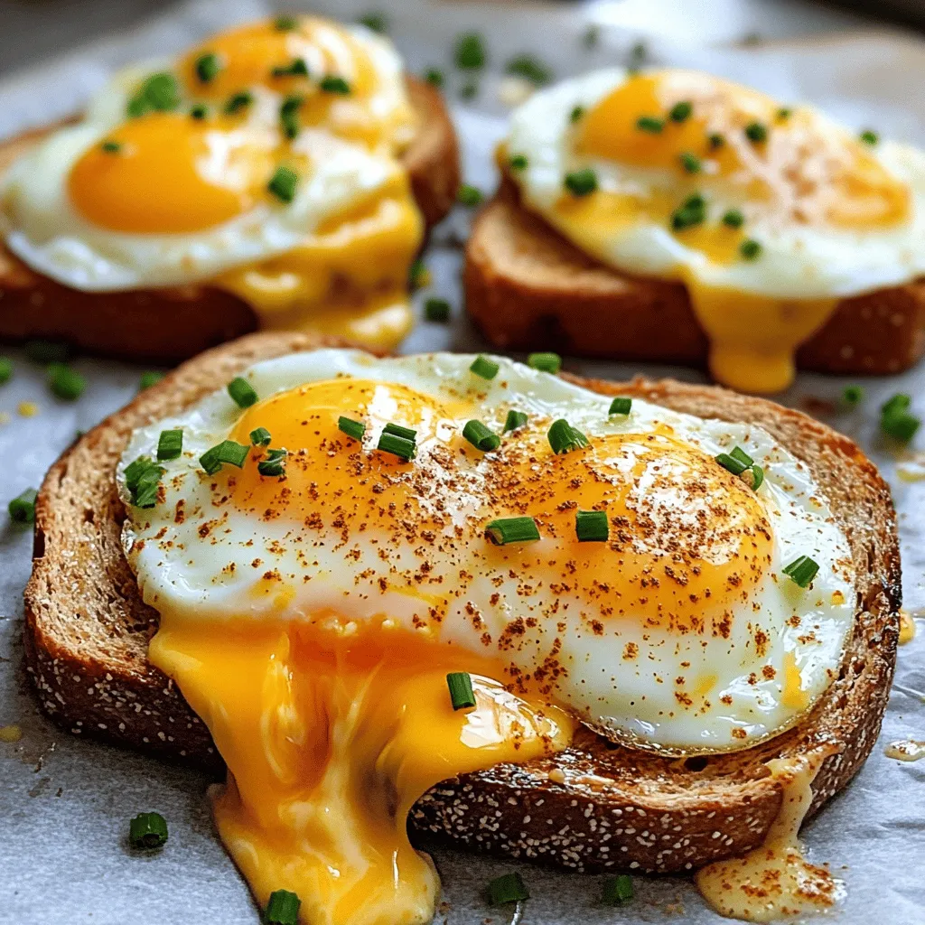To make Air Fryer Egg and Cheese Toast, gather these simple ingredients: - 4 slices of whole grain bread - 4 large eggs - 1 cup shredded cheddar cheese - 1 tablespoon butter, softened - Salt and black pepper, to taste - 1 teaspoon smoked paprika (optional) - Fresh chives or parsley for garnish (optional) These ingredients make a delicious meal that is easy to prepare. I love using whole grain bread because it adds a nice texture and flavor. The eggs bring protein, while the cheese adds creaminess. Don’t forget about the spices! They give your toast an extra kick. If you want to make it even more special, add fresh herbs on top. They not only look nice but also add a fresh taste. You can find the full recipe [here](#). Enjoy your cooking! Preheat your air fryer to 350°F (175°C). This step is key for even cooking. It warms up the air, making your toast crispy. Spread softened butter on one side of each slice. Make sure to cover it well. This creates a nice golden crust and adds flavor. Place the bread in the air fryer, buttered side up. Crack one egg onto each slice. Be gentle to keep the yolk whole. Season the eggs with salt, black pepper, and smoked paprika if you like a smoky taste. Cook in the air fryer for 8-10 minutes. Check at 8 minutes for doneness. If you like runny yolks, take them out then. For firmer yolks, cook a bit longer. When done, use tongs or a spatula to lift them out. If you want, sprinkle chopped chives or parsley on top for a fresh touch. Enjoy your cheesy egg toast hot! To get the best yolk, timing is key. For runny yolks, check your toast after 8 minutes. If you want firmer yolks, let it cook for 10 minutes. Keep an eye on it, as every air fryer is different. You’ll want to pull it out right when it looks perfect. If you have a larger air fryer, you can cook more toast at once. Just make sure to space the bread slices well. If they touch, they may not cook evenly. You can also cook in batches. This way, you can ensure every piece toasts perfectly. Make your egg toast look great! After cooking, sprinkle fresh chives or parsley on top. This adds color and freshness. You can even try a dash of smoked paprika for a pop of flavor. A well-presented dish always makes a meal feel special. {{image_4}} You can change up the cheese to keep things fun. Try using mozzarella for a stretchy texture. Feta adds a nice saltiness. You could even use pepper jack for a spicy kick. Each cheese brings a new flavor and texture. Mix and match to find your favorite! Feel free to add more toppings to your egg toast. Sliced avocado makes it creamy and rich. Fresh tomatoes add a burst of flavor and color. You could also add cooked bacon or ham for some protein. Don’t be shy to get creative with your toppings! Seasoning can really change the taste of your toast. Garlic powder gives a nice depth. Fresh herbs like basil or thyme add brightness. If you like heat, drizzle some hot sauce on top. These simple tweaks can make each bite exciting and new. To keep your egg toast fresh, store any leftovers in an airtight container. Place the toast in the fridge within two hours of cooking. Make sure to separate layers with parchment paper to avoid sticking. This way, you can enjoy your tasty meal later without losing quality. Reheat your egg and cheese toast in the air fryer for the best taste. Set it to 350°F (175°C) and heat for about 3-5 minutes. This helps keep the bread crispy and the cheese melty. You can also use a microwave, but it may make the toast a bit soggy. If using the microwave, heat for 30 seconds at a time until warm. Yes, you can freeze Air Fryer Egg and Cheese Toast! To freeze, let the toast cool completely. Wrap each piece tightly in plastic wrap or foil, then place them in a freezer-safe bag. They can last up to three months in the freezer. When ready to eat, thaw in the fridge overnight and reheat as mentioned above. Yes, you can use many types of bread for this recipe. While I love whole grain bread, white, sourdough, or rye work great too. Each type adds its own flavor and texture. You can even try gluten-free bread if needed. Just keep in mind that the cooking time might change slightly based on the bread's thickness. Absolutely! If you don't have an air fryer, you can use a regular oven. Preheat your oven to 375°F (190°C). Butter the bread and place it on a baking sheet. Crack the eggs onto the bread and sprinkle cheese on top. Bake for about 10-12 minutes or until the eggs are cooked to your liking. You can also use a stovetop skillet. Just cover it to help the eggs cook evenly. There are several ways to lighten up this dish. You can use whole wheat or low-calorie bread. Instead of butter, try using a light cooking spray. For cheese, consider using reduced-fat cheddar or even a dairy-free cheese. You can add spinach or tomatoes for more nutrients. These swaps help keep the flavor while making it a bit healthier. Enjoy your meal guilt-free! This blog post shared how to make Air Fryer Egg and Cheese Toast. You learned the key ingredients, like whole grain bread, eggs, and cheddar cheese. I detailed easy steps for cooking and offered tips for perfect results. You can try variations, storing tips, and answers to common questions. Feel confident to create your own delicious toast, sharing it with friends or enjoying it solo. Experiment with ingredients to find your favorite combo. Enjoy your cooking adventure!