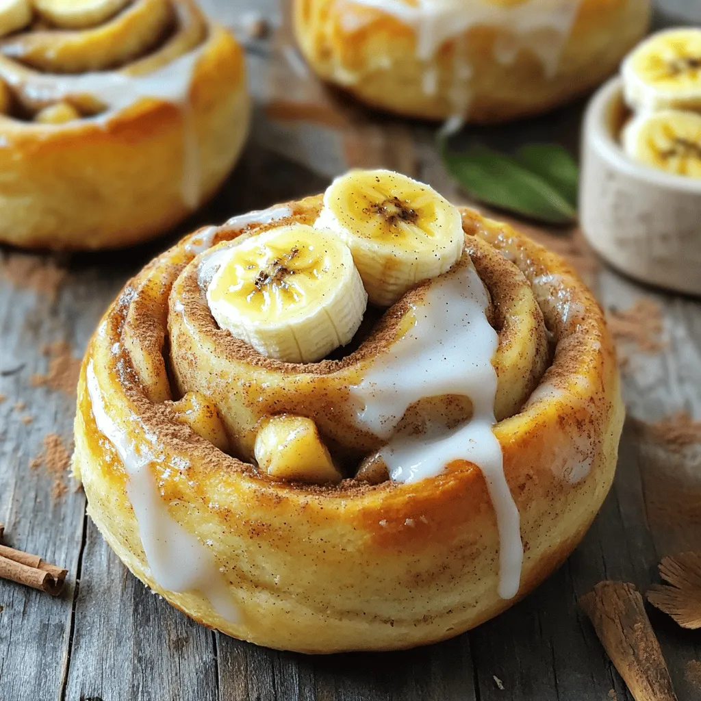 To make the best banana bread cinnamon rolls, you need the following main ingredients: - 2 ripe bananas, thoroughly mashed - 1/3 cup unsalted butter, melted - 1/2 cup packed brown sugar - 1/4 cup granulated sugar - 1 large egg - 1 teaspoon vanilla extract - 1 teaspoon baking soda - 1/2 teaspoon fine sea salt - 1 1/2 cups all-purpose flour - 1 tablespoon ground cinnamon These ingredients work together to create a soft, sweet dough that is perfect for rolls. The ripe bananas add moisture and flavor, while the sugars give a lovely sweetness. You can customize your rolls with these optional add-ins for more flavor: - 1/4 cup chopped walnuts (optional) - 1/4 cup raisins or chocolate chips (optional) Adding these ingredients can enhance the texture and taste. Walnuts add crunch, while raisins or chocolate chips provide a sweet surprise in every bite. To make a creamy icing for your rolls, you will need: - 1 cup powdered sugar - 2 tablespoons milk - 1/2 teaspoon vanilla extract This icing is easy to whip up and adds a sweet finish to your rolls. The milk gives it a nice consistency, while the vanilla brings in extra flavor. For the complete guide, don’t forget to check the Full Recipe. First, preheat your oven to 350°F (175°C). This step is key for even baking. While the oven heats, grab a 9x9 inch baking dish. Grease it well with cooking spray or butter. This will keep your rolls from sticking. Next, take a large mixing bowl. Add 2 ripe bananas that you’ve mashed well. Pour in 1/3 cup of melted unsalted butter and mix. Use a fork or whisk to blend until smooth. Now, add 1/2 cup of packed brown sugar and 1/4 cup of granulated sugar. Stir them in until fully mixed. Crack in 1 large egg and drizzle in 1 teaspoon of vanilla extract. Mix until you have a smooth batter. Then, sprinkle in 1 teaspoon of baking soda and 1/2 teaspoon of fine sea salt. Stir gently. Slowly add 1 1/2 cups of all-purpose flour. Mix just until combined. Be careful not to over-mix; the batter should still be slightly lumpy. Now, lightly flour a clean surface. Roll your dough out into a rectangle, about 1/4 inch thick. Brush melted butter over the surface. Next, sprinkle 1 tablespoon of ground cinnamon on top. If you want, add 1/4 cup of chopped walnuts and 1/4 cup of raisins or chocolate chips. From one short edge, roll the dough tightly into a log shape. Pinch the seam to seal it well. With a sharp knife, cut the log into 1-inch thick slices. Place these slices upright in your greased baking dish. Make sure they fit snugly but aren’t too crowded. Bake these rolls in your preheated oven for 20-25 minutes. They should turn golden brown and rise nicely. While they bake, you can prepare the icing. In a small bowl, whisk together 1 cup of powdered sugar, 2 tablespoons of milk, and 1/2 teaspoon of vanilla extract. This will create a smooth and creamy icing. Once the rolls are baked, take them out and let them cool for a few minutes. Then, drizzle the icing over the warm rolls. Enjoy your delightful Banana Bread Cinnamon Rolls! For the complete recipe, check out the Full Recipe section. When making banana bread cinnamon rolls, some common mistakes can spoil your fun. First, don't skip the ripe bananas. They add natural sweetness and flavor. Next, be careful not to over-mix the dough. Over-mixing can lead to tough rolls. Also, ensure your oven is preheated. Baking in a cold oven can lead to uneven cooking. Finally, avoid cutting the rolls too thin. Thick rolls bake better and stay moist. To get the best results with your rolls, focus on a few key steps. Use very ripe bananas for a rich taste. The batter should be slightly lumpy. This keeps the rolls fluffy. If you want a twist, add nuts or chocolate chips to the filling. They enhance the flavor and texture. After rolling the dough, pinch the seam well. This stops the filling from leaking during baking. Lastly, give them space in the dish. Snug is good, but overcrowded rolls won't rise well. Icing can make or break your banana bread cinnamon rolls. Always ice them while they are warm. This allows the icing to melt into the rolls. For a smooth icing, whisk the ingredients well. If it's too thick, add a drop more milk. Use a spoon to drizzle the icing over the rolls. This gives a beautiful look. For a fun touch, add a sprinkle of cinnamon on top. It adds color and a hint of spice. You can find the full recipe to make these delicious rolls and enjoy! {{image_4}} You can change the flavor of your banana bread cinnamon rolls by adding different fruits. Try using ripe peaches or apples for a fresh twist. Both fruits add natural sweetness and moisture. Chopped strawberries or blueberries can also work well. Just make sure to adjust the sugar if the fruit is very sweet. These additions can make your rolls even more exciting and tasty. If you want a vegan version, replace the egg with a flaxseed egg. Mix one tablespoon of flaxseed meal with three tablespoons of water and let it sit for five minutes. For gluten-free rolls, use a gluten-free flour blend. Make sure the blend contains xanthan gum to help with texture. These changes keep the rolls soft and delicious while meeting dietary needs. Spice up your rolls with different flavors. Nutmeg adds warmth and depth, while cardamom gives a nice floral note. You can mix these spices into the dough or the filling. A pinch of ginger can also add a nice kick. Experiment with these spices to find your favorite blend. Each will bring a new layer of flavor to your already delightful banana bread cinnamon rolls. To keep your leftover cinnamon rolls fresh, let them cool first. Then, place them in an airtight container. This helps to keep them soft and moist. You can also wrap them in plastic wrap before putting them in the container. If you want to save some for later, freezing is a great option. Wrap each roll in plastic wrap, then place them in a freezer-safe bag. They can last up to three months in the freezer. When you’re ready to eat, simply take them out. Let them thaw overnight in the fridge. For a quick heat-up, pop them in the microwave for about 20 seconds. Choose glass or plastic containers with tight-fitting lids. These keep out air and moisture. Glass containers are great because they won’t stain. If you use plastic, select BPA-free options for safety and health. If you stack your rolls, add parchment paper between layers to avoid sticking. Yes, you can prepare these rolls ahead of time. You can mix the dough and fill it with cinnamon. After rolling, cut the rolls and place them in your baking dish. Cover the dish tightly with plastic wrap. Store it in the fridge overnight. When you are ready, let them rise for about 30 minutes before baking. This way, you have fresh rolls in the morning with minimal work. If you don't have ripe bananas, you can use applesauce. It gives similar moisture and sweetness. You can also use mashed sweet potatoes or pumpkin. Each option will change the flavor slightly, but they still taste great. Just be mindful of the texture, as it may differ from the original recipe. To keep your rolls from getting soggy, avoid overmixing the dough. Overmixing can create too much moisture. Bake the rolls until they are golden brown. This ensures they have a nice crust. Let them cool slightly before drizzling with icing. This helps keep the icing from soaking in too much. Enjoy your tasty, fluffy rolls without the sogginess! You learned about the main ingredients, steps, and tips for making banana bread cinnamon rolls. You explored variations and storage options, too. These rolls are not just tasty—they're easy to customize. Experiment with fruits or flavors to make them your own. Storing them correctly keeps every bite fresh. Enjoy your baking and share these delightful treats with others. They'll love each roll as much as you do!