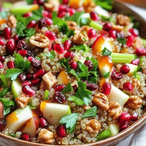 - 2 cups cooked and cooled quinoa - 1 cup pomegranate seeds - 1 cup diced Granny Smith apples - 1/2 cup chopped walnuts or pecans - 1/2 cup dried cranberries - 1/4 cup freshly chopped parsley - 1/4 cup freshly squeezed orange juice - 2 tablespoons extra-virgin olive oil - 1 tablespoon honey or maple syrup When you make Ensalada Navideña, the main ingredients shine. The quinoa acts as a hearty base. It brings a nutty flavor and a fluffy texture. Pomegranate seeds add a burst of sweetness and crunch. Diced Granny Smith apples bring a tart twist. Together, they create a delightful mix. You can personalize this salad with optional ingredients. Chopped walnuts or pecans give a nice crunch. Dried cranberries add a chewy sweetness. Fresh parsley enhances the dish with a pop of color. Now, let's talk about the dressing. Fresh orange juice gives it a bright, zesty flavor. Extra-virgin olive oil adds richness and smoothness. Honey or maple syrup sweetens the dressing. This combination elevates the salad. For the full recipe, check out the detailed instructions. This salad is not just a side dish. It's a colorful celebration on your holiday table. Each bite is a mix of flavors and textures that makes it special. Start with a big bowl. Add 2 cups cooked and cooled quinoa. This gives the salad its base. Next, mix in 1 cup pomegranate seeds and 1 cup diced Granny Smith apples. These fruits make the salad sweet and crunchy. Then, add 1/2 cup diced celery for a nice crunch and 1/2 cup chopped walnuts. If you want a twist, try pecans instead. Finally, toss in 1/2 cup dried cranberries and 1/4 cup freshly chopped parsley. Gently mix all these colorful ingredients. In a small bowl, whisk together 1/4 cup freshly squeezed orange juice and 2 tablespoons extra-virgin olive oil. Then add 1 tablespoon honey or maple syrup if you prefer a vegan option. Don't forget a pinch of salt and some freshly ground black pepper. Whisk until everything blends well. This dressing should be smooth and creamy, adding flavor to your salad. Now, drizzle the dressing over the salad mixture. Carefully toss everything together. Make sure all pieces are coated nicely. After that, taste your salad. Adjust the seasonings by adding more salt or pepper if needed. Once mixed well, cover the bowl with plastic wrap. Place it in the fridge for at least 30 minutes. This waiting time lets the flavors blend, making the salad even more tasty. Enjoy this delightful holiday side dish from the Full Recipe! To make Ensalada Navideña shine, adjust the salt and pepper to your taste. I often start with a pinch of salt and a few cracks of black pepper. After mixing, taste the salad. If it feels flat, add more salt or pepper. The right balance lifts all the flavors. Marinating the salad is key. I let it sit in the fridge for at least 30 minutes. This waiting time helps the flavors blend together. The salad gets better as it rests. Presentation matters, especially during the holidays. Serve your salad in a large, festive bowl. This makes it pop on the table. For extra flair, sprinkle more pomegranate seeds on top. Fresh parsley adds a splash of green and looks beautiful. You can also arrange the salad in layers. Start with quinoa, then add fruits and nuts on top. This creates a colorful, inviting dish. Ensalada Navideña pairs well with roasted meats. Try it alongside turkey or glazed ham. The fresh flavors of the salad balance the richness of these dishes. For side dishes, consider serving it with warm bread or a creamy potato dish. These pairings make a complete holiday meal. For the full recipe, check out the detailed instructions and enjoy making this festive delight! {{image_4}} You can easily change the nuts in Ensalada Navideña. If you have allergies or just prefer something new, try using chopped pecans or sunflower seeds. Each nut adds a unique crunch and flavor to the dish. Fruits are another area for swaps. Instead of Granny Smith apples, you might enjoy sweet pears or tart citrus fruits like oranges. You can even try dried fruits like apricots or figs for a different taste. If you want a vegan version of the dressing, simply replace honey with maple syrup. This change keeps the dressing sweet and tasty without using animal products. For gluten-free options, all the ingredients in this salad are naturally gluten-free. Just double-check any packaged products, like nuts or dried fruits, to ensure they are certified gluten-free. Ensalada Navideña has many versions across different cultures. In some areas, people add jicama for a crunchy texture or even avocado for creaminess. You can also find recipes that include regional fruits like mango or guava. Each twist reflects the local flavors and traditions, making the salad even more special. For the full recipe, check out Ensalada Navideña! To keep your Ensalada Navideña fresh, store any leftovers in the fridge. Place the salad in a sealed container. Glass or plastic containers work great for this. Make sure the lid is on tight to keep moisture out. This way, it stays crisp and tasty for a few days. If you want to save the salad for later, freezing is an option. However, the texture may change a bit after freezing. To freeze, place the salad in an airtight container. When you’re ready to eat it, take it out and thaw it in the fridge overnight. Serve it cold, and if needed, add a splash of orange juice to refresh the flavors. You can keep this salad in the fridge for about three days. If it stays longer, check for signs it’s not good. Look for wilting, off smells, or discoloration. If you see any of these, it’s best to throw it away. Enjoy your Ensalada Navideña while it’s fresh for the best taste! For the complete recipe, check the Full Recipe section. Ensalada Navideña is a festive holiday salad. It is popular in many Latin cultures. This dish symbolizes joy and togetherness during holiday celebrations. The main ingredients include: - Cooked quinoa - Pomegranate seeds - Diced Granny Smith apples - Diced celery - Chopped walnuts (or pecans) - Dried cranberries - Fresh parsley These ingredients create a bright and colorful mix. Each bite brings a burst of flavor. The crunchy nuts and sweet fruits balance well with the quinoa. Yes, you can prepare this salad ahead of time. I suggest making it at least 30 minutes before serving. This allows all the flavors to blend. For safety, store it in the fridge. Use a covered bowl to keep it fresh. When serving leftovers, check for any changes in smell or texture to ensure safety. Ensalada Navideña pairs well with many main dishes. Some great options include roasted turkey or glazed ham. For drinks, try serving it with sparkling water or a fruity punch. These beverages enhance the bright flavors of the salad. For the complete recipe, check [Full Recipe]. This post covered how to create a delicious Ensalada Navideña. We explored main ingredients like quinoa, pomegranate seeds, and apples. I shared ways to enhance flavors and tips for a beautiful presentation. You learned about variations to fit dietary needs and how to store leftovers properly. In the end, this salad is versatile and perfect for any gathering. You can enjoy it fresh or customize it to your liking. Go ahead, make this dish, and impress everyone with your cooking skills!