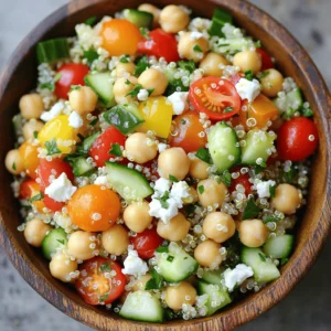 For a delicious high protein salad, gather these ingredients: - 1 cup quinoa, thoroughly rinsed - 1 can (15 oz) chickpeas, well-drained and rinsed - 1 cup cherry tomatoes, halved - 1 medium cucumber, diced - 1 bell pepper (choose your favorite color), diced - 1/4 cup red onion, finely chopped - 1/2 cup feta cheese, crumbled (optional but recommended) - 1/4 cup fresh parsley, finely chopped - 3 tablespoons extra virgin olive oil - 1 tablespoon freshly squeezed lemon juice - 1 teaspoon garlic powder - Salt and freshly ground black pepper to taste This salad packs a punch in protein and nutrients: - Quinoa: A complete protein with all nine essential amino acids. It has about 8 grams of protein per cup. - Chickpeas: These legumes add roughly 15 grams of protein per cup. They also provide fiber, which helps keep you full. - Feta cheese: While optional, it adds about 4 grams of protein per ounce. It also adds a tangy flavor that brightens the dish. - Vegetables: Cherry tomatoes, cucumbers, and bell peppers add vitamins, minerals, and antioxidants. They help balance your meal with fresh flavors. When choosing ingredients, freshness matters: - Fresh Ingredients: Look for vibrant colors and firm textures. Fresh veggies enhance flavor and nutrition. Visit local farmers' markets for the best selection. - Canned Ingredients: Canned chickpeas are a great option for quick meals. Choose low-sodium varieties to keep your dish healthy. Rinse them well to remove excess salt. - Feta Cheese: If you can, buy fresh feta from local cheese shops. It often tastes better than pre-packaged options. Using quality ingredients makes your high protein salad even more enjoyable. Check out the Full Recipe for all the steps to create this nutritious dish. 1. Boil Water: Start by bringing 2 cups of water to a rolling boil in a medium pot. 2. Add Quinoa: Once boiling, stir in 1 cup of rinsed quinoa. 3. Simmer Quinoa: Lower the heat to simmer. Cover the pot and cook for 15-20 minutes. 4. Check Quinoa: The quinoa should look fluffy, and all the water should be absorbed. 5. Cool Quinoa: Remove the pot from heat and let the quinoa cool completely. 6. Mix Salad: In a large bowl, combine the cooled quinoa, 1 can of rinsed chickpeas, 1 cup of halved cherry tomatoes, 1 diced cucumber, 1 diced bell pepper, 1/4 cup of finely chopped red onion, and 1/4 cup of chopped parsley. 7. Add Feta: If you want, fold in 1/2 cup of crumbled feta cheese gently. 8. Make Dressing: In a small bowl, whisk together 3 tablespoons of olive oil, 1 tablespoon of lemon juice, 1 teaspoon of garlic powder, and salt and pepper. 9. Combine: Drizzle the dressing over the salad mixture and toss everything well. 10. Taste and Adjust: Taste the salad. Add more salt or pepper as you like. 11. Portion Out: Divide the salad into meal prep containers. Store them in the fridge for easy lunches. - Water Ratio: Use 2 cups of water for every cup of quinoa. - Fluffing: After it cooks, fluff with a fork for a better texture. - Cooling: Let it cool in a wide bowl. This helps it cool faster. - Medium Pot: For cooking your quinoa. - Large Mixing Bowl: To combine all the salad ingredients. - Small Bowl: For whisking the dressing. - Measuring Cups and Spoons: For accurate ingredient amounts. - Meal Prep Containers: To store your salad for the week. This method makes meal prep simple and fun. Enjoy your healthy, tasty salads all week long! For the full recipe, check out the Nutritious Quinoa & Chickpea Salad. When you prep salads, keep them fresh and tasty. Start with dry ingredients. Wet ingredients can make your salad soggy. Store dressings separately and add them when you eat. Use sturdy greens like kale or spinach. They hold up well in the fridge. Cut veggies just before you pack them if possible. This keeps them crisp. Try to mix colors for a fun look and better nutrition. Adding herbs and spices boosts flavor. Fresh herbs like parsley and cilantro add a lot without extra calories. Use lemon juice for brightness. It helps keep your salad fresh too. For a kick, add a sprinkle of chili flakes or pepper. Choose dressings made with healthy fats like olive oil. This adds flavor and keeps your heart healthy. Remember, a little goes a long way, especially with strong flavors. Use small containers for your salads. This helps you control portions. Aim for about two cups of salad per container. This amount is filling and provides enough protein. Use clear containers to see what you have. This keeps you from skipping meals. Label your containers with dates. This way, you know when to eat them. Keep your meals fun by changing up the salads each week. For a delicious recipe, check out the Full Recipe for Nutritious Quinoa & Chickpea Salad. You’ll love how easy it is! {{image_4}} You can change up your salad to keep it exciting. Try using grilled chicken, shrimp, or tofu. Each adds a unique taste and texture. For a meatless option, consider tempeh or edamame. These proteins are packed with nutrients. Mix and match to find your favorite combo. If you follow a vegan diet, skip the feta cheese. Use avocado instead for creaminess. You can also add nuts or seeds for extra crunch. For gluten-free options, quinoa is a great choice. Always check labels to ensure any other ingredients are gluten-free. Using seasonal produce makes your salad fresh and bright. In spring, add asparagus and peas. In summer, ripe tomatoes and corn shine. Fall brings sweet potatoes and kale, while winter offers root veggies. Visit local markets to find the best ingredients. They not only taste better but also support local farmers. To keep your high protein salad fresh, use airtight containers. Glass containers work best, but sturdy plastic ones are fine too. Always let the salad cool before sealing it. This prevents moisture buildup, which can make the salad soggy. Your Nutritious Quinoa & Chickpea Salad will stay fresh for about 3 to 5 days in the fridge. To maximize freshness, keep the dressing separate until you are ready to eat. This keeps the salad crisp and tasty. If you notice any off smells or colors, it's best to discard it. You can eat this salad cold, but if you prefer warm, heat it gently. Place it in a microwave-safe bowl. Heat in short bursts, about 30 seconds at a time. Stir between each burst to ensure even heating. Avoid overheating, as it can change the salad's texture. You can store the quinoa salad in the fridge for up to five days. Make sure to keep it in an airtight container. This helps keep it fresh and tasty. After a few days, check for any off smells or changes in texture. If everything seems fine, enjoy it! Yes, you can freeze this salad. It will keep well in the freezer for about three months. To freeze, portion the salad into containers. Leave some space at the top for expansion. When you’re ready to eat, thaw it in the fridge overnight. Enjoy it cold or let it come to room temperature before serving. Here are some great high protein options: - Grilled chicken - Tofu - Hard-boiled eggs - Edamame - Sunflower seeds - Hemp seeds - Black beans Adding any of these will boost the protein content of your salad. Experiment with different combinations to find your favorite taste! In this blog post, I covered how to make a healthy, high protein salad. We discussed the essential ingredients, cooking steps, and handy tips. Customizations for dietary needs and storage best practices were also highlighted. By following these steps, you can enjoy a nutritious salad packed with flavor. Always choose fresh ingredients when possible, and don’t be afraid to experiment. This will help you create meals that excite your taste buds while being good for you.