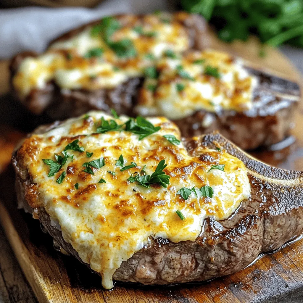 Air Fryer Cheesy Garlic Steaks are quick and delicious. You can make them in just 30 minutes. The ribeye steaks are juicy and tender. Garlic and cheese add a rich flavor. This meal is great for a weeknight dinner or a special occasion. - 2 ribeye steaks (approximately 1 inch thick) - 3 cloves garlic, finely minced - 2 tablespoons extra virgin olive oil - 1 teaspoon smoked paprika - 1 teaspoon sea salt - ½ teaspoon freshly ground black pepper - 1 cup shredded mozzarella cheese - Fresh parsley, finely chopped (for garnish) Gather these ingredients for a flavorful meal. Each item plays a key role in making your steaks shine. The ribeye offers a great balance of fat and meat. The garlic provides a strong and savory taste. Olive oil helps the spices stick to the steak. Smoked paprika adds depth and warmth. Sea salt and black pepper bring out the natural flavors. Mozzarella cheese gives a gooey, melty finish that everyone loves. Finally, fresh parsley brightens the dish with color and freshness. Check the Full Recipe to dive into the cooking process and enjoy this tasty meal! Start by making the marinade. In a small bowl, mix the minced garlic, olive oil, smoked paprika, sea salt, and black pepper. Stir well until all the ingredients blend together. This simple mix adds a punch of flavor to the steaks. Next, take your ribeye steaks and coat both sides with the garlic marinade. Make sure to cover every inch for the best taste. Let the steaks sit at room temperature for about 30 minutes. This time helps the flavors soak in. If you want a stronger taste, you can refrigerate them for up to 2 hours. - Preheat the air fryer: Set your air fryer to 400°F (200°C) and preheat for about 5 minutes. This step helps sear the steaks perfectly. - Cooking times for desired doneness: Place the marinated steaks in the air fryer basket in a single layer, ensuring they do not touch. For medium-rare, cook for 10-12 minutes, flipping halfway. If you prefer medium or medium-well, add 1-2 more minutes. - Adding cheese in the final moments: When the steaks are almost done, sprinkle shredded mozzarella cheese on top. Air fry for an extra 2 minutes until the cheese melts and bubbles up into a golden crust. For the full recipe, refer to the previously mentioned details. Enjoy your delicious Air Fryer Cheesy Garlic Steaks! To make a great steak, start with quality meat. Choose ribeye steaks for their rich flavor and marbling. Marinating is key. A good marinade adds flavor and helps tenderize the meat. I recommend letting the steaks sit in the marinade at room temperature for 30 minutes. This allows the garlic and spices to soak in. When air frying, preheat your air fryer. This step helps give the steak a nice sear. Cook the steaks in a single layer for even cooking. Flip them halfway through for the best results. Aim for 10-12 minutes for medium-rare, adjusting time for your preferred doneness. You can play with flavors in this recipe. Try adding herbs like thyme or rosemary to the marinade. A splash of Worcestershire sauce can also enhance the steak's umami flavor. If you like heat, consider adding crushed red pepper flakes to the mix. For a smoky touch, smoked paprika works wonders. Don't forget the cheese! Adding mozzarella in the last few minutes creates a gooey, delicious topping. Experiment with other cheeses like cheddar or gouda for different tastes. Serve your cheesy garlic steaks on a rustic wooden board or a warm plate. Drizzle some olive oil over the top and add a sprig of parsley for color. This simple touch makes the dish look elegant. For sides, roasted vegetables or a fresh side salad pair well. You might also enjoy a glass of red wine, like Cabernet Sauvignon, to complement the rich flavors. For a lighter drink, a sparkling water with lime works great too. {{image_4}} If you want to switch things up, try different cheeses. Cheddar gives a sharp bite. Gouda offers a smoky flavor. Blue cheese adds a rich creaminess. Each cheese brings a unique taste. Mix and match to find your favorite. You can even use a blend of cheeses for depth. Feel free to play with seasonings. A dash of chili powder can add heat. Italian herbs like oregano and thyme bring freshness. You can also try a steak rub for a robust flavor. Experimenting with seasonings opens up new taste experiences. Each blend can change the whole dish. You can choose between air frying and grilling. Grilling adds a nice char and smoky flavor. However, air frying cooks evenly and is less messy. Both methods yield tasty steaks. You can also switch cuts of steak. Flank steak is lean and great for marinating. Sirloin is tender and budget-friendly. Each cut has its own texture and taste. Adjust cooking times based on the cut you choose. This flexibility makes it easy to enjoy your favorite steak, no matter the method. To store leftover cheesy garlic steaks, let them cool first. Place the steaks in an airtight container. They will stay fresh in the fridge for up to three days. If you want to keep them longer, freezing is a great option. For the best reheating results, use the air fryer. Set it to 350°F (175°C). Heat the steaks for about 5 to 7 minutes. This method keeps the steaks juicy and the cheese melty. You can also use a microwave, but the texture may not be as nice. To freeze, wrap each steak tightly in plastic wrap. Then, place them in a freezer bag. This helps to avoid freezer burn. You can store them for up to three months. For the best flavor, try to eat them sooner. - Best practices for flavor retention: - Keep the steaks in the coldest part of the freezer. - Label the bag with the date. - Thaw in the fridge overnight before reheating for the best taste. This storage info ensures your Air Fryer Cheesy Garlic Steaks remain delicious, even after a day or two! Use the [Full Recipe] to recreate this dish whenever you crave it. Yes, you can use other cuts. Sirloin, flank, or tenderloin work well. Each cut has a different taste and texture. Ribeye is great for its marbling, but sirloin is leaner. Flank steak is thinner and cooks quickly. Just adjust the cooking time based on the cut. The best way to marinate steak is to mix oil, acid, and spices. Use olive oil for richness and acid like lemon juice or vinegar for tang. Add garlic, herbs, and spices for flavor. Coat the steak well and let it sit. Marinate for at least 30 minutes at room temperature. For deeper flavor, marinate for several hours in the fridge. To make your steaks spicier, add chili powder or cayenne pepper to the marinade. You can also use hot sauce for a kick. If you love heat, consider adding sliced jalapeños on top before cooking. Adjust the spice levels to suit your taste. Enjoy the heat with the cheesy flavor! This blog post gave you a full guide on making delicious ribeye steaks. You learned about the key ingredients and how to prepare them. With step-by-step instructions, you can easily marinate and air fry your steaks to perfection. I shared tips for flavor and presentation, as well as helpful variations and storage info. Now you have all the tools to create a tasty meal. Enjoy your cooking adventure and impress your family and friends with your steak skills!