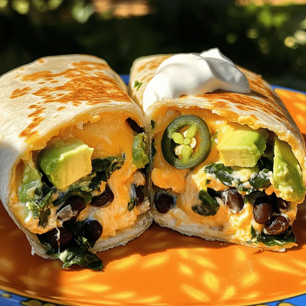 The Grilled Cheese Burrito is a fun twist on two classic comfort foods. It combines the gooey goodness of grilled cheese with the satisfying bite of a burrito. You can whip it up in just 20 minutes. This dish has a crispy outside and a cheesy, flavorful inside. It’s perfect for lunch or a quick dinner. - 2 large flour tortillas - 1 cup shredded sharp cheddar cheese - 1 cup shredded Monterey Jack cheese - 1 large ripe avocado, sliced - 1 small jalapeño, thinly sliced (optional for a kick) - 1/2 cup black beans, drained and rinsed - 1/2 cup fresh baby spinach - 2 tablespoons unsalted butter - Salt and freshly ground black pepper to taste Each serving of the Grilled Cheese Burrito offers a good balance of nutrients. Here’s a breakdown: - Calories: 500 - Protein: 20g - Carbohydrates: 45g - Fat: 28g - Fiber: 8g This meal is rich in cheese and healthy fats from the avocado. It also packs fiber from beans and spinach. Enjoying this burrito means indulging while still getting some good nutrients. Start by gathering your ingredients. You need two large flour tortillas, one cup of sharp cheddar cheese, and one cup of Monterey Jack cheese. Add a ripe avocado, a jalapeño (if you like spice), half a cup of black beans, and half a cup of fresh baby spinach. Don’t forget the butter, salt, and pepper! Next, preheat your non-stick skillet over medium heat. This step is key for a crispy burrito. While it heats, mix your shredded cheeses in a bowl. You want them blended well for an even, cheesy filling. Lay one tortilla flat on your counter. On one half, spread a good amount of the cheese mixture. Make sure to cover it well. Then, add slices of avocado, jalapeño, black beans, and spinach. Season with salt and pepper for extra flavor. Fold the tortilla in half, forming a half-moon shape around the filling. In your hot skillet, melt one tablespoon of butter. Place the folded burrito in the skillet, cooking for about three to four minutes until golden brown. Carefully flip it over, adding the other tablespoon of butter. Cook the other side for another three to four minutes. You want the cheese inside to melt perfectly. Once done, remove the burrito from the skillet and let it cool for a minute before cutting it in half. To get the best crispy texture, make sure your skillet is hot enough before adding the burrito. Don’t rush the cooking time; it needs those few minutes on each side. Use enough butter to help it crisp up nicely. When you cut into the burrito, the melted cheese should ooze out, showing off that delicious filling. Serve it on a bright plate with a side of sour cream or guacamole. Enjoy every cheesy bite! To make your grilled cheese burrito burst with flavor, start with high-quality cheese. Sharp cheddar and Monterey Jack create a rich blend. Adding spices can elevate your burrito too. Try garlic powder, smoked paprika, or a pinch of cayenne. Use fresh ingredients for the best taste. Ripe avocados add creaminess, while fresh spinach gives a nice crunch. Don’t forget to season well with salt and pepper. This simple step makes all the difference! Your burrito can be as unique as you. Swap black beans for refried beans or chickpeas. Add cooked chicken or beef for protein. If you like veggies, try adding bell peppers or corn. Want more heat? Dice up some serrano peppers or add a spicy salsa. For a twist, include a handful of quinoa or rice for extra texture. The options are endless, so have fun experimenting! If you're new to cooking, don't worry! Start by preheating your skillet over medium heat. This ensures your burrito cooks evenly. Remember to use enough butter. It gives a golden, crispy crust. When folding the burrito, make sure it's tight. This helps keep the filling inside. Flip it gently to avoid spilling. If you're unsure, use a spatula to help. With practice, you'll master the art of the grilled cheese burrito! For the full recipe, check out the delightful steps to create this tasty meal. {{image_4}} You can easily make a vegetarian grilled cheese burrito. Just swap the black beans for more veggies. Try using bell peppers, zucchini, or mushrooms. These will add color and flavor. You can also add more cheese! I love using pepper jack for a creamy bite. This keeps the burrito filling and tasty without meat. If you like heat, there are many ways to add spice. Jalapeños are a great option. You can also use hot sauce in the filling. Another fun choice is to add some chipotle peppers. They give a smoky flavor that works well with cheese. For a milder kick, try adding a sprinkle of crushed red pepper. Each option lets you control the heat level of your burrito. You don't have to stick to flour tortillas. Corn tortillas give a nice texture and taste. You can also use whole wheat tortillas for a healthier twist. Spinach or tomato-flavored tortillas add a fun pop of color. Each tortilla type changes the flavor and feel of your burrito. So, feel free to experiment! For the full recipe, check out the detailed instructions above. To store leftover burritos, wrap them tightly in foil or plastic wrap. This keeps them fresh. Place the wrapped burritos in an airtight container. Store them in the fridge for up to three days. This way, you'll have a tasty meal ready for later. When you're ready to eat, you can reheat your burrito easily. The best way is to use a skillet. Heat it over medium-low heat. Unwrap your burrito and place it in the skillet. Cook for about 3-4 minutes on each side. This keeps the outside crispy and warms the inside. If you prefer the microwave, wrap it in a damp paper towel. Heat for about 1-2 minutes, checking often. If you want to keep your burritos for a long time, freezing is great. Let them cool completely first. Wrap each burrito in foil or plastic wrap. Then, place them in a freezer bag. Squeeze out as much air as you can. You can freeze them for up to three months. When you want one, take it out and follow the reheating instructions. Enjoy your Grilled Cheese Burrito any time! For the full recipe, check out the details above. You can use vegan cheese as a great alternative. It melts well and adds flavor. Nutritional yeast is another option. It gives a cheesy taste without dairy. You can also try hummus or mashed beans for creaminess. Just make sure to balance flavors in your burrito. Yes! You can easily make this recipe gluten-free. Just choose gluten-free tortillas instead of regular ones. Many brands offer tasty options that work well. Also, check all your ingredients to ensure they are gluten-free. This way, you can enjoy the burrito without worry. A fully cooked burrito will be golden brown on both sides. You can peek inside to see if the cheese has melted. It should be gooey and warm throughout. If you're unsure, cut it in half. If the cheese is melty and the filling is hot, it’s ready to eat! Enjoy making your grilled cheese burrito with these helpful tips. For the full recipe, refer to the earlier section! This article covered how to make a delicious grilled cheese burrito. We explored each ingredient, cooking steps, and tips for perfect crispiness. You learned how to customize your filling and tried vegetarian and spicy options. We also discussed storage and reheating tips to enjoy later. In the end, this dish is fun to make and share. You can impress friends with your skills and creativity! Enjoy your burrito adventure and happy cooking!