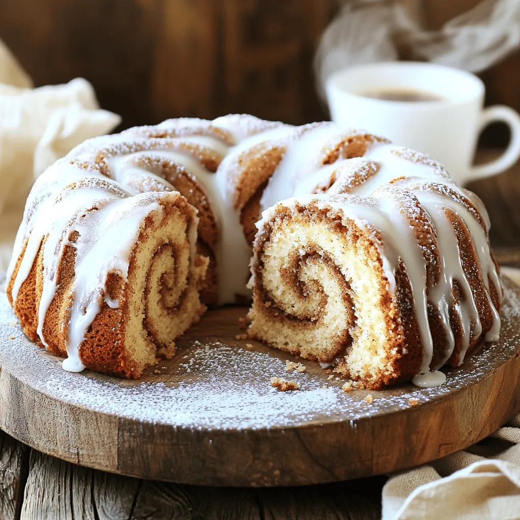 - 2 cups all-purpose flour - 1 cup granulated sugar - 1 tablespoon baking powder - 1/2 teaspoon salt - 1/2 cup unsalted butter, softened at room temperature - 1 cup whole milk - 2 large eggs, at room temperature - 1 tablespoon pure vanilla extract - 1 tablespoon ground cinnamon - 1/2 cup brown sugar, tightly packed - 1/2 cup powdered sugar (for glaze) - 1-2 tablespoons milk (for glaze) - Mixing bowls - Hand mixer or whisk - 9x13 inch baking pan Gathering the right ingredients is key. For the cake base, you need flour, sugar, baking powder, and salt. These will create a soft and fluffy texture. Don’t forget to grab unsalted butter, whole milk, eggs, and vanilla for extra flavor. For the swirl, ground cinnamon and brown sugar add that warm, sweet touch. Lastly, you will want powdered sugar and milk for a smooth glaze that makes the cake shine. This easy cinnamon roll coffee cake recipe is simple. It’s a delight to make and share. You can find the full recipe [here]. - Preheat oven to 350°F (175°C). - In a large bowl, mix 2 cups of all-purpose flour, 1 cup of granulated sugar, 1 tablespoon of baking powder, and 1/2 teaspoon of salt. This helps create a fluffy cake. - In another bowl, cream together 1/2 cup of softened butter, 1 cup of whole milk, 2 large eggs, and 1 tablespoon of vanilla extract. Beat until smooth. - Gradually fold the wet mixture into the dry ingredients. Mix gently until just combined. A few lumps are fine and will bake out. - In a small bowl, blend 1 tablespoon of ground cinnamon with 1/2 cup of packed brown sugar. This makes the sweet cinnamon swirl. - Pour half of the cake batter into a greased 9x13 inch baking pan. Spread it evenly. Sprinkle half of the cinnamon mixture on top. - Add the rest of the batter over this layer. Spread it gently. Then sprinkle the remaining cinnamon mix on top. Use a knife to swirl the cinnamon through the batter. - Place the pan in the preheated oven. Bake for 30-35 minutes. To check if it's done, insert a toothpick into the center. It should come out clean or with a few moist crumbs. - While the cake cools for about 10 minutes, mix 1/2 cup of powdered sugar with 1 to 2 tablespoons of milk. Stir until smooth. - Once the cake cools, drizzle the glaze over the top, letting it flow down the sides. This adds a sweet touch to your cake. For the full recipe, you can refer back to the beginning of this article. - Avoid overmixing the batter: Mix just until combined. Lumps are okay. Overmixing can make your cake tough. - Use room temperature ingredients: This helps your batter blend easily. Cold butter or eggs can lead to uneven baking. - Adjusting baking time for altitude: If you live at a high altitude, bake a bit longer. Check your cake often. - Checking for doneness: Insert a toothpick in the center. It should come out clean or with a few moist crumbs. - Best time to enjoy the cake: This cake shines as a breakfast treat or a sweet snack. Serve it warm for the best taste. - Pairing with beverages like coffee: A hot cup of coffee enhances the cake's cinnamon flavor. Try it with milk or tea for a cozy touch. For the full recipe, make sure to check the detailed steps above! {{image_4}} You can easily change the flavor of your cake. Adding nuts like pecans or walnuts gives a nice crunch. Chop them finely and sprinkle them into the batter or on top. You can also mix in chocolate chips for a sweet twist. Just fold them into the batter before baking. If you need gluten-free options, try using almond flour or oat flour. Both work well and keep the cake tasty. For those who need dairy-free choices, use almond milk or coconut milk instead of regular milk. You can replace butter with coconut oil or a dairy-free spread. You can make this cake fit the seasons too. For fall, add pumpkin puree or chopped apples for a cozy flavor. Stir them into the batter for a warm touch. For a fresh taste in spring, try adding citrus zest from lemons or oranges. This brightens up the cake and makes it refreshing. For the full recipe, check the details above. Store your Easy Cinnamon Roll Coffee Cake at room temperature for up to three days. Use an airtight container to keep it fresh. If you want to keep it longer, refrigerate it for up to a week. Wrap the cake in plastic wrap before placing it in the fridge. This helps maintain its soft texture. You can freeze this cake to enjoy later. Cut it into portions and wrap each piece tightly in plastic wrap. Then, place the wrapped pieces in a freezer bag or container. This keeps them safe from freezer burn. When you want a slice, take it out and let it thaw in the fridge overnight. For a quick thaw, leave it at room temperature for a couple of hours. Enjoy your cake at its best texture! This coffee cake stays fresh for about 2 to 3 days at room temperature. Store it in an airtight container to keep it moist. If you want to keep it longer, move it to the fridge. In the fridge, it can last up to a week. Just remember to let it come back to room temperature before serving for the best taste. Yes, you can prepare this cake ahead of time. Make the batter and store it in the fridge for up to 24 hours. When you’re ready, just pour it into the pan and bake. This way, you can enjoy fresh coffee cake without much hassle. This cake pairs well with many drinks. A hot cup of coffee is a classic choice. You can also serve it with tea or hot chocolate. For a side dish, try fresh fruit or yogurt. Both add a nice balance to the sweet cake. Enjoy your delightful treat! In this blog post, we covered how to make an Easy Cinnamon Roll Coffee Cake. We listed the key ingredients and equipment you need to start baking. I shared step-by-step instructions and helpful tips for the best results. You can even try fun variations and learn how to store leftovers. Remember, baking is fun, so don’t stress! Use this guide to make a delicious cake that you can enjoy with family and friends. Happy baking!