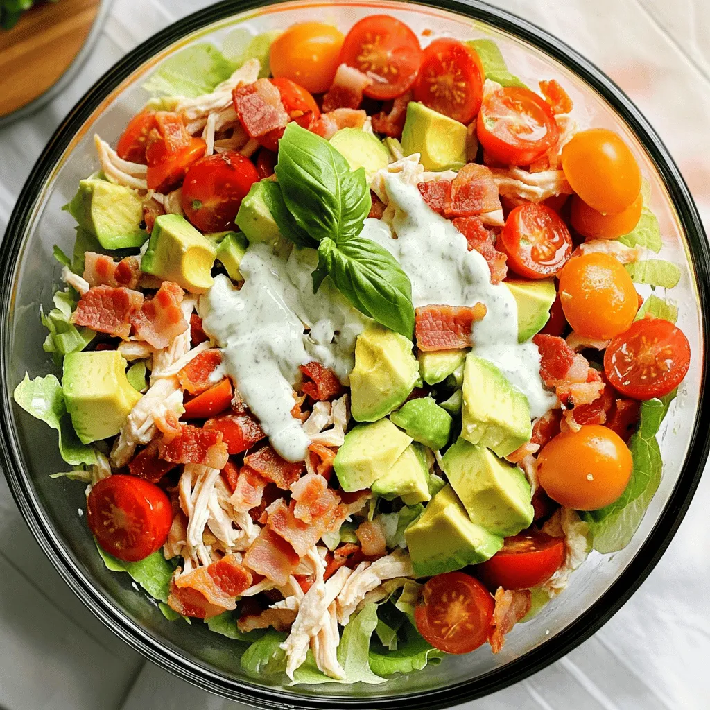 Here’s what you need for the BLT Chicken Salad: - 2 cups cooked chicken breast, shredded - 4 slices of crispy turkey bacon, chopped - 1 cup cherry tomatoes, halved - 1 ripe avocado, diced - 1/2 cup romaine lettuce, chopped - 1/4 cup red onion, finely diced - 1/2 cup Greek yogurt - 2 tablespoons mayonnaise - 1 tablespoon Dijon mustard - 1 tablespoon fresh lemon juice - Salt and freshly ground black pepper These fresh ingredients make the salad tasty and colorful. You can use leftover chicken or store-bought rotisserie chicken. For the bacon, turkey bacon is a lighter choice, but regular bacon works great too. Fresh produce is key for this salad. The ripe avocado adds creaminess, while the cherry tomatoes bring a burst of flavor. Using Greek yogurt instead of regular mayo makes it healthier. You can mix the yogurt with mayo to get the best of both worlds. Fresh lemon juice brightens the dish and balances the flavors. If you want a little more kick, add some hot sauce or spices. This salad is flexible, so feel free to adjust based on what you have on hand. You can find the full recipe [here]. Enjoy creating your own version! To make your BLT chicken salad quick and easy, follow these steps. 1. Combine chicken, bacon, tomatoes, avocado, lettuce, and onion: In a large bowl, add the shredded chicken, chopped turkey bacon, halved cherry tomatoes, diced avocado, chopped romaine lettuce, and finely diced red onion. Gently toss these ingredients together. 2. Prepare the dressing with Greek yogurt, mayonnaise, mustard, and lemon juice: In a small bowl, whisk together the Greek yogurt, mayonnaise, Dijon mustard, fresh lemon juice, and a pinch of salt and pepper. Mix until smooth. 3. Combine the dressing with the salad mixture: Drizzle the dressing over the chicken salad. Use a spatula or wooden spoon to fold everything gently. Make sure the chicken and veggies are well-coated. 4. Adjust seasoning to taste: Taste your salad and add more salt and pepper if needed. This helps enhance the flavors. 5. Refrigerate for 15 minutes before serving: Cover the bowl with plastic wrap or a lid. Chill the salad in the fridge for 15 minutes. This allows the flavors to meld. 6. Serve on individual plates, garnished with basil: After chilling, give the salad a gentle toss. Use a spoon to transfer the salad onto individual plates. Garnish with fresh basil leaves for a nice touch. This recipe keeps it simple while giving you all the tasty flavors you crave. Enjoy your savory BLT chicken salad! Want more details? Check the Full Recipe above for everything you need! - How to make crispy turkey bacon Start with cold turkey bacon. Place it in a hot pan without oil. Cook over medium heat. Flip the slices until they are golden and crispy. Remove and drain on paper towels to absorb excess fat. This method keeps the bacon crispy and full of flavor. - Best substitutes for Greek yogurt and mayonnaise If you need a change, use sour cream instead of Greek yogurt. For mayonnaise, try avocado or hummus. Both options add creaminess without the calorie load. You can also mix cottage cheese and lemon juice for a healthier dressing. - Recommended seasoning hacks To enhance the flavor, add a pinch of smoked paprika or garlic powder. A little cayenne pepper gives a nice kick. Fresh herbs like dill or parsley can brighten the dish. Always taste and adjust the spices to match your taste. {{image_4}} You can make your BLT chicken salad more fun by adding different proteins or veggies. Try mixing in shrimp, tuna, or even chickpeas for a tasty change. You can also swap the turkey bacon for crispy prosciutto or a plant-based bacon. Each option gives the salad a new flavor. If you want a portable meal, think about making it a wrap or sandwich. Use a whole wheat wrap or your favorite bread. Spread a thin layer of the dressing on the wrap. Then, pile on the salad. Roll it up or cut it into halves. This makes a great lunch! For those watching carbs or gluten, there are easy options. Skip the bread or wrap and serve the salad in lettuce cups. You can use romaine or butter lettuce. This keeps the salad light and fresh. You can also skip the yogurt and mayonnaise for a lighter dressing, using just lemon juice and herbs instead. These variations keep the dish exciting and suit many diets. You can enjoy the classic flavors while mixing things up! For more details, check out the Full Recipe to create your perfect BLT chicken salad. To keep your BLT chicken salad fresh, follow these simple steps: - Best refrigeration practices: Store your salad in an airtight container. This helps prevent air from spoiling the ingredients. Make sure to keep it in the main part of the fridge, not the door. - How long it lasts in the fridge: Your salad will stay good for about 3 days when stored properly. After that, the flavors may fade, and the veggies could get soggy. - Freezing options and advice: While it’s best to eat the salad fresh, you can freeze it. Just remember that freezing may change the texture of some ingredients, like tomatoes and avocado. If you want to freeze it, leave out the dressing. Store the salad without dressing in a freezer-safe bag for up to 2 months. When you're ready to eat, thaw it in the fridge overnight and add the dressing fresh. For the full recipe, check back to create this delicious dish. BLT chicken salad pairs well with many sides. You can serve it with: - Crunchy tortilla chips - Fresh fruit slices - A warm roll or baguette - Crispy sweet potato fries These sides add extra flavor and texture to the meal. Yes, you can make this recipe ahead of time. Prepare the salad and dressing separately. Store them in the fridge. This keeps the salad fresh. Mix them just before serving. It tastes even better after flavors meld. To check if the chicken is cooked, use a meat thermometer. The internal temperature should reach 165°F. If you don’t have a thermometer, cut into the chicken. It should be white and juices should run clear. This ensures it is safe to eat. This blog post covered a tasty BLT chicken salad, from ingredients to storage. You learned how to combine simple items like chicken, bacon, and avocado. We also shared tips to make it truly awesome and how to store it safely. Remember, you can add your favorite proteins or veggies for a fun twist. This salad is not just tasty; it’s also easy to make and keep. Enjoy creating your own version!