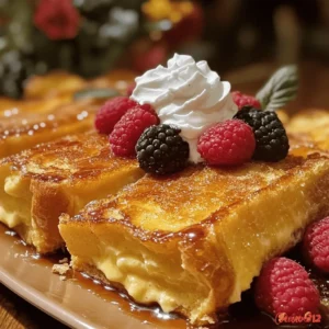 This recipe is easy and fun. You will make an Overnight Crème Brûlée French Toast that tastes like dessert. The bread absorbs a rich custard overnight, making it soft and creamy. You can serve this dish for breakfast or brunch. Here are the must-have ingredients for your Overnight Crème Brûlée French Toast: - 8 slices of thick brioche or challah bread - 4 large eggs - 1 cup whole milk - 1 cup heavy cream - 1/2 cup granulated sugar - 2 teaspoons pure vanilla extract - 1 teaspoon almond extract - 1/2 teaspoon ground cinnamon - Pinch of salt - 1/4 cup brown sugar (for topping) These ingredients create a custard that soaks into the bread. The brioche or challah adds a rich flavor. The sugar caramelizes on top, giving a sweet crunch. You can make your dish even better with these tasty toppings: - Fresh berries (like strawberries or blueberries) - Whipped cream Adding these garnishes makes the dish look pretty. It also adds fresh flavors to balance the sweetness. Enjoy your beautiful meal! Start by cutting your brioche or challah into thick slices, about 1 inch each. Use a sharp knife for clean cuts. Next, butter a 9x13 inch baking dish. Lay the slices in the dish, slightly overlapping them. This makes a pretty presentation. In a large bowl, whisk together the eggs and both the whole milk and heavy cream. Add the granulated sugar, vanilla extract, almond extract, ground cinnamon, and a pinch of salt. Mix until everything blends well and the mixture is smooth. This custard gives the French toast its creamy texture. Carefully pour the custard over the bread slices. Make sure every slice gets soaked. You can gently press down with a spatula to help the custard soak in. Cover the dish tightly with plastic wrap. Place it in the refrigerator overnight or for at least 4 hours. This soaking time helps the flavors meld together for a tasty breakfast treat. For the Full Recipe, check the earlier section. To start, preheat your oven to 350°F (175°C). This step is key. An oven that is not hot enough can lead to uneven baking. A proper preheat helps the custard set and the bread to rise. Place your dish in the oven after preheating. Bake for 30-35 minutes. Your goal is to let the custard set firmly. Keep an eye on the top. It should turn golden and slightly caramelized. This color shows that your French toast is almost ready. To get that crispy top, switch your oven to broil. Broil the French toast for 1-2 minutes. You must watch closely during this step. The sugar can burn quickly. Look for a bubbly, golden crust that resembles crème brûlée. This finish adds a delicious crunch to your dish. Using these baking techniques, you ensure that your Overnight Crème Brûlée French Toast comes out perfect every time. {{image_4}} For this recipe, you want thick bread. Brioche and challah work best. These breads are soft and soak up the custard well. Look for bread that is fresh and slightly sweet. You can also use stale bread for a firmer texture. Just cut it into thick slices. To make sure every slice gets soaked, pour the custard evenly. After pouring, press the bread down gently. This helps the custard soak in better. You should see the custard seeping into the bread. If you skip this step, some slices may be dry. Keep an eye on your French toast while it bakes. The goal is a golden top and set custard. If you bake too long, it can dry out. Use a timer and check around 30 minutes. If the top looks golden but needs more crisp, broil it for a minute or two. This gives a nice finish without overdoing it. You can easily mix up the flavors in this dish. Try adding orange zest or lemon zest to the custard. This will give a fresh, bright taste. You can also swap vanilla for maple extract for a sweet twist. Want a nutty flavor? Add a tablespoon of hazelnut spread to the mix. For a decadent touch, sprinkle chocolate chips on the bread before adding the custard. Each of these ideas will create a unique flavor that your family will love. If you want to change things up, there are many easy substitutions. Instead of brioche or challah, try sourdough or whole wheat bread. For a dairy-free option, use almond milk or coconut milk instead of whole milk and heavy cream. You can also use flax eggs as a substitute for regular eggs. Just mix one tablespoon of ground flaxseed with three tablespoons of water for each egg. This will help keep the custard creamy. When serving, you can add fun toppings. Fresh berries, sliced bananas, or a drizzle of maple syrup are great choices. A dusting of powdered sugar adds elegance and sweetness. You can also pair your French toast with crispy bacon or sausage for a hearty meal. Serve it with a side of whipped cream for extra indulgence. Each option will make your brunch even more special. Explore the full recipe for detailed instructions and tips! Yes, you can. Instead of eggs, use silken tofu or a mix of almond milk and cornstarch. This will help create a creamy texture. Just blend these ingredients until smooth. Then, proceed with the rest of the recipe as usual. The taste may be slightly different but will still be delightful. You can store leftover French toast for up to three days. Place it in an airtight container in the fridge. To reheat, pop it in the oven or toaster. This will help keep it crispy. Enjoy it warm for the best flavor. Yes, you can freeze this dish. Let it cool completely, then wrap individual slices in plastic wrap. Place them in a freezer bag. It will last for up to two months. When ready to eat, thaw in the fridge overnight and reheat in the oven. This keeps it tasty and fresh. For the full recipe, check out the complete guide. You learned how to make Overnight Crème Brûlée French Toast. We discussed the key ingredients and optional garnishes. I shared step-by-step instructions for preparing the bread, making the custard, and soaking the bread. You also learned baking techniques to get the perfect finish. Remember to choose the best bread and avoid over-baking. Feel free to explore variations to keep it exciting. Enjoy creating this delicious dish. It will impress anyone you serve it to!