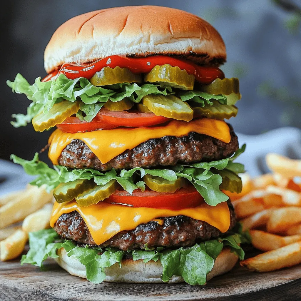 - 1 lb ground beef (80/20 for juicy flavor) - 1 teaspoon garlic powder - 1 teaspoon onion powder - 1 teaspoon smoked paprika - Salt and freshly ground black pepper, to taste - 4 hamburger buns - 4 slices of sharp cheddar cheese - Crisp romaine lettuce leaves - 1 ripe tomato, sliced - Pickles (optional) - Ketchup and mustard for serving To create your Air Fryer Hamburgers, start with ground beef. I prefer 80/20 because it gives great flavor and juiciness. The seasonings are key. I use garlic powder, onion powder, and smoked paprika for depth. This mix brings out the best in your meat. Next, the buns and toppings complete your burger. Choose soft hamburger buns and sharp cheddar cheese. Fresh romaine lettuce and juicy tomato add crunch and freshness. Pickles are optional, but they add a nice tang. Don’t skip the ketchup and mustard; they add classic flavors. - Alternative cheeses (Swiss, pepper jack) - Additional toppings (avocado, grilled onions) For a twist, consider alternative cheeses. Swiss or pepper jack can change the taste. You might also add additional toppings like creamy avocado or sweet grilled onions. These extras can make your burgers unique and fun. - Air fryer - Mixing bowl - Meat thermometer To cook your burgers perfectly, you’ll need a few tools. An air fryer is essential for that crispy texture. A mixing bowl helps you combine your ground beef and spices. Finally, a meat thermometer ensures your burgers are cooked just right. Aim for 160°F (71°C) for medium. For the full recipe, check out the complete guide to crispy Air Fryer Hamburgers! - In a large bowl, combine 1 lb ground beef with: - 1 teaspoon garlic powder - 1 teaspoon onion powder - 1 teaspoon smoked paprika - Salt and pepper to taste - Mix gently with your hands. Be careful not to overwork it. This keeps the burgers juicy. - Divide the beef mixture into four equal parts. Shape each part into a patty about ¾ inch thick. - Press your thumb gently into the center of each patty. This helps stop them from puffing up while cooking. - Preheat your air fryer to 375°F (190°C) for about 5 minutes. This makes sure the burgers cook evenly. - Arrange the patties in the air fryer basket. Make sure they do not touch. This allows for good air flow. You might need to cook in batches. - Cook the burgers for 8-10 minutes. Flip them halfway through. This helps them cook evenly on both sides. - Use a meat thermometer to check for doneness. Aim for 160°F (71°C) for medium. - In the last minute, add a slice of cheddar cheese on each patty. Let it melt nicely. - After cooking, carefully take the burgers out and let them rest for a few minutes. This keeps them juicy. Now you have delicious, juicy hamburgers ready to enjoy! For the complete recipe, check the [Full Recipe]. To know when your burger is done, check the internal temperature. For a medium burger, aim for 160°F. This temperature ensures your burger is safe to eat and juicy. You can also use visual cues. Look for a nice brown crust on the outside and clear juices running from the burger. If the juices are pink, it needs more time. Do not overwork the meat when mixing in the seasonings. Overworking can make the burgers tough. Mix just until combined. After cooking, let your burgers rest for a few minutes. This helps them stay juicy. The juices will redistribute, making each bite more flavorful. Now for the fun part—toppings! Some great options are fresh romaine lettuce, slices of ripe tomato, and sharp cheddar cheese. You can also add pickles if you like a tangy crunch. Pair your burgers with sides like crispy fries or a fresh salad. For a pop of color, garnish your plate with fresh herbs. These small touches make your meal look amazing. For the complete process, check the Full Recipe. {{image_4}} You can swap ground beef for other meats. Turkey and chicken work well. They make lighter burgers but stay juicy if you choose the right fat content. For a plant-based choice, try black bean or lentil patties. They add flavor and nutrition. Just remember to adjust your seasoning for these alternatives. Want to spice things up? Add jalapeños or a dash of hot sauce to your beef mix. You can also create regional styles. For a BBQ twist, mix in some barbecue sauce. For a Greek vibe, try adding feta cheese and oregano. Each style gives your burger a unique taste. Not just for traditional buns! Try burger bowls for a fun twist. Serve your patty over a bed of greens with toppings on the side. Sliders are great for parties. These mini burgers are easy to grab and enjoy. They let guests try different flavors without filling up. To keep your leftover hamburgers fresh, follow these steps: - Cool Down: Let the burgers cool at room temperature for no more than two hours. - Wrap or Seal: Wrap each burger tightly in plastic wrap or aluminum foil. You can also use an airtight container. - Label and Date: Write the date on the container or wrap so you know when to use them. I recommend using glass or plastic containers with tight lids for best results. These help keep your burgers moist and tasty. When it’s time to eat your leftovers, reheating is key. Here are the best methods: - Air Fryer: Preheat your air fryer to 350°F (175°C). Cook the burgers for about 3-4 minutes. Check to ensure they are heated through. - Stovetop: Place the burger in a skillet over low heat. Cook for about 4-5 minutes on each side. To avoid dryness, add a small splash of water in the pan if using the stovetop. Cover with a lid to steam gently while reheating. Enjoy your juicy burgers again soon! Yes, you can! If you don’t have a meat thermometer, use these methods: - Touch Test: Press the center of the patty. If it feels firm, it's done. - Juice Test: Cut the burger in half; clear juices mean it's cooked. - Time Method: Cook the burgers for about 8-10 minutes at 375°F. Flip halfway. These tests help ensure your burgers are safe to eat. I recommend using a thermometer for best results. Cooked hamburgers last about 3-4 days in the fridge. Store them in an airtight container. For longer shelf life, freeze them. Frozen burgers can last up to 4 months. Make sure they cool down before wrapping. Use plastic wrap or freezer bags to prevent freezer burn. The best air fryer temperature for hamburgers is 375°F (190°C). This setting cooks them evenly. For different doneness levels, here are the internal temperatures to aim for: - Medium-Rare: 130°F (54°C) - Medium: 160°F (71°C) - Well-Done: 170°F (77°C) Adjust cooking time based on how you like your burgers. Always check the internal temperature for safety. For an easy guide, follow the [Full Recipe]. It includes every step to make juicy hamburgers. Enjoy your cooking adventure! In this guide, we explored how to make delicious air fryer hamburgers. We covered the essential ingredients, step-by-step cooking instructions, and tips for juicy results. You can experiment with different meats and toppings for variety. Remember to store leftovers correctly and use proper reheating methods to retain flavor. Making air fryer hamburgers is simple and fun. Enjoy trying these recipes, and don’t hesitate to add your favorite twist!