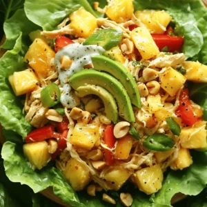 For the Hawaiian chicken salad, you need: - 2 cups cooked chicken, shredded - 1 cup pineapple chunks (fresh or canned, well-drained) - 1/2 cup red bell pepper, finely diced - 1/4 cup green onions, thinly sliced - 1/4 cup plain Greek yogurt - 2 tablespoons mayonnaise - 1 tablespoon honey - 1 tablespoon freshly squeezed lime juice - Salt and pepper to taste - 1/2 cup macadamia nuts, roughly chopped - Crisp lettuce leaves for serving - Optional: 1 avocado, thinly sliced for garnish You can easily swap some ingredients if needed: - Use rotisserie chicken for quick prep. - If you prefer, use mango instead of pineapple. - Greek yogurt can be replaced with sour cream. - Try cashews or pecans instead of macadamia nuts. - For a vegan version, substitute chicken with chickpeas. Choose fresh ingredients for the best taste: - Look for bright, firm chicken without any odor. - Select ripe pineapples; they should smell sweet. - Pick vibrant red bell peppers with smooth skin. - Green onions should be crisp and green. - Check nut packaging for freshness; avoid stale nuts. For the full recipe, follow the detailed instructions. Enjoy making this delicious Hawaiian chicken salad! To make Hawaiian chicken salad, gather your ingredients and tools. You need a large mixing bowl and a whisk. This simple process includes mixing, dressing, and chilling the salad. You’ll have a tasty dish ready in no time. 1. Start by placing the shredded chicken, pineapple chunks, diced red bell pepper, and sliced green onions into a large mixing bowl. 2. Stir the ingredients gently so they mix well. 3. In another bowl, combine the Greek yogurt, mayonnaise, honey, lime juice, and a pinch of salt and pepper. 4. Whisk this mixture until it is smooth and creamy. 5. Pour the creamy dressing over the chicken mixture. 6. Use a spatula to fold the dressing in carefully, coating every bite. 7. Add the chopped macadamia nuts and fold them in for crunch. 8. Cover the bowl with plastic wrap and refrigerate for at least 30 minutes. This waiting time helps the flavors blend. When you are ready to serve, prepare plates or a big serving platter. Line them with fresh lettuce leaves. This creates a nice base for the salad. Spoon the Hawaiian chicken salad on top of the lettuce. For a special touch, add thin slices of avocado on each serving. You can also sprinkle toasted coconut flakes on top for added flavor. To make your Hawaiian chicken salad burst with flavor, use fresh ingredients. Fresh pineapple adds a sweet note that canned versions can't match. Consider roasting the red bell pepper before mixing it in. This adds depth and a smoky taste. Don’t skip the lime juice; it brightens up the whole dish. A sprinkle of toasted coconut flakes on top gives that tropical flair. If you want to make this salad lighter, swap out the mayonnaise for more Greek yogurt. For a vegan option, use chickpeas instead of chicken and a plant-based yogurt. You can also replace macadamia nuts with sunflower seeds for a nut-free version. Always check labels for hidden allergens, especially if you have guests with dietary restrictions. To save time, shred the chicken ahead of time. You can even use rotisserie chicken for a quick fix. Pre-chop your veggies and store them in the fridge for easy access. If you're in a rush, skip the chilling step; just serve it right away. It won't be as melded, but it will still taste great! For the dressing, mix the yogurt and mayo in a jar; then shake it up! That's quick and easy. This Hawaiian chicken salad is a breeze to prepare. For the full recipe, check out the Tropical Paradise Hawaiian Chicken Salad. {{image_4}} You can make your Hawaiian chicken salad even more fun by adding tropical fruits. Here are some great options: - Mango chunks - Kiwi slices - Papaya pieces - Coconut flakes These fruits bring extra sweetness and a burst of color. You can mix and match to find your favorite flavor combo. Fresh fruit adds a nice crunch and makes the salad pop! While chicken is the star here, you can change it up! Try these proteins instead: - Shredded turkey - Cooked shrimp - Grilled tofu (for a vegan option) Each choice will give your salad a unique taste and texture. Plus, it makes this dish fit for anyone! Switching up the dressing can also create new flavors in your salad. Here are some tasty ideas: - Use a mango vinaigrette for a fruity kick. - Try a spicy sriracha mayo for heat. - A cilantro lime dressing adds brightness. These alternatives keep the dish exciting every time you make it. Don’t be afraid to experiment with flavors! For the full recipe, check the Tropical Paradise Hawaiian Chicken Salad section. To keep your Hawaiian chicken salad fresh, store it in an airtight container. Make sure the salad is cool before sealing it. This helps avoid excess moisture, which can make the salad soggy. If you have any avocado in the salad, you might want to add it just before serving. This keeps the avocado from browning and losing its flavor. You can enjoy Hawaiian chicken salad cold, so reheating isn’t necessary. If you prefer it warm, heat the chicken gently in a pan over low heat. Add a splash of lime juice to keep it moist. Avoid microwaving as it can change the texture of the salad and make it rubbery. Your Hawaiian chicken salad will last about 3 to 4 days in the fridge. Ensure it stays in an airtight container to maintain freshness. If you notice any off smells or changes in color, it's best to toss it. Always trust your senses when it comes to food safety! You can add more fruits like mango or kiwi. Chopped cilantro gives a fresh taste. A dash of chili flakes adds heat. You might try diced jalapeños for a spicy kick. Experimenting with these options can boost the salad’s flavor profile. Yes, you can make it ahead. Prepare the salad, then cover it and store it in the fridge. This allows the flavors to mix well. Aim to make it a few hours before serving for best results. Just remember to add any crunchy toppings just before serving. Absolutely! Hawaiian Chicken Salad is great for meal prep. You can portion it in containers. It stays tasty for a few days in the fridge. Just keep the dressing separate if you want it fresh. Try serving it with tortilla chips or fresh fruit. A light, crisp green salad pairs well too. You might also enjoy it with rice or quinoa for a heartier meal. A refreshing drink like iced tea complements it perfectly. Hawaiian Chicken Salad is thought to come from the U.S. mainland. It mixes tropical flavors with chicken. The dish reflects Hawaii's rich culinary history, combining local ingredients with influences from many cultures. Yes, it should be refrigerated. Keeping it cold helps prevent spoilage. Store it in airtight containers to maintain freshness. It’s best to eat it within three to four days for optimal taste. For the full recipe, check out the Tropical Paradise Hawaiian Chicken Salad. You explored key ingredients, preparation steps, and helpful tips for Hawaiian Chicken Salad. We covered fun variations and smart storage info. This dish is easy to make and perfect for meal prep. Remember, fresh ingredients boost flavor and presentation. Experiment with add-ins and dressings for your taste. Enjoy making this dish your way!