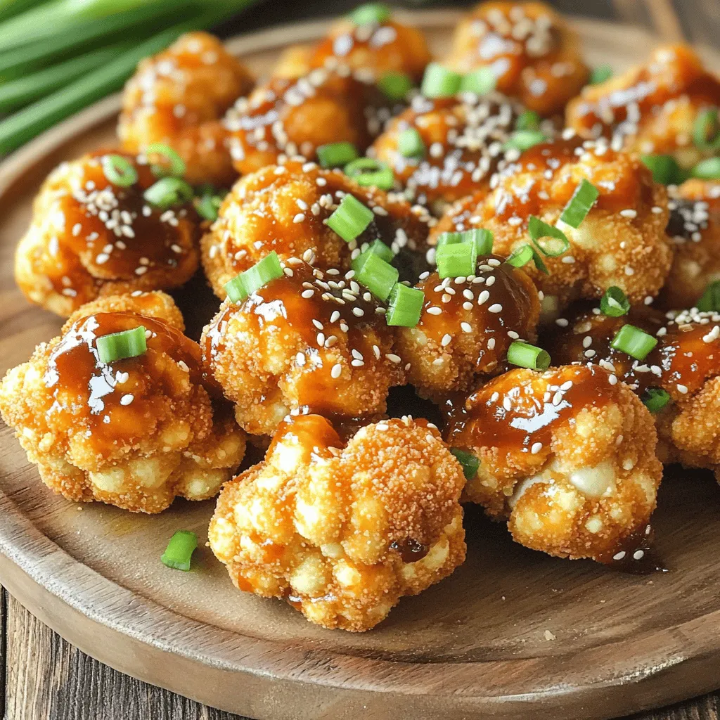 - 1 large head of cauliflower, cut into bite-sized florets - 1 cup all-purpose flour - 1 cup plant-based milk (such as almond or soy) - 1/2 cup Asian BBQ sauce - 1 teaspoon garlic powder - 1 teaspoon onion powder - 1 teaspoon smoked paprika - 1 cup panko breadcrumbs - Sesame seeds - Chopped green onions To make your Air-Fryer Asian BBQ Cauliflower Wings, you need a few simple components. First, the cauliflower serves as the star of the dish. It gives you that bite and texture. Next, flour and plant-based milk create a nice batter. The Asian BBQ sauce adds rich flavor, making your wings tasty. For seasonings, garlic powder, onion powder, and smoked paprika bring warmth and depth. Panko breadcrumbs give the wings their crunch. Lastly, sprinkle on sesame seeds and chopped green onions for garnish. These give a fresh touch to your dish. Remember, you can find the full recipe above for precise measurements and instructions. Enjoy making this fun and flavorful dish! Start by cutting the cauliflower into bite-sized florets. This size helps them cook evenly. Next, mix the dry ingredients in a large bowl. Combine 1 cup of flour, 1 teaspoon of garlic powder, 1 teaspoon of onion powder, 1 teaspoon of smoked paprika, salt, and pepper. Whisk until everything is well mixed. Now it’s time to make the batter. Gradually pour 1 cup of plant-based milk into the dry mixture. Whisk it well to get a smooth, lump-free batter. This batter coats the cauliflower wings perfectly. Take each floret and dip it into the batter. Make sure it’s fully covered. Let any extra batter drip off. Then, roll the floret in 1 cup of breadcrumbs. Panko breadcrumbs work best for a crunchier texture. Repeat this for all the florets. Preheat your air fryer to 375°F (190°C) for about 5 minutes. This step is key for crispy wings. Place the cauliflower wings in a single layer in the basket. If needed, cook in batches. This helps avoid overcrowding. Lightly spray the wings with cooking spray for extra crispiness. Air fry for 15-18 minutes, flipping halfway. Look for a golden brown color to know they are done. While the wings cook, mix your BBQ glaze. In a small bowl, combine 1/2 cup of Asian BBQ sauce, 1 tablespoon of sesame oil, and 1 tablespoon of soy sauce. Stir until fully blended. This glaze adds great flavor to the wings. After cooking, transfer the wings to a large bowl. Drizzle the BBQ glaze over them and toss gently. Make sure each piece is well-coated in sauce. To finish, return the wings to the air fryer for another 3-5 minutes. This step caramelizes the glaze for a sticky, tasty finish. For the full recipe, check out the detailed instructions above. To get the best crispy wings, start with the right batter consistency. You want it thick enough to coat but not too thick. If you mix it perfectly, it will stick well to the cauliflower. Use a whisk to combine your dry and wet ingredients until smooth. Frying in batches is key too. If you crowd the air fryer, your wings won’t crisp up. Make sure to leave space between each floret. This allows hot air to circulate and cook evenly. To amp up the taste, consider adding spices to the batter. A pinch of cayenne or some black pepper can elevate the flavor. Experiment with different spices to find your favorite mix. You can also use homemade sauce options. Making your own sauce lets you control the flavor. Try mixing your favorite ingredients for a unique twist. Pair your cauliflower wings with sides that complement their flavor. A fresh salad or some crunchy veggies work well. You can also serve them with a dipping sauce for an extra kick. For presentation, arrange the wings on a platter with fresh lettuce leaves. This adds color and makes your dish stand out. Garnish with sesame seeds and chopped green onions for a beautiful finish. {{image_4}} For a gluten-free version, swap regular flour with gluten-free flour. It works just as well. You can use almond flour or coconut flour for a different flavor. For breadcrumbs, choose gluten-free panko or crushed rice crackers. These options keep the crunch without gluten. If you love heat, add hot sauce to the glaze. Just mix in about one tablespoon for a nice kick. You can also sprinkle chili flakes into the batter. This gives the wings a spicy crunch that pairs perfectly with the BBQ sauce. To make these wings lighter, reduce the oil in the recipe. Instead of using a lot of oil, you can use a light spray. For sweeteners in the glaze, consider maple syrup or agave. Both add sweetness without extra calories. These changes keep the flavor while making it healthier. For the complete recipe, check out the Full Recipe. To keep your cauliflower wings fresh, refrigerate leftovers right away. Place them in an airtight container. This helps prevent them from getting soggy. Make sure they cool down before sealing the container. For extra crunch, store them separately from the sauce. To keep the wings crispy, avoid stacking them. Lay them flat in the container. You can also place a paper towel inside to absorb excess moisture. This little tip helps maintain that delicious crunch. To reheat, the air fryer is your best choice. Preheat it to 375°F (190°C). Place the wings in a single layer. Heat them for about 5 to 7 minutes. This keeps them crispy and tasty. If you need to reheat in the oven, set it to the same temperature. Bake the wings for about 10 minutes. This method also works well, but the air fryer wins for crispiness. The microwave can make them soft, so I don’t recommend it. If you want to prep for freezing, do it before cooking. After you coat the cauliflower, place the wings on a baking sheet. Freeze them for about an hour. Once they are firm, transfer them to a freezer bag. This prevents them from sticking together. For the best way to store before cooking, use parchment paper between layers. This keeps them separate. When you're ready to cook, no need to thaw. Just cook them straight from the freezer. Enjoy the same great taste! Find the full recipe for these wings to get started. Air-fryer cauliflower wings last about 3-5 days in the fridge. Store them in an airtight container. They taste best when fresh, so enjoy them soon! Yes, you can use frozen cauliflower. Just thaw it first and pat it dry. This step helps the batter stick better for a nice crunch. Cauliflower wings pair well with many sides. Try serving them with: - Rice or quinoa - Fresh vegetables - A simple salad - Dipping sauces like ranch or extra BBQ sauce To add heat, mix in some hot sauce or chili flakes. You can also use spicy Asian BBQ sauce for a kick. Adjust the spice level to your taste! The batter gives the wings a crunchy coating. While you can skip it, the wings may lack that crispy texture. The batter also helps the sauce stick better. Yes, you can prep the cauliflower and batter ahead of time. Store them separately in the fridge. When you're ready, coat the cauliflower and air fry them for a quick meal. For the full recipe, check out the earlier sections. In this blog post, we explored how to make tasty air-fryer cauliflower wings. We covered the key ingredients, including cauliflower, flour, and Asian BBQ sauce. I shared tips on achieving the perfect batter and how to coat and air fry the wings. We discussed variations like gluten-free options and how to store leftovers. To sum up, you can enjoy a healthy snack or meal that’s simple to make. With a few tweaks, these wings can fit any diet. Now, grab your ingredients and have fun experimenting with this recipe!
