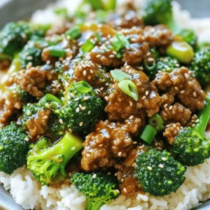- 1 lb ground beef - 4 cups broccoli florets - 3 tablespoons honey - 4 cloves garlic, minced - 2 tablespoons low-sodium soy sauce - 1 tablespoon sesame oil - 1 tablespoon cornstarch - 1/4 cup beef broth or water - 1 teaspoon freshly grated ginger - 2 green onions, finely chopped (for garnish) - Sesame seeds (for garnish) Gather these ingredients before you start cooking. Fresh broccoli makes a big difference. You want the best flavor and texture in your meal. The ground beef should be lean for a healthier dish. Honey gives it a sweet touch, while garlic adds depth. The soy sauce and sesame oil bring umami, so don’t skip them! Cornstarch helps thicken the sauce, giving it a nice glaze. The green onions and sesame seeds are perfect for garnishing. They add a pop of color and extra crunch. For the full recipe, check the recipe section above. Happy cooking! To keep your beef tender, don't cook it too long. Cook it just until it turns brown. This keeps it juicy and soft. When you cook the broccoli, steam it for about five minutes. This method lets the broccoli stay crisp and bright green. You can adjust the sweetness to your taste. If you want it sweeter, add more honey. For saltiness, add more soy sauce. Fresh ingredients always taste better than dried ones. Use fresh garlic and ginger for a more vibrant flavor. If you want, you can swap ground beef for ground turkey or chicken. These options are leaner but still tasty. You can also add different veggies like bell peppers or snap peas. They add color and crunch to your dish. For a gluten-free version, use tamari instead of soy sauce. This keeps the flavor while removing gluten. If you're on a low-carb or keto diet, serve it over cauliflower rice instead of regular rice. It makes the dish lighter and fits your diet plan. For the full recipe, check out the Sweet & Savory Honey Garlic Beef & Broccoli recipe. To store leftovers, place them in an airtight container. This keeps them fresh and tasty. Make sure to let the dish cool before sealing. You can safely keep the Easy Honey Garlic Ground Beef and Broccoli in the fridge for about 3 to 4 days. If you want to freeze this dish, it works well! Use a freezer-safe container. Leave some space at the top for expansion. This meal can last up to 3 months in the freezer. When you are ready to eat, thaw it in the fridge overnight. To reheat, use a skillet over low heat. Stir often until it is warm. You can also microwave it, but do so in short bursts. This helps keep the beef and broccoli from overcooking. How to make Easy Honey Garlic Ground Beef and Broccoli recipe? You can find the full recipe above. It is simple and quick to make. Can I make this recipe ahead of time? Yes! You can prepare it a day before. Just reheat it when you're ready to serve. What can I serve with Honey Garlic Beef and Broccoli? Serve it over rice or noodles. You can also add a side salad for extra crunch. What to do if the sauce is too thick? If your sauce is too thick, add a splash of water or broth. Stir well until it reaches your desired consistency. How to avoid overcooking broccoli? To keep broccoli crisp, steam it for just 5 minutes. Check for tenderness often, and remove it from heat when it looks bright green. {{image_4}} This post detailed how to make Easy Honey Garlic Ground Beef and Broccoli. We covered key ingredients, step-by-step cooking instructions, and helpful tips. You learned about storage, variations, and answers to common questions. Now, you can create a tasty meal that suits your needs and preferences. Enjoy the flavors, and don't hesitate to make it your own!