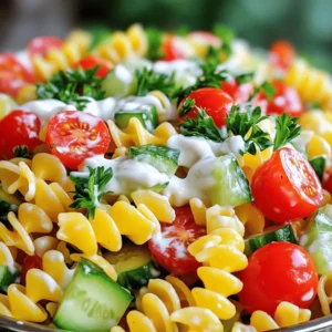 - 2 cups rotini pasta - 1 cup cherry tomatoes, halved - 1 cup cucumber, diced - 1/2 cup red bell pepper, chopped - 1/4 cup red onion, finely chopped - 1 cup cooked and cooled chickpeas - 1/2 cup Greek yogurt - 1/4 cup mayonnaise - 2 tablespoons fresh lemon juice - 1 tablespoon Dijon mustard - 1 teaspoon garlic powder - Salt and freshly ground black pepper to taste - Fresh parsley, finely chopped, for garnish I choose these ingredients to create a vibrant and tasty pasta salad. The rotini pasta holds the creamy dressing well. Cherry tomatoes add a sweet burst, while cucumber gives a nice crunch. Red bell pepper and red onion bring color and flavor. Chickpeas add protein and fiber. The dressing, made with Greek yogurt and mayo, provides creaminess and tang. Lemon juice and Dijon mustard enhance the flavor, while garlic powder adds depth. Fresh parsley gives a bright finish. You can add more to your pasta salad for even better taste. Here are some great options: - Suggested vegetables: You can try adding diced carrots, sweet corn, or peas for extra color and crunch. - Protein options: Grilled chicken, shrimp, or tofu are great choices if you want more protein. - Cheese and other mix-ins: Feta cheese, mozzarella balls, or olives can add a nice twist. These add-ins let you make the salad your own and play with different flavors. To cook the rotini, bring a large pot of salted water to a boil. Add the pasta and stir it right away. This helps prevent sticking. Cook according to the package instructions until it is al dente. Al dente means the pasta is firm when bitten. After cooking, drain the pasta in a colander. Rinse it under cold water. This stops the cooking and keeps the pasta perfect. In a big mixing bowl, combine the cooled rotini with the cherry tomatoes, cucumber, bell pepper, red onion, and chickpeas. Use a gentle touch when mixing. Toss the ingredients lightly to avoid breaking the pasta. You want an even mix of flavors in every bite. For the dressing, grab a medium-sized bowl. Add Greek yogurt, mayonnaise, lemon juice, Dijon mustard, garlic powder, and a pinch of salt and pepper. Use a whisk to blend everything until it is smooth. If you want a different taste, adjust the seasoning. Add more lemon juice for tang or extra salt for flavor. Once the dressing is ready, pour it over the salad mixture. Use a spatula to fold the dressing gently into the salad. This ensures all the pasta and vegetables are coated well. You can find the full recipe for this delicious creamy pasta salad at the beginning of the article. Chilling your creamy pasta salad is key. It allows the flavors to mix well. I suggest refrigerating for at least 30 minutes. This wait helps the salad taste even better. To prevent your pasta from sticking, rinse it right after cooking. Use cold water to cool it down. This stops the cooking process and keeps each piece separate. You can add a bit of oil too, which helps keep the pasta loose. If you want a lighter dish, try low-fat yogurt instead of Greek yogurt. You can also swap the mayonnaise for more yogurt. For a vegan version, use plant-based yogurt or tofu. These options keep the creaminess without dairy. To customize the dressing, add herbs or spices. If you prefer it tangy, add more lemon juice. For a milder taste, reduce the garlic powder. This way, you can create a dressing that fits your taste perfectly. For the complete recipe, check out the [Full Recipe]. {{image_4}} If you want to switch up the pasta, many options exist. You can choose penne, fusilli, or even farfalle. Each type brings its own charm. Penne has a smooth surface, perfect for holding dressings. Fusilli twists can catch bits of veggies and dressing, adding great flavor. Farfalle, with its bow tie shape, can make your salad look fun and inviting. Each pasta type changes the texture and feel of your salad. Changing the dressing can make your pasta salad unique. You can use ranch, vinaigrette, or even pesto. Each dressing brings its own taste. For a zesty twist, try adding lime juice instead of lemon. You can also blend in herbs like basil or dill for a fresh kick. Consider seasonal ingredients too. In summer, add fresh corn or peas for sweetness. In fall, roasted squash or sweet potatoes add warmth. These small changes can make your creamy pasta salad a delightful surprise every time. For a complete experience, refer to the Full Recipe for ideas that will inspire your next creation. To keep your creamy pasta salad fresh, refrigerate it right away. Store it in an airtight container. This helps to keep the flavors intact. If you don’t have an airtight container, use a bowl covered tightly with plastic wrap. Make sure to push out any excess air before sealing. You can expect your creamy pasta salad to stay fresh for about 3 to 5 days in the fridge. After that, the quality starts to drop. Look for signs of spoilage. If the salad smells sour or has a slimy texture, it’s time to toss it. Also, if you see any mold, discard it immediately. Keeping an eye on freshness ensures you enjoy this delight at its best. Yes, you can make this pasta salad ahead of time. Prepare the salad and store it in the fridge. Just remember to keep it in an airtight container. This helps keep it fresh. Making it a day before can deepen the flavors. However, if you make it too early, the veggies may get soft. So, try to enjoy it within two days for the best taste. If you don’t have Greek yogurt, you can use sour cream. Cream cheese is another option too. These swaps change the flavor slightly. Sour cream gives a tangy taste, while cream cheese adds a rich creaminess. Both options still keep the salad creamy and delicious. Yes, you can easily make this salad gluten-free. Use gluten-free rotini pasta. Many brands offer tasty options made from rice or corn. For a gluten-free dressing, check the labels on yogurt and mayonnaise. Some brands have gluten-free versions. This way, everyone can enjoy this creamy dish! This pasta salad is both simple and flavorful, with the right mix of ingredients. We explored essential components, optional add-ins, and step-by-step instructions to achieve the perfect dish. Remember to chill your salad for the best taste and consider variations to keep it exciting. Proper storage ensures it stays fresh, so enjoy this dish now and later. By following these tips, you can make a creamy pasta salad that fits your taste and dietary needs. Happy cooking!