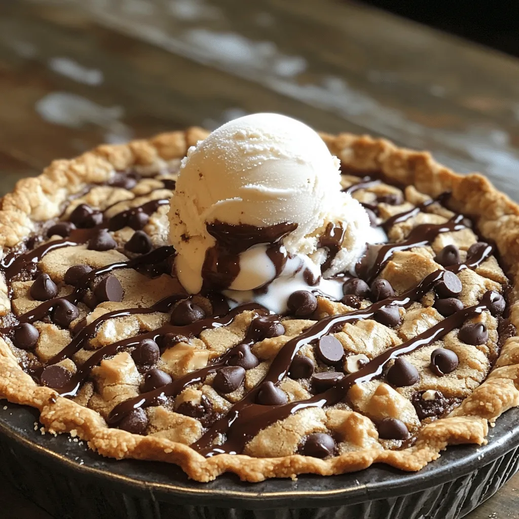 To make a tasty chocolate chip cookie pie, you need simple ingredients. Here’s what you will need: - 1 ½ cups all-purpose flour - ½ teaspoon baking soda - ½ teaspoon fine sea salt - ½ cup unsalted butter, softened - ¾ cup packed light brown sugar - ½ cup granulated sugar - 1 teaspoon pure vanilla extract - 2 large eggs, at room temperature - 1 cup semi-sweet chocolate chips - ½ cup chopped walnuts (optional) - 1 tablespoon milk (if needed) These ingredients blend together to create a wonderful pie. Each one plays a role in making the pie chewy and sweet. For example, the butter adds richness, while the sugars contribute to that lovely sweetness. If you want to add a nutty crunch, consider using walnuts. They pair well with chocolate. Make sure to have everything measured before you start. This makes the process smoother and more fun! You can find the full recipe [here](#). 1. Preheat your oven to 350°F (175°C). Prepare a 9-inch pie pan by greasing it with butter or cooking spray. This will help the pie come out easily. 2. In a medium bowl, sift together 1 ½ cups of all-purpose flour, ½ teaspoon of baking soda, and ½ teaspoon of fine sea salt. Set this dry mix aside. 3. In a large bowl, cream together ½ cup of softened unsalted butter, ¾ cup of packed light brown sugar, and ½ cup of granulated sugar. Mix until it looks light and fluffy, about 2-3 minutes. 1. Add 1 teaspoon of pure vanilla extract and 2 large eggs, one at a time. Mix well after each egg until everything is combined. 2. Gradually add the dry flour mix to the butter mixture. Stir gently until just combined. If the batter feels too thick, add 1 tablespoon of milk to reach your desired consistency. 3. Fold in 1 cup of semi-sweet chocolate chips and ½ cup of chopped walnuts, if you like a crunch. Make sure they are evenly mixed in. 4. Carefully pour the batter into the greased pie pan. Use a spatula to smooth the top. 1. Place the pie pan in the preheated oven and bake for 25-30 minutes. Look for golden edges and a firm center. 2. To check for doneness, insert a toothpick into the center. It should come out with a few moist crumbs, not wet batter. For the full recipe, check out the complete instructions and ingredient list. To make your cookie pie great, start by using room temperature butter. Cold butter does not mix well. It can lead to a lumpy batter. Next, remember not to overmix the batter. Mixing too much can make the pie tough. Finally, parchment paper is your friend. It helps you remove the pie easily from the pan. When serving, I love to add a scoop of vanilla ice cream on top. The warm pie and cold ice cream work perfectly together. Drizzle some chocolate syrup on the pie for extra sweetness. For a fancy touch, sprinkle a bit of sea salt over the top. Extra chocolate chips can also add a nice look. One mistake is over or underbaking the pie. Keep an eye on it while it bakes. If you take it out too soon, it can be gooey. If you bake it too long, it can dry out. Another mistake is using cold eggs or butter. Always use room temperature eggs and butter for the best results. {{image_4}} If you need a gluten-free option, you can still enjoy this pie. Use almond flour or a gluten-free blend instead of all-purpose flour. These alternatives work well and give the pie a nice texture. Almond flour adds a nutty flavor that pairs well with chocolate. Gluten-free blends make it easy since they often have a mix of flours. You can make this pie vegan by swapping some ingredients. For eggs, use flax eggs or unsweetened applesauce. Flax eggs are simple to make: mix one tablespoon of ground flaxseed with three tablespoons of water and let it sit for a few minutes. This gives the pie great moisture. Also, choose vegan butter and dairy-free chocolate chips for a full vegan treat. Want to change it up? There are many ways to add your favorite flavors. Try using dark or white chocolate chips for a twist. You can also add spices like cinnamon or espresso powder to enhance the taste. Just a pinch can bring a whole new layer of flavor to your pie. Enjoy experimenting to find your perfect mix. For a complete guide on making this delicious dessert, check out the Full Recipe. To keep your chocolate chip cookie pie fresh, store it in the refrigerator. Place it in an airtight container or cover it tightly with plastic wrap. This helps keep moisture in and prevents it from drying out. You can also wrap it in foil for extra protection. If you want to store it longer, freeze it. Wrap the pie tightly in plastic wrap and then in foil. This way, it stays fresh for up to three months. You can reheat your pie in the microwave or oven. For the microwave, place a slice on a plate and heat for about 10-15 seconds. This warms it quickly but may make it a bit soft. For the oven, preheat it to 350°F (175°C). Place the pie on a baking sheet and heat for about 10 minutes. This method keeps the crust crunchy and the inside warm. At room temperature, your chocolate chip cookie pie lasts about two days. Make sure to cover it to avoid drying out. In the refrigerator, it can last up to a week. This keeps it fresh and tasty. If you freeze it, remember to thaw it in the fridge overnight before serving. Enjoy your pie at its best! To make your Chocolate Chip Cookie Pie chewy, use more brown sugar than white sugar. Brown sugar has molasses, which helps add moisture. Bake the pie for a shorter time, about 25 minutes. This keeps the center soft. You can also add a little extra butter for richness. These small changes make a big difference in texture. Yes, you can make this recipe ahead of time! Prepare the batter and store it in the fridge for up to two days. When you're ready to bake, just pour it into the pie pan and bake it fresh. You can also bake the pie and let it cool. Cover it tightly and store it in the fridge. Reheat it gently before serving. This pie pairs well with many treats! A scoop of vanilla ice cream adds creaminess. You can also serve it with whipped cream or a drizzle of chocolate syrup. For drinks, try coffee or milk. These options create a delightful balance with the sweetness of the pie. Yes, you can adjust the sweetness of your pie. If you want it less sweet, reduce the sugar by a quarter cup. You could also use dark chocolate chips, which are less sweet. For a healthier option, try using coconut sugar or maple syrup. These alternatives change the flavor a bit but keep it delicious. You learned how to make a delicious Chocolate Chip Cookie Pie. We covered ingredients, steps, and tips for success. Remember to avoid common mistakes like using cold eggs. You can also try fun variations, such as gluten-free or vegan options. Store leftovers properly for freshness, and enjoy serving ideas like ice cream. With these tips, you can create a tasty treat every time. Enjoy baking and sharing this dessert with friends and family!