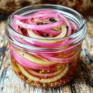 To make Gordon Ramsay’s pickled onions, you will need: - 2 large red onions, carefully peeled and thinly sliced - 1 cup apple cider vinegar - 1 cup water - 1 tablespoon granulated sugar - 1 tablespoon coarse sea salt - 1 teaspoon whole black peppercorns - 1 teaspoon mustard seeds - 1 teaspoon red pepper flakes (adjust based on desired spice level) - 2 cloves fresh garlic, lightly crushed If you don't have some ingredients, here are easy swaps: - Use white vinegar instead of apple cider vinegar for a sharper taste. - Swap granulated sugar with honey for a natural sweetness. - Coarse sea salt can be replaced with kosher salt. - For a milder flavor, try using yellow onions instead of red. To keep your pickled onions fresh: - Choose firm onions without any soft spots. - Store in a clean glass jar with a tight lid. - Keep the jar in the fridge for the best flavor and crunch. - Use the onions within 2-4 weeks for the best taste. - After they are ready, always make sure they are submerged in the brine. Using these tips, you can ensure your pickled onions stay fresh and flavorful! For the full recipe, check out the detailed steps to enjoy this zesty treat. Start with two large red onions. Peel them carefully to avoid waste. Use a sharp knife or mandoline to slice them thinly. Aim for even slices, which helps in pickling. Place the sliced onions in a bowl. Set them aside while you make the brine. Grab a medium saucepan for the brine. Add one cup of apple cider vinegar and one cup of water. Sprinkle in one tablespoon of granulated sugar and one tablespoon of coarse sea salt. Heat the mixture over medium heat. Stir gently until the sugar and salt dissolve completely. Next, add one teaspoon of whole black peppercorns and one teaspoon of mustard seeds. If you like spice, toss in one teaspoon of red pepper flakes. Add two lightly crushed garlic cloves, too. Let this mixture simmer for 2-3 minutes to blend the flavors. Remove the saucepan from heat and let the brine cool for a few minutes. This step helps the onions stay crisp. In a clean, sterilized jar, layer the sliced onions. Carefully pour the warm brine over them. Ensure the onions are completely submerged. Allow the jar to cool to room temperature before sealing it tightly. Finally, place the jar in the fridge. Let it sit for at least 24 hours before enjoying your pickled onions. To pickle onions perfectly, start by cutting them thin. Thin slices soak up the brine well. Use a mandoline slicer for even cuts. This tool makes the job quick and easy. Once cut, let them breathe in a bowl. This step helps them soften before pickling. For best results, use fresh onions. Their crispness adds to the crunch in your dish. Spice is personal, and you should adjust it to your taste. Gordon's recipe calls for red pepper flakes. Start with one teaspoon for a mild kick. If you want more heat, add more flakes. You can also try adding sliced jalapeños for a fresh twist. Remember, you can always add spice, but you can't take it away. So, start small and taste as you go. You can bring new life to your pickled onions by adding extra ingredients. Try fresh herbs like thyme or dill for a fragrant touch. You can also add a few slices of ginger for a zing. Another option is to include a splash of fruit juice. Pineapple or orange juice can add sweetness and depth. Mix and match to find your perfect blend. For more ideas, check the Full Recipe for inspiration. {{image_4}} You can switch the apple cider vinegar for other types. White vinegar works well if you want a sharper taste. Rice vinegar offers a milder flavor that is sweeter. Each type of vinegar gives a unique twist to your onions. Feel free to experiment until you find your favorite. There are many ways to boost the taste of your pickled onions. Adding fresh herbs like thyme or dill will add a fresh hint. You can also try adding a few slices of fresh ginger for warmth. Another option is to include a bay leaf, which enhances the overall depth. Adjust the spices based on what you enjoy most. Pickled onions can change with the seasons. In summer, add fresh peaches or berries for a fruity touch. In fall, consider adding cinnamon sticks or cloves for warmth. These seasonal twists make your pickled onions exciting all year round. Have fun creating new flavors that match the time of year. To store pickled onions, place them in a clean jar. Make sure the onions are fully submerged in the brine. Seal the jar tightly and keep it in the fridge. This helps keep them fresh and crisp. Always use a clean spoon when scooping out onions. This prevents any bacteria from getting into the jar. Pickled onions can last in the fridge for about two to four weeks. They may lose some crunch over time, but they will still taste great. Check for mold or any off smells before using them. If they smell bad or look strange, it's best to throw them away. You can reuse the brine for a new batch of onions. Just strain out any old bits before adding new onions. However, the flavor might change slightly. If you want a stronger taste, feel free to add more spices or vinegar. This is a great way to cut down on waste while still enjoying tasty pickled onions! Pickled onions can last up to two weeks in the fridge. After that, they may lose their crunch. Keep them in a sealed jar to keep them fresh. You can also freeze pickled onions for longer storage. They will change texture but still taste great. Yes, you can use white onions. They will taste a bit different but still work well. White onions have a sharper flavor compared to red onions. If you want a milder taste, soak them in water for a bit before pickling. Pickled onions are great on many dishes, such as: - Tacos - Sandwiches - Salads - Burgers - Charcuterie boards Their tangy flavor adds a nice kick and brightens up your meals. Absolutely! You can customize your pickled onions with various spices. Some great options include: - Coriander seeds - Dill seeds - Bay leaves Feel free to experiment with spices to find your favorite flavor. Pickling onions is fun and rewarding. We covered the key ingredients, substitutions, and tips for freshness. I shared step-by-step instructions for brining and chilling the onions. You learned how to enhance flavors and adjust spice levels. We also explored variations, storage tips, and answered common questions. Pickled onions are a versatile topping that can boost any meal. Try making your own and enjoy the fresh taste!