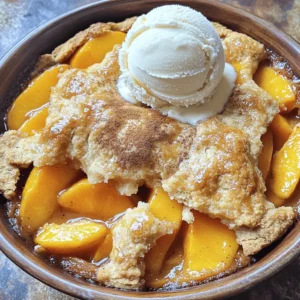 - Fresh peaches: You need 5 ripe peaches. Peel them and slice into thin wedges. This brings out their sweet flavor. - Sugar: Use 1 cup of granulated sugar, split into two portions. This helps sweeten both the peaches and the batter. - Essential baking ingredients: You will need 1 cup of all-purpose flour, 1 tablespoon of baking powder, and 1/2 teaspoon of fine sea salt. These give the cobbler its structure. - Additional flavorings: Add 1 teaspoon of pure vanilla extract, 1 teaspoon of fresh lemon juice, and 1 teaspoon of ground cinnamon. These enhance the taste and aroma of the dish. - Serving suggestions: Serve with whipped cream or vanilla ice cream. This adds a rich and creamy touch that pairs well with the warm cobbler. This combination of fresh ingredients makes your peach cobbler simple and delicious. For the full recipe, check out the Peachy Paradise Cobbler section. 1. Preheat your oven to 375°F (190°C). Grease a 9x13-inch baking dish to stop sticking. 2. In a large bowl, mix the sliced peaches with 1/2 cup of sugar, vanilla extract, and lemon juice. Toss the peaches well and let them sit for about 10 minutes. This helps the peaches release their sweet juices. 3. In another bowl, whisk together the flour, the rest of the sugar, baking powder, and salt until smooth. 4. Add the milk and melted butter to the dry mix. Stir gently until just combined. It’s okay if there are small lumps. This will help the cobbler’s texture. 1. Pour the batter into the greased baking dish. Spread it evenly across the bottom. 2. Spoon the peach mixture and all the juices over the batter. Do not stir! This will let the batter rise well and create a fluffy texture. 3. Sprinkle ground cinnamon over the peaches for extra flavor. 4. Bake in the preheated oven for 40-45 minutes. The cobbler should turn golden brown. A toothpick should come out clean when tested. 5. Once done, take the cobbler out of the oven. Let it cool for a few minutes before slicing. 1. Serve warm cobbler in bowls. Top it with a scoop of vanilla ice cream or a dollop of whipped cream. 2. For a pretty touch, add a slice of fresh peach on top. This gives your cobbler a charming summer vibe. Enjoy your Peachy Paradise Cobbler! For the full recipe, check the recipe section above. Selecting ripe peaches Choose peaches that are fragrant and slightly soft to the touch. The skin should be smooth without bruises. Ripe peaches are sweet and juicy, which makes for a great cobbler. If they are too firm, let them sit at room temperature for a few days. Sugar variations and alternatives You can use different types of sugar in your cobbler. Brown sugar adds a nice caramel flavor. Coconut sugar is a great option for a lower glycemic index. If you need a sugar substitute, try using honey or maple syrup, but adjust the quantity to taste. Ensuring the perfect texture For a soft and fluffy cobbler, do not overmix the batter. Mix until just combined, leaving small lumps. This helps the cobbler rise well and stay moist. Adjusting cooking time based on oven type Ovens can vary, so keep an eye on your cobbler. If your oven runs hot, start checking for doneness a few minutes early. A toothpick should come out clean when it’s done baking. Best pairings with beverages Peach cobbler pairs well with sweet tea or a light white wine. A scoop of vanilla ice cream on top makes it even better. Ways to elevate the dessert experience To make serving special, add fresh mint leaves on top for color and flavor. A sprinkle of cinnamon or a drizzle of caramel sauce can take it to the next level. Enjoy your Peachy Paradise Cobbler! For the complete recipe, check out the Full Recipe. {{image_4}} You can use many fruits in your cobbler. Fresh berries, like blueberries or raspberries, work well. They add a nice tartness that balances the sweet peaches. You could even use apples for a cozy fall twist. Mixing peaches with berries gives a fun blend of flavors. This makes your cobbler even more exciting and colorful. Some people need to change the recipe for health reasons. If you want a gluten-free option, use almond flour instead of regular flour. You can also find gluten-free baking mixes. For those watching sugar, try using a sugar substitute like stevia or monk fruit. This change keeps the dessert sweet but lowers calories. Spices can bring your cobbler to life. Adding a pinch of nutmeg or cardamom gives a warm flavor. You can also add extracts, like almond or coconut. If you want a crunch, top your cobbler with chopped nuts, like pecans or almonds. These small changes can make your peach cobbler unique and tasty. For the full recipe, check out the Peachy Paradise Cobbler. To store leftover peach cobbler, let it cool first. Cover it tightly with plastic wrap or foil. Place it in the fridge. It will stay fresh for about three days. If you want to keep it longer, freezing is a great option. To freeze peach cobbler, slice it into portions. Wrap each slice in plastic wrap. Then place the wrapped slices in a freezer-safe bag. Be sure to label it with the date. This can last up to three months in the freezer. To reheat peach cobbler and keep its texture, the oven is best. Preheat your oven to 350°F (175°C). Place the cobbler in a baking dish. Cover it with foil to prevent it from drying out. Heat for about 20 minutes. If you want to use a microwave, it works too. Place a slice on a microwave-safe plate. Heat it for 30 seconds to 1 minute, checking often. It may not be as crisp, but it will still taste great. You can tell your cobbler is done by looking for a few signs: - The top should be golden brown. - A toothpick should come out clean when inserted in the center. - The edges may bubble slightly. When these signs appear, your cobbler is ready. Let it cool for a few minutes. This rest time lets the juices settle. Yes, you can use frozen peaches. Here are some tips: - Thaw the peaches completely before using them. - Drain any excess juice to avoid a soggy cobbler. - Add a little more sugar if the peaches are tart. Frozen peaches can work well in this recipe, but fresh ones give the best flavor. You can serve peach cobbler warm or cold. Here are some tasty ideas: - Serve it warm right out of the oven. - Top it with whipped cream or vanilla ice cream. - For a fun touch, add a slice of fresh peach on top. This dessert shines in summer, perfect for gatherings or a cozy night in. Enjoy your Peachy Paradise Cobbler with these great serving ideas! In this post, I've shared how to make a delicious peach cobbler. We covered ingredients, prep steps, and baking directions. Remember to choose ripe peaches and adjust cooking times based on your oven. You can try different fruits to switch things up or make it gluten-free. With storage tips and answers to common questions, you have all you need for a tasty dessert. Enjoy making this simple dish and impressing your friends and family. Happy baking!