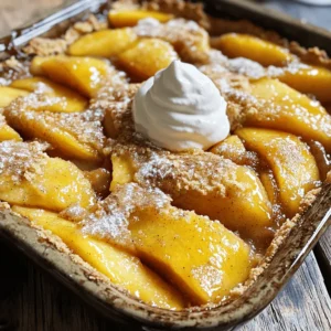 To make a super easy peach cobbler, you'll need simple, fresh ingredients. Here’s what you should gather: - 4 cups fresh peaches, sliced and pitted - 1 cup granulated sugar, divided - 1 teaspoon pure vanilla extract - 2 teaspoons ground cinnamon, divided - 1 teaspoon baking powder - 1 cup all-purpose flour - 1 cup whole milk - 1/2 cup unsalted butter, melted and slightly cooled - Pinch of salt - Whipped cream or vanilla ice cream, for serving (optional) These ingredients work together to create a warm, sweet dessert. The fresh peaches give a bright, fruity taste, while the sugar adds sweetness. Vanilla and cinnamon bring warmth and comfort. The baking powder helps the cobbler rise, making it fluffy. I recommend using ripe peaches for the best flavor. When peaches are in season, they taste amazing! You can also try this recipe with frozen or canned peaches if fresh ones are not available. For the best results, follow the Full Recipe closely. Trust me, this peach cobbler will be a hit with your family! Start by macerating the peaches. In a large mixing bowl, combine the sliced peaches, 1/2 cup of sugar, vanilla extract, and 1 teaspoon of ground cinnamon. Toss everything gently. Let this mixture sit for about 15 minutes. This process helps the peaches release their juices. You will notice the sweet aroma filling your kitchen. Next, it’s time to make the batter. In a separate bowl, mix the all-purpose flour, the remaining 1/2 cup of sugar, baking powder, and a pinch of salt. Stir these dry ingredients until they are well combined. Now, slowly pour in the whole milk. Whisk it continuously until you get a smooth batter, free of lumps. Finally, add the melted butter and fold it in gently. Remember, it's okay if a few small lumps remain. Now, let’s assemble the cobbler. Lightly grease a 9x13 inch baking dish with butter or cooking spray. Pour the batter into the dish, spreading it evenly. Next, carefully spoon the macerated peach mixture over the batter without stirring. The peaches will sink as it bakes, creating a lovely cobbler effect. For extra flavor, sprinkle the remaining teaspoon of ground cinnamon over the peach layer. Preheat your oven to 350°F (175°C). Place the baking dish in the oven and bake for 40-45 minutes. Check for doneness by looking for a golden brown top and bubbling filling around the edges. Once it's done, take the cobbler out and let it cool for a few minutes. Serve warm and enjoy the rewards of your labor with a scoop of ice cream or whipped cream. Choosing ripe peaches Pick peaches that are firm but slightly soft to the touch. Look for a warm golden color. Sweet-smelling peaches are often the best choice. If they feel hard, leave them out for a few days to ripen. Adjusting sweetness Taste the peaches before adding sugar. If they are very sweet, cut back on the sugar. If they are not sweet enough, add a little more sugar. This helps balance the flavors in your cobbler. Oven calibration Always check your oven's temperature before baking. An oven thermometer can help. If your oven runs hot, lower the temperature slightly. This ensures even baking and a perfect texture. Avoiding overmixing When making the batter, mix just until combined. A few lumps are okay. Overmixing can make the cobbler tough. This will give you a light and fluffy texture. Presentation ideas Serve the cobbler warm in pretty bowls. Adding a dollop of whipped cream or a scoop of ice cream makes it look fancy. You can also sprinkle a bit of cinnamon on top for extra flair. Pairing options Whipped cream or vanilla ice cream pairs well with peach cobbler. Try adding a slice of fresh peach on top for a fun twist. This creates a delicious dessert everyone will love. {{image_4}} You can switch things up with this recipe. If fresh peaches aren't available, you can use frozen or canned peaches. Just drain any extra liquid from canned peaches. This helps keep your cobbler from being too watery. You can also try alternative sweeteners. Using honey or maple syrup can add a unique flavor. Just remember to adjust the amount, as these sweeteners can be sweeter than sugar. To boost the flavor, consider adding nutmeg or ginger. A small pinch of nutmeg adds warm notes, while ginger gives a nice zing. These spices can brighten the peach flavor and make it extra special. You could also incorporate nuts or oatmeal. Chopped pecans or walnuts add a delightful crunch. If you prefer oatmeal, sprinkle it over the top of the batter for a chewy texture. For those needing gluten-free options, swap the all-purpose flour for a gluten-free blend. Many blends work well in this recipe. Just make sure to check the brand for proper measurements. If you're looking for dairy-free alternatives, use almond milk or coconut milk instead of whole milk. You can also replace the butter with coconut oil for a tasty twist. Explore these variations to make this peach cobbler your own. For the full recipe, check the link above! For the best storage, use an airtight container. Glass or plastic containers work well. You can keep peach cobbler in the fridge for up to three days. If you want to store it longer, freeze it! Wrap the cobbler tightly in plastic wrap and foil. It stays fresh in the freezer for up to three months. To reheat peach cobbler, use the oven for the best results. Preheat your oven to 350°F (175°C). Place the cobbler in a baking dish. Heat for about 15-20 minutes until warm. You can also use the microwave, but it may change the texture. Heat for 30 seconds to 1 minute. If you want to keep the flavor fresh, enjoy it warm with a scoop of ice cream or whipped cream on top. You can tell your peach cobbler is done when the top is golden brown and bubbly. Look for the filling to bubble around the edges. You can also insert a toothpick into the center. If it comes out clean, your cobbler is ready. Yes, you can use many fruits for cobbler. Try berries like blueberries or strawberries. Apples and pears also work well. You can even mix different fruits for fun flavors. Just keep the fruit's water content in mind. Peach cobbler lasts about 3 to 5 days in the fridge. Store it in an airtight container to keep it fresh. If you want to enjoy it longer, consider freezing it instead. You can make this recipe ahead of time. Prepare the peach mixture and batter, then store them separately in the fridge. When you're ready, combine them and bake. This saves time on busy days. You can also bake it in advance and reheat it later for a quick dessert. For the best taste, serve it warm. For the full recipe, check out the Delightfully Simple Peach Cobbler. Peach cobbler is simple to make and delicious to eat. We covered the key ingredients and step-by-step instructions for a great dish. You learned tips on perfecting your cobbler and various delicious options for variation. Remember, fresh peaches bring out the best flavor. Don’t shy away from experimenting with toppings! With these tools, your peach cobbler will impress family and friends. Enjoy making this classic dessert and sharing it with loved ones. Happy baking!