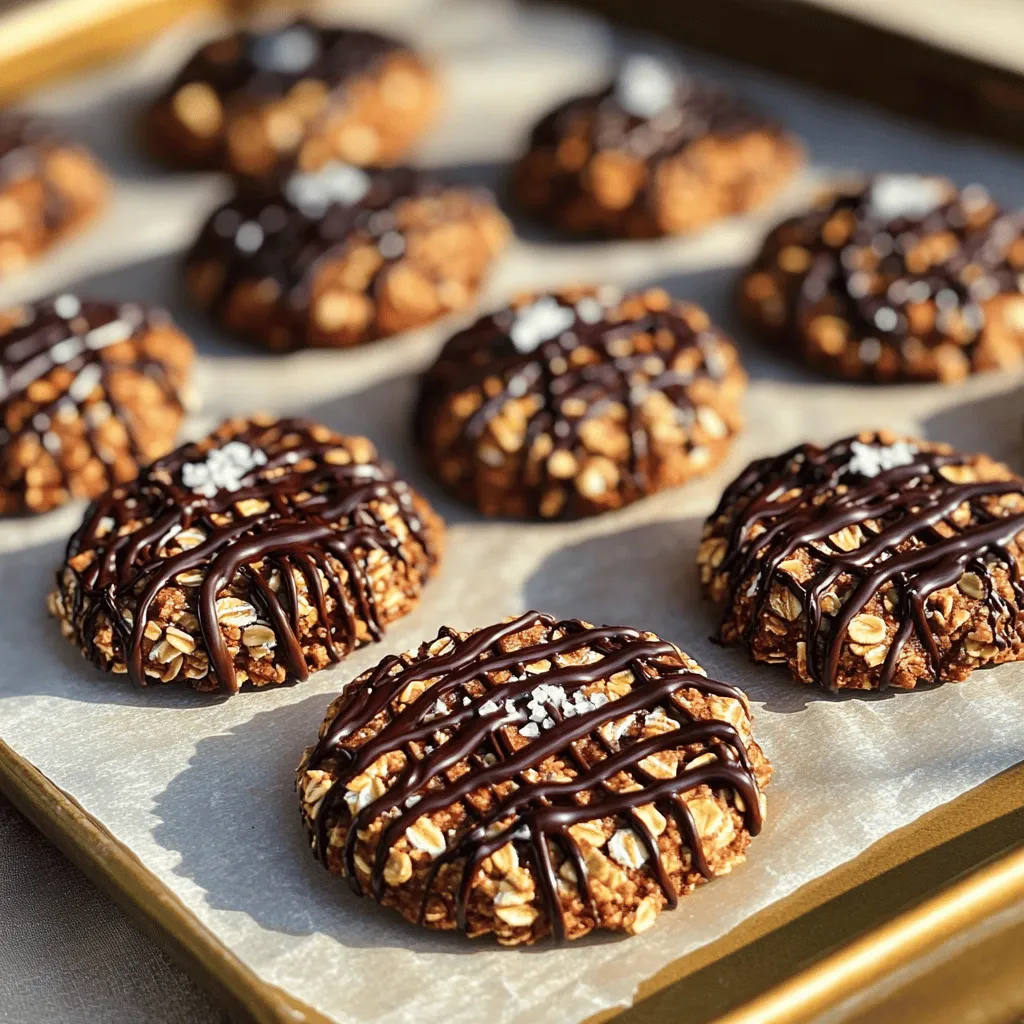 - 1 cup rolled oats - 1/2 cup nut butter (almond, peanut, or cashew) - 1/3 cup honey or maple syrup - 1/4 cup unsweetened cocoa powder - 1/2 teaspoon pure vanilla extract - 1/4 cup unsweetened shredded coconut - 1/4 cup dark chocolate chips or cacao nibs - Pinch of fine sea salt For this recipe, I love using rolled oats. They give the cookies a hearty texture. The nut butter adds creaminess and flavor. You can choose almond, peanut, or cashew butter based on your taste. Sweetness comes from honey or maple syrup. Both options work well in these cookies. Cocoa powder adds a rich, chocolate taste without added sugar. Pure vanilla extract gives a nice aroma and taste. Don't forget the shredded coconut! It adds a fun texture and slight sweetness. Dark chocolate chips or cacao nibs add a delightful crunch. Finally, a pinch of sea salt enhances all the flavors in your cookies. You can find the full recipe above for all the details! - First, mix the dry ingredients. In a large bowl, combine 1 cup of rolled oats, 1/4 cup of unsweetened cocoa powder, and 1/4 cup of shredded coconut. Stir well until everything is blended. - Next, combine the nut butter and sweetener. In a small saucepan, heat 1/2 cup of your chosen nut butter and 1/3 cup of honey or maple syrup over low heat. Stir until warm and smooth. - After that, incorporate the wet mixture with the dry ingredients. Pour the warm nut butter mix into the bowl with the dry ingredients. Use a spatula to mix until everything is coated. - Now, scoop dough portions. With your hands, take small amounts of the dough. Aim for about 1 inch in size. - Shape the dough into cookies. Form each scoop into a round shape using your palms. - Finally, place the cookies on a parchment-lined baking sheet. Space them out to avoid sticking. - After shaping, refrigerate the cookies to firm up. Chill them for at least 30 minutes. This helps them hold their shape. - For checking firmness, gently press the cookies. They should feel set but still soft. If they are too soft, chill them longer. Now you're ready to enjoy your delicious no-bake cookies! - Low-sugar options: Use ripe bananas or unsweetened applesauce instead of honey or syrup. These choices add natural sweetness. - Gluten-free variations: Choose certified gluten-free oats. This keeps your cookies safe for those with gluten sensitivities. - Vegan alternatives: Replace honey with maple syrup or agave nectar. This switch makes your cookies fully plant-based. - Adjusting sweetness: Taste your mixture before shaping. If you prefer more sweetness, add a little extra sweetener. - Managing stickiness during shaping: If the dough sticks to your hands, wet them slightly with water. This trick helps the dough release easily. - Serving suggestions: Place cookies on a colorful plate. Pair them with fresh fruit for a bright look. - Garnishing tips for visual appeal: Dust cookies with cocoa powder or sprinkle extra coconut flakes on top. These touches make your cookies look gourmet. Explore the [Full Recipe] for more details on creating these tasty treats! {{image_4}} You can easily switch up the flavor of your no-bake cookies. Adding spices like cinnamon or nutmeg gives a warm touch. These spices create a cozy flavor that many love. You can also mix in dried fruits, such as raisins or cranberries. These fruits add natural sweetness and chewiness. They make your cookies even more delightful. If you have nut allergies, don’t worry! You can use sunbutter instead of nut butter. It gives a rich taste without nuts. Also, you can make no-added sugar versions. Use ripe bananas or applesauce as sweeteners. These options keep your cookies tasty and healthy. Get creative with seasonal flavors! For fall, try adding pumpkin spice to your batch. This gives a lovely autumn flavor. During the winter holidays, peppermint is a great choice. Just a hint of peppermint extract makes everything feel festive. These seasonal variations make your cookies fun for any time of year! Feel free to explore the full recipe to see how these variations can come together. To keep your cookies fresh, store them in airtight containers. This prevents air from making them dry. If you have a large batch, separate layers with parchment paper. This helps keep their shape. Always place the container in the fridge. This will help the cookies stay firm and tasty. These cookies last about one week in the fridge. If you want to keep them longer, freezing is a great option. They can stay fresh in the freezer for up to three months. Just wrap them in plastic wrap, then place in a freezer-safe bag. If you have leftover rolled oats or nut butter, don’t worry! You can add oats to smoothies or yogurt. They give a nice texture. For nut butter, use it in sandwiches or on toast. You can also mix it into oatmeal for extra flavor and protein. To make these cookies, you first need to mix the dry ingredients. In a large bowl, combine 1 cup of rolled oats, 1/4 cup of unsweetened cocoa powder, and 1/4 cup of unsweetened shredded coconut. Stir until mixed well. Then, in a small saucepan over low heat, combine 1/2 cup of nut butter and 1/3 cup of honey or maple syrup. Stir until smooth. Remove it from the heat and add 1/2 teaspoon of vanilla extract and a pinch of sea salt. Pour this warm mixture over the dry ingredients and mix well. Finally, fold in 1/4 cup of dark chocolate chips or cacao nibs. Shape the mixture into cookies and chill them for at least 30 minutes. Yes, you can replace honey with a sugar substitute. Maple syrup works well too. If you prefer a low-calorie option, use a sugar-free syrup or sweetener. Keep in mind that the texture might change slightly. Always taste as you go to ensure the sweetness fits your liking. Definitely! To make vegan no-bake cookies, simply use maple syrup instead of honey. Also, choose a nut butter that does not have any added ingredients. Most nut butters are naturally vegan, making this a simple swap. Chill the cookies for at least 30 minutes. This helps them firm up nicely. If you want them extra firm, you can leave them longer. Just check to see if they hold their shape. Yes, you can freeze these cookies! They freeze well. Place them in an airtight container or a freezer bag. They can last for up to three months in the freezer. When you're ready to eat them, just thaw them in the fridge or at room temperature. Enjoy your delicious treats anytime! These Healthy No Bake Cookies are simple, tasty, and fun to make. We covered the ingredients, steps, and tips to help you create the best cookies. You learned how to customize flavors, make substitutions, and store your treats. Now, enjoy creating your own cookie variations. Share them with friends and family. These cookies can fit any diet and are a guilt-free treat. Happy baking!