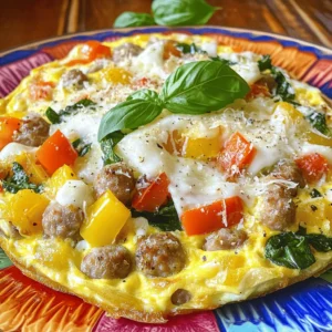 To make an Insanely Easy Italian Sausage Frittata with Peppers, you need a few key ingredients. Here’s what you'll gather: - 6 large eggs - 1 cup Italian sausage, casings removed - 1 bell pepper (red, yellow, or green), diced - 1 small onion, finely diced - ½ cup fresh spinach, chopped - ½ cup shredded mozzarella cheese - ¼ cup grated Parmesan cheese - 2 tablespoons olive oil - Salt and black pepper to taste - Fresh basil leaves, for garnishing Each ingredient plays a role in making this dish delicious. The eggs form the base, while the Italian sausage adds rich flavor. Peppers and onions bring color and sweetness. Spinach adds freshness, and the cheeses give a creamy texture. Olive oil helps with cooking and adds richness to the dish. Fresh basil at the end adds a nice touch. For the full recipe, check out the complete list and instructions. 1. Preheat your oven to 375°F (190°C). This helps the frittata cook evenly. 2. Grab a large oven-safe skillet and pour in 2 tablespoons of olive oil. Heat it over medium heat. 3. Add 1 cup of Italian sausage to the skillet. Break it into small pieces with a wooden spoon. 4. Cook until the sausage is browned and cooked through, about 5-7 minutes. 5. Once the sausage is ready, add 1 small diced onion and 1 diced bell pepper. 6. Sauté the veggies for 3-4 minutes until soft and fragrant. 7. Stir in ½ cup of chopped fresh spinach and cook for another 1-2 minutes until it wilts. 1. In a mixing bowl, whisk together 6 large eggs until they are well blended. 2. Add ½ cup of shredded mozzarella cheese and ¼ cup of grated Parmesan cheese. 3. Season the mixture with salt and pepper to taste. Stir until all ingredients are combined. 1. Pour the egg and cheese mixture over the sausage and veggies in the skillet. 2. Let the frittata cook on the stovetop for 2-3 minutes without stirring. 3. Use a spatula to gently lift the edges so uncooked egg can flow underneath. 4. When the edges start to set, transfer the skillet to your preheated oven. 5. Bake the frittata for 15-20 minutes until set in the center and golden on top. 6. Remove the skillet and let it cool for a few minutes. Slice into wedges. 7. Garnish with fresh basil leaves for a lovely touch. For the full recipe, check out the detailed instructions above. Enjoy your delicious Italian sausage frittata! - Use fresh ingredients for better flavor. Fresh veggies and herbs make a big difference. - Ensure even cooking on the stovetop. Let the edges set before moving to the oven. This keeps the frittata fluffy and not rubbery. - Stove-top only method can save time. You can cook it fully on the stove and skip the oven. Just cover the skillet with a lid to help it cook through. - Oven variations give different textures. Baking makes the top golden and fluffy. If you want a crispy top, broil it for a minute after baking. These tips will help you master the art of making an Italian sausage frittata. For more details, check the Full Recipe. Enjoy your cooking! {{image_4}} You can easily change the meat in this frittata. Try turkey sausage or chicken sausage instead of Italian sausage. For a vegetarian option, use mushrooms or zucchini. These options still give great flavor. You can also switch up the cheese. Instead of mozzarella, try feta or goat cheese. These cheeses add a tangy taste. If you want a sharp flavor, use aged cheddar. Each choice will change the taste and texture of the dish. To make your frittata unique, think about adding herbs or spices. Fresh basil or oregano work well with the Italian theme. For a spicy kick, add red pepper flakes or a touch of cayenne. Incorporating seasonal vegetables can also enhance flavor. Try asparagus in spring or squash in summer. These fresh veggies not only add taste but also color to your dish. This frittata is adaptable and fun to experiment with. For more details, check the Full Recipe. To keep your frittata fresh, let it cool down first. Once it’s cool, cover it tightly using plastic wrap or place it in an airtight container. Store it in the fridge for up to three days. If you want it to last longer, you can freeze it. To freeze, cut the frittata into slices. Wrap each slice tightly in plastic wrap, then place them in a freezer-safe bag. This helps keep out air and prevents freezer burn. The frittata can stay good in the freezer for up to three months. When you want to eat your frittata again, there are quick ways to reheat it. The microwave is easy and fast. Simply place a slice on a microwave-safe plate. Heat it for about 30 seconds, then check if it's warm. If not, heat for another 15 seconds. For the oven, preheat it to 350°F (175°C). Place the frittata slice on a baking sheet. Heat it for about 10-15 minutes until warmed through. This method helps keep the frittata’s texture. Try to avoid overheating, as it can make the frittata dry. Enjoy your delicious Italian sausage frittata again! For the full recipe, check out the earlier section. How to know when the frittata is done? You can tell the frittata is done when the center is firm and not jiggly. The edges should be lightly golden. A knife inserted into the center should come out clean. If the top is slightly puffed and set, it’s ready to serve! Can I make the frittata ahead of time? Yes, you can make this frittata ahead of time. It stores well in the fridge for up to three days. Just cover it tightly with plastic wrap or foil. You can reheat it in the oven or microwave when you're ready to eat. Breakdown of calories and macros This frittata serves 4-6 people. Each serving has about 250 calories. It includes roughly 20 grams of protein and 15 grams of fat. The carbs are around 5 grams, making it a great low-carb option. Health benefits of the ingredients used The eggs are rich in protein and good fats. Italian sausage adds flavor and protein. Bell peppers are high in vitamins A and C. Spinach provides iron and calcium. Together, these ingredients make a nutritious meal. What to serve with this frittata? You can serve this frittata with a simple side salad. A fresh tomato salad drizzled with olive oil works well. You might also enjoy it with crusty bread. Ideal breakfast or brunch pairings This frittata is perfect for breakfast or brunch. Pair it with fresh fruit or yogurt for a balanced meal. A glass of orange juice or coffee complements it nicely too. This blog post outlined how to make a tasty frittata. You learned about the best ingredients, steps for prep, and cooking tips. I shared ways to mix it up with flavors and substitutions. Storing and reheating your frittata is easy when you follow my best practices. Now, you can enjoy a delicious meal any day. With fresh ingredients and a little care, your frittata will shine at breakfast or brunch. Happy cooking!