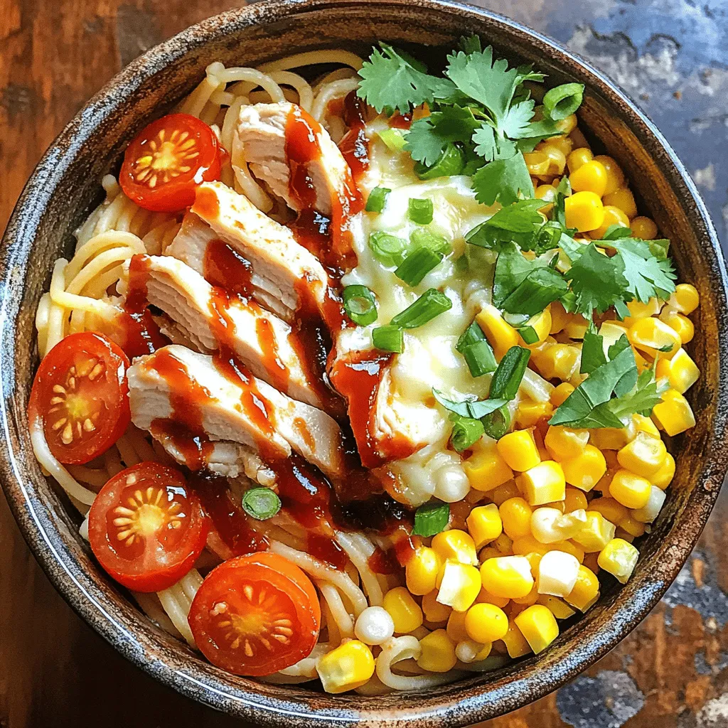 To make Monterey Chicken Spaghetti, gather these ingredients: - 8 oz spaghetti - 2 boneless, skinless chicken breasts - Seasonings: smoked paprika, garlic powder, onion powder, dried oregano, salt, and pepper - 2 tablespoons olive oil - 1 cup cherry tomatoes, halved - 1 cup corn (fresh or canned) - 1 cup shredded Monterey Jack cheese (plus extra for garnish) - 1/2 cup green onions, sliced - 1/4 cup fresh cilantro, chopped (optional) - 1/2 cup BBQ sauce These ingredients come together to create a dish bursting with flavor. You can find everything at your local grocery store. The chicken adds protein, while the spaghetti serves as a hearty base. The seasonings bring warmth and depth, making every bite exciting. I love the colors in this dish. The bright cherry tomatoes and fresh green onions make it appealing. Using fresh corn adds sweetness and crunch. Monterey Jack cheese melts beautifully, creating a creamy texture. Feel free to tweak the ingredients. You can use different veggies or proteins based on what you have at home. Just remember, the key is to balance the flavors, so each component shines. For the full recipe, check out the detailed steps to bring this dish to life! First, grab a large pot. Fill it with water and add a pinch of salt. Bring the water to a boil. Once it bubbles, add the spaghetti. Cook it based on the package instructions. Usually, this takes about 8 to 10 minutes. Test the spaghetti; it should be firm but not hard. Drain the spaghetti when it's done and keep it warm. While the pasta cooks, take your chicken breasts. Season them well on both sides with smoked paprika, garlic powder, onion powder, oregano, salt, and pepper. This gives the chicken great flavor. Heat olive oil in a large skillet over medium heat. Place the chicken in the skillet once the oil is hot. Cook for about 6 to 7 minutes on each side. You want a golden color and an internal temperature of 165°F. Remove the chicken once it's cooked and let it rest for a few minutes. In the same skillet, add halved cherry tomatoes and corn. Sauté these veggies for about 2 to 3 minutes. You want the tomatoes to soften and release their juices. This adds a nice flavor to the dish. Now, slice the rested chicken into strips. Add it back to the skillet with the tomatoes and corn. Next, add the drained spaghetti and pour in the BBQ sauce. Gently mix everything together until well coated. Lower the heat to low. Sprinkle half of the shredded Monterey Jack cheese over the pasta. Cover the skillet with a lid for about 2 to 3 minutes. This helps the cheese melt nicely over everything. Once the cheese has melted, remove the skillet from heat. Top your dish with the remaining Monterey Jack cheese. Add sliced green onions and chopped cilantro for a fresh finish, if you like. For the full recipe, check out the details above. Enjoy your delicious Monterey Chicken Spaghetti! To cook chicken perfectly, start with even pieces. This helps them cook evenly. Use a meat thermometer. The chicken should reach 165°F for safety. Let the chicken rest for a few minutes after cooking. This keeps it juicy. For spaghetti, always use a big pot of salted water. This adds flavor to the pasta. Cook spaghetti until al dente, about 8-10 minutes. Check it a minute early. It should be firm but not hard. Drain it, but save a bit of pasta water. This can help later. Want to boost flavor? Add a pinch of cayenne for heat. You can also mix in some fresh basil or parsley. They add freshness and color. A squeeze of lemon juice brightens the dish. Don’t forget to taste as you go. Adjust salt and pepper as needed. Pair Monterey Chicken Spaghetti with a light salad. A simple green salad works great. You can add a refreshing drink too. Try iced tea or lemonade. They balance the meal nicely. For a cozy touch, serve with crusty bread. This adds a comforting element to your dinner. Explore more ideas with the full recipe to make your meal shine! {{image_4}} You can easily change the protein in Monterey Chicken Spaghetti. Try shrimp, tofu, or turkey for a twist. Each adds its own flavor and texture. For veggies, add bell peppers, spinach, or zucchini. These swaps boost nutrition and make the dish colorful. If you need a gluten-free meal, use gluten-free spaghetti. This keeps the dish tasty and safe for those with gluten allergies. To make it dairy-free, swap Monterey Jack cheese for a vegan cheese option. You still get a creamy, delicious result without the dairy. Want to spice things up? Add cumin or chili powder for a Mexican kick. You could also mix in some curry powder for an Indian flair. These spices transform the dish, bringing exciting new flavors to your table. Experimenting helps make Monterey Chicken Spaghetti fun and unique! Enjoy exploring these variations and find your favorite twist. Check the Full Recipe for more details on how to make it perfectly! To keep your leftovers fresh, store them in an airtight container. Let the Monterey Chicken Spaghetti cool first. This prevents moisture build-up. Place the container in the fridge. Your leftovers will stay good for about three to four days. When you're ready to eat, just reheat a portion in the microwave or on the stove. If you want to save some for later, freezing is a great option. First, let the dish cool down completely. Then, portion it into freezer-safe containers. Be sure to leave some space at the top. This gives the food room to expand as it freezes. For best taste, eat it within three months. When you’re ready to enjoy it, thaw it overnight in the fridge. Reheat it on the stove or in the microwave. In the fridge, your Monterey Chicken Spaghetti lasts about three to four days. If you freeze it, expect it to be tasty for about three months. Proper storage helps maintain its flavor and texture. Always check for any signs of spoilage before eating. Keeping an eye on shelf life ensures you enjoy every bite of this delicious meal. You can try several cheeses in this dish. Cheddar cheese works great for a sharper taste. Gouda can add a creamy texture. If you want a lighter option, use mozzarella. For a dairy-free choice, try vegan cheese made from nuts or soy. Each of these options can give your Monterey Chicken Spaghetti a unique flavor twist. Yes, you can prepare this dish in advance. Cook the spaghetti and chicken as directed. Let them cool before mixing. Store them in separate containers. You can add the sauce and cheese just before serving. This way, everything stays fresh. It's a great time-saver for busy nights! To reheat leftovers, use the stove or microwave. On the stove, heat in a pan over low heat. Add a splash of water or broth to keep it moist. Stir often until warm. If using a microwave, cover the dish with a lid or wrap. Heat in short intervals, stirring in between. This helps keep the dish from drying out. Enjoy your meal again! In this blog post, we explored a tasty recipe for Monterey Chicken Spaghetti. We covered the ingredients needed, step-by-step cooking instructions, and tips for success. Additionally, we shared variations for dietary needs and storage tips for leftovers. This dish is simple yet flavorful, making it great for any meal. I hope you feel inspired to try this recipe and make it your own. Happy cooking!