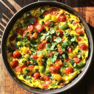 - 8 large eggs - 1/2 cup almond milk - 1 red bell pepper, diced - 1 green bell pepper, diced - 1 small onion, finely chopped - 1 cup fresh spinach, roughly chopped - 1 cup cherry tomatoes, halved - 1 jalapeño, seeded and minced - 1 teaspoon ground cumin - 1 teaspoon smoked paprika - Salt and pepper, to taste - 2 tablespoons extra virgin olive oil - Fresh cilantro, chopped for garnish Choosing the right ingredients makes your frittata shine. I love using fresh veggies. They add color and crunch. Look for ripe tomatoes and bright peppers. Their flavors stand out in every bite. Special Considerations Using fresh ingredients is key for this recipe. Fresh veggies have more flavor and nutrients. You can use frozen spinach if fresh isn't available. If you have nut allergies, swap almond milk for coconut milk or regular milk. These options still keep your frittata creamy. Remember, the goal is to enjoy a tasty meal that fits your needs. For more details, check the Full Recipe. You’ll see how simple it is to create a delicious frittata! 1. First, preheat your oven to 375°F (190°C). This step ensures the frittata cooks evenly. 2. Next, grab a large mixing bowl. Whisk together 8 large eggs, 1/2 cup almond milk, 1 teaspoon of ground cumin, 1 teaspoon of smoked paprika, salt, and pepper. Mix until the mixture is smooth and a bit frothy. 3. Heat 2 tablespoons of extra virgin olive oil in a large, oven-safe skillet over medium heat. When hot, add 1 small, finely chopped onion. Sauté for about 4 minutes, until it turns translucent and fragrant. 4. Now, add 1 diced red bell pepper, 1 diced green bell pepper, and 1 minced jalapeño to the skillet. Keep sautéing for 3-4 minutes, stirring frequently. The peppers should soften during this time. 5. Gently fold in 1 cup of roughly chopped spinach and 1 cup of halved cherry tomatoes into the skillet. Cook for another 2 minutes, stirring until the spinach wilts and the tomatoes warm through. 6. Pour the egg mixture evenly over the sautéed vegetables in the skillet. Use a spatula to mix gently, making sure the vegetables blend well with the eggs. 7. Let the frittata cook on the stovetop for about 2-3 minutes. You will see the edges start to set. 8. Carefully transfer the skillet to your preheated oven. Bake for 15-20 minutes, or until the center is firm and the top turns golden. 9. After baking, remove the skillet from the oven. Allow the frittata to cool for a few minutes. Then, gently lift it out onto a cutting board. 10. Garnish with freshly chopped cilantro for a burst of flavor. Slice the frittata into wedges, and it’s ready to serve. Enjoy your wholesome Paleo Southwest Frittata! To make sure your frittata doesn’t stick to the skillet, use a good non-stick skillet. Heat the skillet and add olive oil before adding the veggies. This helps create a barrier. Use a spatula to gently lift the edges while cooking. Cooking times can change based on skillet size. A larger skillet will cook faster than a small one. Keep an eye on your frittata as it cooks. The edges should set while the center remains a bit soft. This usually takes about 2-3 minutes on the stovetop, followed by 15-20 minutes in the oven. The best way to serve the frittata is warm and cut into wedges. A colorful platter makes it look nice. You can also top it with fresh cilantro for color. Accompaniments like salsa or sliced avocado add great flavor. The cool creaminess of avocado pairs well with the spicy frittata. You can even serve it with a side salad for extra crunch. The main ingredients in this frittata bring a lot of health benefits. Eggs are packed with protein, while bell peppers offer vitamins A and C. Spinach adds iron and fiber. This meal fits well into the Paleo diet. It uses whole foods and avoids grains or processed items. Eating this way can help with energy levels and overall health. The colorful veggies make it a nutritious choice, too! {{image_4}} You can change up the vegetables in your frittata. Try adding zucchini or mushrooms for a new twist. Both options give a nice texture and flavor. You can also add proteins like crispy bacon or grilled chicken. These swaps will make your frittata even more filling and delicious. To spice things up, adjust the seasonings. Add more cumin or a pinch of cayenne for extra heat. If you miss cheese, you can sprinkle some on top for a non-Paleo option. Just remember, cheese can change the dish's texture, so use it sparingly. This frittata is naturally gluten-free and dairy-free. If you want a vegetarian version, simply skip the meats. You can also add more veggies like sweet potatoes or broccoli for extra nutrition. These changes keep the meal healthy while still being tasty. After you enjoy your Paleo Southwest Frittata, store leftovers in the fridge. Use an airtight container to keep it fresh. I recommend glass containers because they don’t hold smells. If you have a lot left, slice the frittata into wedges before storing. This makes it easy to grab a piece later. To reheat, the oven is best. Preheat your oven to 350°F (175°C) and place the frittata on a baking sheet. Heat for about 10 minutes or until warm. If you’re short on time, use a microwave. Place a slice on a plate and cover it with a damp paper towel. Heat for 1-2 minutes, checking often to avoid overcooking. This keeps the texture nice and soft. The frittata lasts about 3-4 days in the fridge. Always check for signs that it’s no longer good. If it smells off or has a strange texture, throw it out. Keeping an eye on your food helps prevent waste and keeps your meals safe. What is a frittata and how does it differ from an omelette? A frittata is an Italian dish made with eggs and other ingredients. It cooks slowly and is often baked in the oven. An omelette cooks quickly and is usually folded. Frittatas are thicker and can hold more fillings than omelettes. Can I make the frittata ahead of time? Yes, you can make the frittata ahead. Cook it, cool it, and store it in the fridge. Just reheat when ready to serve. This makes meal prep easy and saves time. What else can I add to a frittata? You can add many things! Try mushrooms, zucchini, or different herbs. Cooked meats like bacon or sausage also work well. Get creative with flavors that you love! Can I freeze the Paleo Southwest Frittata? Yes, you can freeze the frittata. After it cools, cut it into portions. Wrap each piece tightly in plastic wrap and place it in a freezer bag. It keeps well for up to three months. How can I adjust the recipe for more servings? To adjust the recipe, multiply the ingredients by the number of servings you need. Make sure your skillet is large enough to fit the extra mixture. You may need to bake it longer if it’s thicker. What are some good sides to serve with a frittata? You can serve fresh salad, avocado slices, or salsa on the side. These add flavor and balance to the meal. You can also pair it with sweet potatoes or fruit for a nice touch. Do I need a specific type of skillet for making a frittata? An oven-safe skillet is best for a frittata. Cast iron or non-stick pans work great. This helps ensure even cooking and makes it easy to transfer to the oven. How can I tell when my frittata is done cooking? Check the center of the frittata. It should feel firm and not jiggly. The top will also be golden brown. Use a toothpick to test if it comes out clean; then it’s ready! This blog post gives you a clear guide to making a delicious frittata. We covered a list of fresh ingredients and tips for preparing and cooking. You learned about storage, variations, and common questions. Remember, using fresh ingredients makes your meal tastier. Feel free to experiment with your favorite veggies and flavors. Enjoy making this dish and share it with family and friends. Your kitchen will be filled with joy as you serve this tasty frittata!
