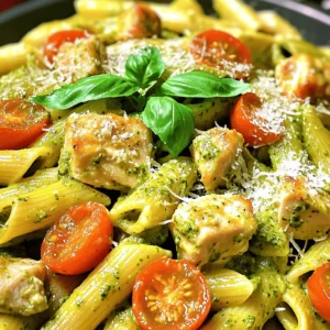 - 2 cups penne pasta - 1 tablespoon olive oil - 2 boneless, skinless chicken breasts, cubed - 1 cup cream cheese - 1 cup heavy cream - 1 cup basil pesto - 1 cup cherry tomatoes, halved - 1/2 cup grated Parmesan cheese - Fresh basil leaves for garnish - Salt and freshly ground pepper to taste When making creamy chicken pesto pasta, the right ingredients make a big difference. Start with the pasta. I like penne because its shape holds the sauce well. Olive oil brings flavor and helps cook the chicken. Use boneless, skinless chicken breasts for a tender bite that cooks up quickly. The creamy base comes from cream cheese and heavy cream. They blend to create a rich, smooth texture. Basil pesto adds fresh, vibrant flavor. You can use store-bought or homemade pesto, depending on your time and taste. Cherry tomatoes give a nice pop of color and sweetness. Parmesan cheese adds a salty, nutty finish that rounds out the dish. Finally, fresh basil leaves make the meal feel special and add a lovely touch of green. Make sure to season with salt and pepper to bring all the flavors together. Each ingredient plays a part in making this dish a hit. For the full recipe, check out the section above. - Boil water in a large pot. - Add salt to the water. - Cook 2 cups of penne pasta until al dente. - Drain the pasta in a colander and set aside. - Heat 1 tablespoon of olive oil in a skillet. - Cut 2 chicken breasts into bite-sized cubes. - Season with salt and freshly ground pepper. - Cook the chicken for 5-7 minutes until golden brown. - Lower the heat and add 1 cup of cream cheese. - Stir until the cream cheese melts. - Pour in 1 cup of heavy cream gradually. - Mix well to combine the cream and cheese. - Add 1 cup of basil pesto and stir for 2 minutes. - Fold in the cooked penne pasta gently. - Add 1 cup of halved cherry tomatoes. - Sprinkle in 1/2 cup of grated Parmesan cheese. - Heat everything through for 2-3 minutes. - Transfer to serving dishes. - Garnish with fresh basil leaves for color. For the full recipe, check out the complete cooking guide. Enjoy your creamy chicken pesto pasta! - How to achieve al dente pasta To cook pasta al dente, follow the package instructions. Usually, it means boiling the pasta for about 1-2 minutes less than the suggested time. This keeps the pasta firm and gives it a nice bite. Drain it immediately to stop the cooking process. - Perfecting the chicken sauté for tenderness For tender chicken, cut it into small, even cubes. Heat the olive oil in a skillet over medium heat. Add the seasoned chicken and cook for about 5-7 minutes. Stir it often to ensure even cooking. Look for a golden brown color, and make sure it is fully cooked. - Thicken or thin the sauce as desired If your sauce is too thick, you can add a splash of pasta water or milk. This helps to smooth it out. If you prefer a thicker sauce, let it simmer for a few more minutes. This helps the flavors marry and the sauce to reduce. - Using room temperature cream cheese Using cream cheese at room temperature makes it easier to blend into the sauce. You will get a smooth and creamy consistency. If it's cold, it may clump up and take longer to combine. - Presentation ideas for serving Serve your creamy chicken pesto pasta in big, colorful bowls. This makes it look inviting. Add a sprinkle of grated Parmesan cheese on top and a few fresh basil leaves for color. - Additional toppings to enhance flavor For extra flavor, consider adding crushed red pepper flakes or lemon zest. This brings a nice kick and brightness to the dish. You can also use toasted pine nuts for a crunchy texture. {{image_4}} You can switch up the protein in creamy chicken pesto pasta. Try using shrimp instead of chicken. Shrimp cooks fast and adds a nice flavor. You could also use tofu for a plant-based option. Tofu soaks up the sauce well, making it tasty. Another choice is to substitute turkey. Ground turkey works great in this dish. Just cook it until it's brown and fully done. You can use any meat you like to fit your taste. If you want a vegetarian meal, you can make this dish plant-based. Swap the chicken for more veggies. Broccoli or zucchini can be great additions. You can also replace cream cheese with a vegan option. Look for plant-based cream cheese to keep it creamy. Another idea is to use cashew cream. Soak cashews overnight, then blend them until smooth. This gives you a rich and creamy base without dairy. To give your creamy chicken pesto pasta a kick, add garlic or chili flakes. Garlic gives a strong flavor, while chili flakes add heat. Start with a small amount and adjust to your taste. You can also add sun-dried tomatoes for a tangy twist. They bring a burst of flavor and color to the dish. Spinach is another great addition. It wilts nicely and adds a healthy touch. For the full recipe, check out the entire preparation steps. Enjoy experimenting with these variations! To keep your creamy chicken pesto pasta fresh, store it in an airtight container. This helps prevent moisture loss and keeps flavors intact. When stored properly, it lasts in the fridge for 3 to 4 days. Be sure to let the pasta cool down before sealing it. If you notice any signs of spoilage like an off smell or mold, it's best to toss it. You can freeze creamy chicken pesto pasta if you want to save some for later. First, portion it into freezer-safe containers. Make sure to leave some space at the top for expansion. It can last in the freezer for up to 3 months. When you’re ready to eat, thaw it in the fridge overnight. Avoid thawing in the microwave as it can change the texture. To reheat, you have several options. For the best texture, use the stovetop. Place the pasta in a skillet over low heat. Add a splash of water or cream to help it heat evenly. Stir often to avoid sticking. You can also use the microwave; just cover it with a microwave-safe lid or wrap. Heat in short bursts, stirring in between to keep it creamy. Creamy chicken pesto pasta lasts about 3 to 5 days in the fridge. Store it in an airtight container. Watch for signs of spoilage, like a sour smell or mold. If it smells off or looks strange, it's best to toss it. Yes, you can make this dish ahead of time. Cook the pasta and chicken, then mix them with the creamy sauce. Store everything in the fridge. When ready to eat, heat it in a pan on low until warm. This keeps the dish fresh. You can serve this dish with a fresh garden salad or garlic bread. A simple side of steamed veggies also works well. If you want something light, try a cucumber salad with lemon dressing. These sides balance the rich flavors of the pasta. Yes, you can make creamy chicken pesto pasta without cream. Use Greek yogurt or coconut milk as a substitute. These options will still give you a creamy texture. Also, adding more pesto can enhance the flavor while keeping it rich. This blog post covered the ingredients, steps, and tips for making creamy chicken pesto pasta. You learned how to cook pasta, sauté chicken, and mix in a flavorful sauce. Don’t forget the tips for perfect texture and storage solutions. I hope you feel ready to try this recipe. Enjoy tasty meals and get creative with variations. This dish is sure to please your family and friends!