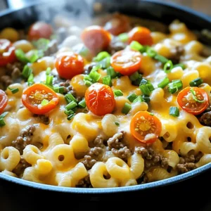To make this dish, you need simple ingredients. Here’s what you will need: - 1 pound ground beef - 12 ounces elbow macaroni - 1 packet ranch seasoning mix - 4 cups low-sodium beef broth - 1 cup shredded sharp cheddar cheese, plus an extra ½ cup for topping - 1 cup milk - 1 tablespoon olive oil - 1 cup cherry tomatoes, halved - ½ cup green onions, chopped - Salt and fresh cracked pepper to taste These ingredients come together to create a creamy, flavorful pasta dish. The ground beef adds protein, while the ranch seasoning gives it a zesty kick. You might want to add a few extra ingredients to boost flavor: - Garlic powder for a savory touch - Paprika for a hint of smokiness - Crushed red pepper flakes for spice These ingredients make the dish more exciting. You can adjust the amounts based on your taste. If you can’t find some ingredients, don’t worry! Here are some swaps: - Use ground turkey instead of beef for a lighter version. - Swap elbow macaroni for penne or rotini. - Use vegetable broth for a vegetarian option. - Try different cheeses like mozzarella or pepper jack for a twist. These substitutions keep the recipe fun and flexible. You can experiment with what you have at home! For the complete cooking instructions, check the Full Recipe. Start by gathering your ingredients. You need: - 1 pound ground beef - 12 ounces elbow macaroni - 1 packet ranch seasoning mix - 4 cups low-sodium beef broth - 1 cup shredded sharp cheddar cheese, plus an extra ½ cup for topping - 1 cup milk - 1 tablespoon olive oil - 1 cup cherry tomatoes, halved - ½ cup green onions, chopped - Salt and fresh cracked pepper to taste Next, measure out everything. Having all your ingredients ready makes cooking easy and fun. In a large pot, pour in the olive oil. Heat it over medium heat. When the oil is hot, add the ground beef. Break it up with a spoon as it cooks. You want to brown the beef for about 5-7 minutes. If there is extra grease, drain it off carefully. Now, stir in the ranch seasoning mix. Make sure the beef gets coated well. Pour in the beef broth next. Raise the heat a bit to let it boil gently. When it starts boiling, add the elbow macaroni. Stir it well into the beef mixture. Lower the heat to a simmer and cover the pot. Let it cook for about 8-10 minutes. Stir occasionally until the pasta is tender. Once the pasta is cooked, turn the heat down to low. Stir in the milk and half of the shredded cheddar cheese. Cook for another 2-3 minutes until the cheese melts and the sauce gets creamy. Gently fold in the halved cherry tomatoes and chopped green onions. Taste your dish and add salt and pepper as needed. This step is key for flavor! When done, remove from the heat. Sprinkle the remaining cheddar cheese on top. Cover the pot and let it sit for a couple of minutes. This lets the cheese melt perfectly. You can serve this dish right from the pot or dish it into bowls. For a nice touch, add extra green onions on top. Enjoy the creamy ranch beef and cheddar pasta! For more details, check the Full Recipe. To make your sauce creamy, keep a few tips in mind. First, use whole milk instead of skim milk. Whole milk adds richness. Second, stir in the cheese slowly. This helps it melt evenly. Lastly, avoid overcooking the pasta. If the pasta is too soft, it can make the sauce watery. Cooking pasta in one pot saves time and dishes. Start by adding enough broth to the pot. This ensures the pasta cooks evenly. Stir the pasta often while it simmers. This helps prevent sticking. Keep an eye on the cooking time. You want the pasta to be al dente. This means it should have a slight bite when you chew it. Want to boost the flavor of your dish? Here are some great ideas. Add minced garlic when cooking the beef. This gives a nice depth of flavor. Toss in some spinach or kale with the tomatoes for extra nutrients. You can also use different cheeses, like pepper jack for spice. Finally, sprinkle fresh herbs, like parsley or basil, before serving. This adds freshness and color to your dish. For the full recipe, check out the detailed steps above. {{image_4}} You can easily make this dish vegetarian. Swap the ground beef for 1 pound of lentils or diced mushrooms. Lentils cook well and add protein. Mushrooms give a nice texture and flavor. Use vegetable broth instead of beef broth for a rich taste. If you want a gluten-free option, use gluten-free pasta. Look for brands made from rice or corn. For a dairy-free twist, try nut milk and dairy-free cheese. These swaps keep your dish tasty while fitting your needs. You can add extra flavors to this dish. Try adding a tablespoon of garlic powder or smoked paprika. These spices give your pasta a warm, rich flavor. You can also mix in some spinach or kale for added nutrition. This will make the dish colorful and healthy. For more ideas, check the Full Recipe for inspiration on these variations! To keep your One-Pot Beef and Cheddar Ranch Pasta fresh, let it cool first. Place the pasta in an airtight container. You can store it in the fridge for up to three days. Make sure to label the container with the date. This way, you know when to enjoy it again. When you’re ready to eat your leftovers, you can easily reheat them. Place the pasta in a pot over low heat. Add a splash of milk or broth to help it warm up. Stir until it’s heated through. If you prefer, you can also use the microwave. Just cover the dish to keep moisture in and heat it for a minute or two. If you want to save some for later, freezing is a great option. Portion the cooled pasta into freezer-safe bags or containers. Be sure to remove as much air as possible. You can freeze it for up to three months. When you’re ready to eat it, thaw it in the fridge overnight. Reheat it just like you would with leftovers. This method keeps the flavors intact. For the full recipe, check out the details above. Cooking One-Pot Beef and Cheddar Ranch Pasta takes about 25 minutes. This includes 10 minutes for prep and 15 minutes for cooking. The beef browns quickly, and the pasta cooks in the same pot. This makes it a fast and easy meal for busy days. Yes, you can make this recipe in advance. Cook the pasta as directed and let it cool. Store it in the fridge for up to three days. When you are ready to eat, just reheat it on the stove. Add a splash of milk or broth to keep it creamy. The best way to reheat leftover pasta is on the stove. Add a little milk or broth to the pan. Heat it over low heat and stir often. This helps the pasta stay creamy and tasty. You can also use the microwave, but add a bit of liquid to avoid drying it out. Yes, you can use a different cheese if you like. Try mozzarella for a gooey texture or pepper jack for some spice. Just remember to melt it well for the best flavor. This recipe is flexible, so feel free to experiment with your favorite cheeses. This blog post covered ingredients, steps, tips, variations, storage, and FAQs for One-Pot Beef and Cheddar Ranch Pasta. You learned what to use, how to cook, and ways to adapt the dish. Focus on the steps for a creamy sauce and tasty flavors. Remember, this dish is versatile and easy to store or reheat. With these insights, you can whip up a great meal. Enjoy your cooking, and make it your own!