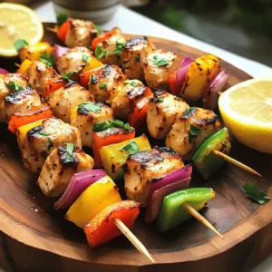 To make tasty air fryer chicken skewers, you need a few key items: - 1 lb (450g) boneless, skinless chicken breast, cut into 1-inch cubes - 2 tablespoons extra virgin olive oil - 2 tablespoons low-sodium soy sauce - 1 tablespoon pure honey - 2 cloves fresh garlic, finely minced - 1 teaspoon ground cumin - 1 teaspoon smoked paprika - 1 teaspoon dried oregano - Salt and freshly ground black pepper, to taste These ingredients give the chicken its rich flavor and tender texture. The marinade brings all the flavors together. You will mix: - Extra virgin olive oil - Low-sodium soy sauce - Pure honey - Fresh garlic - Ground cumin - Smoked paprika - Dried oregano - Salt and pepper Whisk these together to create a tasty blend. This marinade adds depth and keeps the chicken moist. Adding veggies makes the skewers colorful and healthy. I suggest: - 1 vibrant bell pepper (any color), cut into 1-inch squares - 1 medium red onion, cut into 1-inch squares These veggies cook well and add sweetness. They also balance the savory chicken. You can mix and match other veggies like zucchini or cherry tomatoes if you like! Start with a medium bowl. Add 2 tablespoons of extra virgin olive oil. Next, pour in 2 tablespoons of low-sodium soy sauce. Then, mix in 1 tablespoon of pure honey. Add 2 cloves of fresh garlic, finely minced. Sprinkle in 1 teaspoon of ground cumin, 1 teaspoon of smoked paprika, and 1 teaspoon of dried oregano. Finally, add salt and freshly ground black pepper to taste. Whisk all these ingredients together until you have a well-blended marinade. Take 1 pound of boneless, skinless chicken breast. Cut it into 1-inch cubes. Place the chicken into the marinade. Make sure every piece gets coated well. Cover the bowl with plastic wrap or a lid. Let the chicken marinate in the fridge for at least 30 minutes. For even more flavor, let it sit for up to 2 hours. While the chicken marinates, prepare your veggies. Cut a vibrant bell pepper and a medium red onion into 1-inch squares. Now it’s time to assemble! Grab your wooden or metal skewers. Thread the marinated chicken cubes onto the skewers. Alternate with the squares of bell pepper and red onion. Make sure to leave a little space between each piece. This helps with even cooking and air flow. Once done, your skewers are ready to cook. For the full recipe, check out the detailed instructions above. Marinating chicken is key for great flavor. Always use a mix of oil, acid, and seasonings. The oil helps keep the meat moist. The acid, like soy sauce or lemon juice, adds tang and helps tenderize. Aim to marinate for at least 30 minutes. For best results, let it sit for 2 hours. The flavor will be deeper and richer. Cooking chicken skewers in an air fryer is fast and easy. Preheat your air fryer to 400°F (200°C). Cook the skewers for 10 to 12 minutes. Flip them halfway for even cooking. Always check that the chicken hits 165°F (75°C) inside. If you have thicker pieces, add a few extra minutes. Thin pieces may cook quicker, so keep an eye on them. Use even-sized pieces of chicken and vegetables. This ensures they cook at the same rate. Alternate chicken with vegetables on the skewers. Leave small gaps between each piece. This gap allows hot air to circulate and cook everything well. If using wooden skewers, soak them in water for 30 minutes. This prevents burning and helps them hold up during cooking. For more detailed steps, check out the Full Recipe. {{image_4}} You can switch up the marinade for your chicken skewers. Try using lemon juice for a zesty kick. If you love spicy food, add chili flakes or hot sauce. For a sweet twist, use maple syrup instead of honey. You could also mix in fresh herbs like basil or thyme for extra flavor. Each change gives the chicken a new taste, making it fun to experiment. Don’t feel limited to just chicken. You can use shrimp, beef, or firm tofu as protein options. For veggies, try zucchini, cherry tomatoes, or mushrooms. These alternatives will add variety to your skewers. Mixing different proteins and veggies keeps every meal exciting and fresh. You can also marinate the veggies for added flavor. Serve your chicken skewers in many fun ways. Try them over a bed of rice or quinoa for a full meal. You can also serve them as appetizers at a party. Pair them with a refreshing salad or grilled corn on the side. For dipping sauces, yogurt or peanut sauce works well. These sides and sauces enhance the flavors of the skewers. Don’t forget to check the Full Recipe for more serving ideas! After your meal, let the skewers cool down. Place them in an airtight container. This helps keep them fresh. Store the container in the fridge. They will stay good for up to 3 days. Make sure to label the container with the date. This way, you know when to use them. To reheat your chicken skewers, use the air fryer. Set it to 350°F (175°C). Heat the skewers for about 5-7 minutes. This method keeps them crispy. You can also use a microwave, but it may make them soggy. If you choose the microwave, heat them in short bursts of 30 seconds. Check often to avoid overcooking. If you want to save them for later, freezing is a great option. Wrap each skewer tightly in plastic wrap. Then, place them in a freezer-safe bag. Remove as much air as possible. Label the bag with the date. The skewers can stay frozen for up to 2 months. To thaw, place them in the fridge overnight. After thawing, reheat them in the air fryer for the best taste. Enjoy your savory air fryer chicken skewers whenever you crave them! For the full recipe, check here: [Full Recipe]. It takes about 10 to 12 minutes to cook chicken skewers in an air fryer. The key is to preheat your air fryer to 400°F (200°C) first. Cook the skewers for 5 to 6 minutes, then flip them over. Check that the chicken reaches 165°F (75°C) inside for safe eating. This short cooking time makes air fryers great for quick meals. Yes, you can use other meats like beef, pork, or shrimp for skewers. Each type has its own cooking time. For example, shrimp takes only about 5 to 7 minutes. Beef should be cut thin for quick cooking, while pork needs around 12 to 15 minutes. Just make sure to marinate them well for great flavor. Several dipping sauces go well with chicken skewers. Here are some tasty options: - Creamy ranch dressing - Tangy barbecue sauce - Cool tzatziki sauce - Sweet chili sauce - Spicy sriracha mayo These sauces add flavor and fun to your meal. You can even mix and match them for a variety of tastes. For the full recipe, check out the Crispy Air Fryer Chicken Skewers! In this guide, we covered everything you need for air fryer chicken skewers. We discussed essential ingredients, marinade tips, and suggested vegetables. We also outlined step-by-step instructions for marinating and assembling skewers. Best practices for cooking ensure great taste every time. You can try various flavors and different proteins too. Finally, we shared storage tips so you can enjoy leftovers. Make these skewers a fun and tasty meal option! Enjoy your delicious creations!