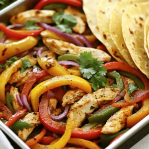 - Chicken and Vegetables - 1.5 lbs boneless, skinless chicken breasts, cut into strips - 1 red bell pepper, sliced into strips - 1 yellow bell pepper, sliced into strips - 1 green bell pepper, sliced into strips - 1 medium red onion, sliced - Spices and Seasonings - 3 tablespoons olive oil - 2 teaspoons chili powder - 1 teaspoon ground cumin - 1 teaspoon smoked paprika - 1/2 teaspoon garlic powder - Salt and freshly ground pepper, to taste - Juice of 1 fresh lime - Serving Essentials - Fresh cilantro, chopped (for garnish) - Tortillas (flour or corn, for serving) These ingredients create the base for your sheet pan chicken fajitas. You’ll love the bright colors and fresh flavors. I like to use fresh veggies for the best taste. You can mix and match bell peppers to add a pop of color. The spices bring warmth and depth to the dish. I recommend using fresh lime juice to enhance the flavors. You can also add more spices if you like it spicy! These fajitas taste great served with warm tortillas. I also love to add toppings like avocado, salsa, or sour cream. They make each bite even better. For the full recipe, check the detailed steps to create this quick meal. Enjoy your cooking! 1. Preheat your oven to 425°F (220°C). This step is key for a good bake. 2. Prepare a large baking sheet by lining it with parchment paper. This helps with cleanup. 3. In a mixing bowl, combine the chicken and sliced vegetables. Make sure everything is in one bowl. 4. Drizzle olive oil over the chicken and veggies. Add chili powder, cumin, smoked paprika, garlic powder, salt, and pepper. 5. Squeeze fresh lime juice on top. Use your hands or a spatula to mix everything well. You want each piece to be coated nicely. 6. Spread the mixture evenly on the baking sheet. Do not overcrowd the pan; this helps everything cook evenly. 7. Place the baking sheet in the oven. Bake for about 20 minutes. Keep an eye on it! 8. Check for doneness by making sure the chicken reaches 165°F (74°C). The veggies should be tender and slightly caramelized. 9. Carefully take the baking sheet out of the oven. Let the fajitas cool for a minute. 10. Garnish with fresh cilantro for added flavor and color. 11. Serve hot with warm tortillas. Add toppings like avocado, salsa, or sour cream for extra taste. For more details, check out the Full Recipe. Ensuring Even Cooking To get the best results, place your chicken and veggies in a single layer on the baking sheet. This way, each piece gets enough heat. If you pile them up, they will steam instead of roast. You want that nice char! Achieving Perfect Texture For the right texture, cut your chicken and veggies into similar sizes. This helps them cook at the same rate. The chicken should be juicy, and the veggies should be tender with a slight crunch. Additional Seasonings Suggestions If you want to boost the flavor, try adding some cayenne pepper for heat. You can also sprinkle in some oregano or even a dash of lime zest. These small changes can make a big difference! Marinade Options For extra flavor, you can marinate the chicken before cooking. Use lime juice, olive oil, and spices. Let it marinate for at least 30 minutes or even overnight. This adds depth and makes the chicken super tasty. For the [Full Recipe], check out the complete guide! {{image_4}} Using Chicken Thighs You can switch chicken breasts for thighs. Thighs have more fat and flavor. They stay juicy during cooking. This makes them great for fajitas. Just cut them into strips, just like the breasts. Follow the same cooking steps, and enjoy a richer taste. Vegetarian Options For a meat-free meal, use firm tofu or tempeh. Cut them into strips and marinate them just like chicken. You can also use black beans or chickpeas for protein. They add heartiness and pair well with the spices. Cook them in the same way as chicken for a quick dish. Seasonal Vegetable Ideas You can mix in any seasonal veggies you like. Try zucchini, asparagus, or mushrooms for a twist. Each season brings different flavors. For a fall option, use butternut squash or sweet potatoes. Just cut them into similar sizes for even cooking. Spicy Additions Want some heat? Add sliced jalapeños or serrano peppers. You can toss them in with the other veggies. If you prefer a milder spice, use poblano peppers instead. They give great flavor without too much heat. Adjust the spice to your taste for a fun kick. How to Store Fajitas To store your fajitas, let them cool down first. Once cool, transfer them to an airtight container. You can keep the fajitas in the fridge for about 3 to 4 days. If you want to keep them longer, consider freezing instead. Reheating Instructions When you're ready to enjoy your leftovers, you can reheat them easily. Use the oven to warm them up. Preheat the oven to 350°F (175°C). Place the fajitas on a baking sheet and heat for about 10-15 minutes. This keeps them nice and juicy. You can also use a microwave for a quicker option. Just heat them in a microwave-safe dish for 1-2 minutes. Freezing for Later Use If you want to prep meals for the week, fajitas freeze well. Pack the cooled fajitas in a freezer-safe bag or container. They can last up to 3 months in the freezer. When you're ready to eat, thaw them in the fridge overnight before reheating. Best Practices for Meal Prep When meal prepping, cut your veggies and chicken in advance. Mix the spices and store them in a small jar. This way, when you’re ready to cook, you can just toss everything together. It saves time and keeps your meals fresh. For a fun twist, try adding different veggies each week! To make fajitas from scratch, you need fresh ingredients. Start with chicken, peppers, and onions. You can also make your tortillas at home. For homemade tortillas, mix flour, water, and a pinch of salt. Knead the dough, roll it into balls, and flatten them. Cook on a hot griddle for about 30 seconds on each side. This simple method gives you soft, warm tortillas. Yes, you can use frozen chicken. However, it is best to thaw it first. To thaw chicken safely, place it in the fridge overnight. If you’re short on time, you can use the cold water method. Seal the chicken in a bag and submerge it in cold water. Change the water every 30 minutes until thawed. This keeps the chicken safe and ready for your fajitas. The best way to serve chicken fajitas is hot. Place the cooked chicken and veggies in a serving dish. Use warm tortillas for wrapping. You can also set up a topping bar. Offer options like avocado, salsa, and sour cream. This lets everyone customize their fajitas to their taste. To add heat to your fajitas, try adding jalapeños. You can slice them thin and mix them in with the chicken and veggies. Another option is to use hot chili powder or cayenne pepper. Start with a small amount and taste as you go. This way, you can find the right spice level for you. You now have all the tools to make delicious chicken fajitas. From choosing fresh ingredients to perfecting your cooking method, each step matters. Don't forget to try out the various protein options and vegetable combinations. Proper storage and meal prep tips will help you enjoy them later. Keep these strategies in mind, and your fajitas will stand out. You’ll impress family and friends with tasty dishes every time. Enjoy your cooking journey!