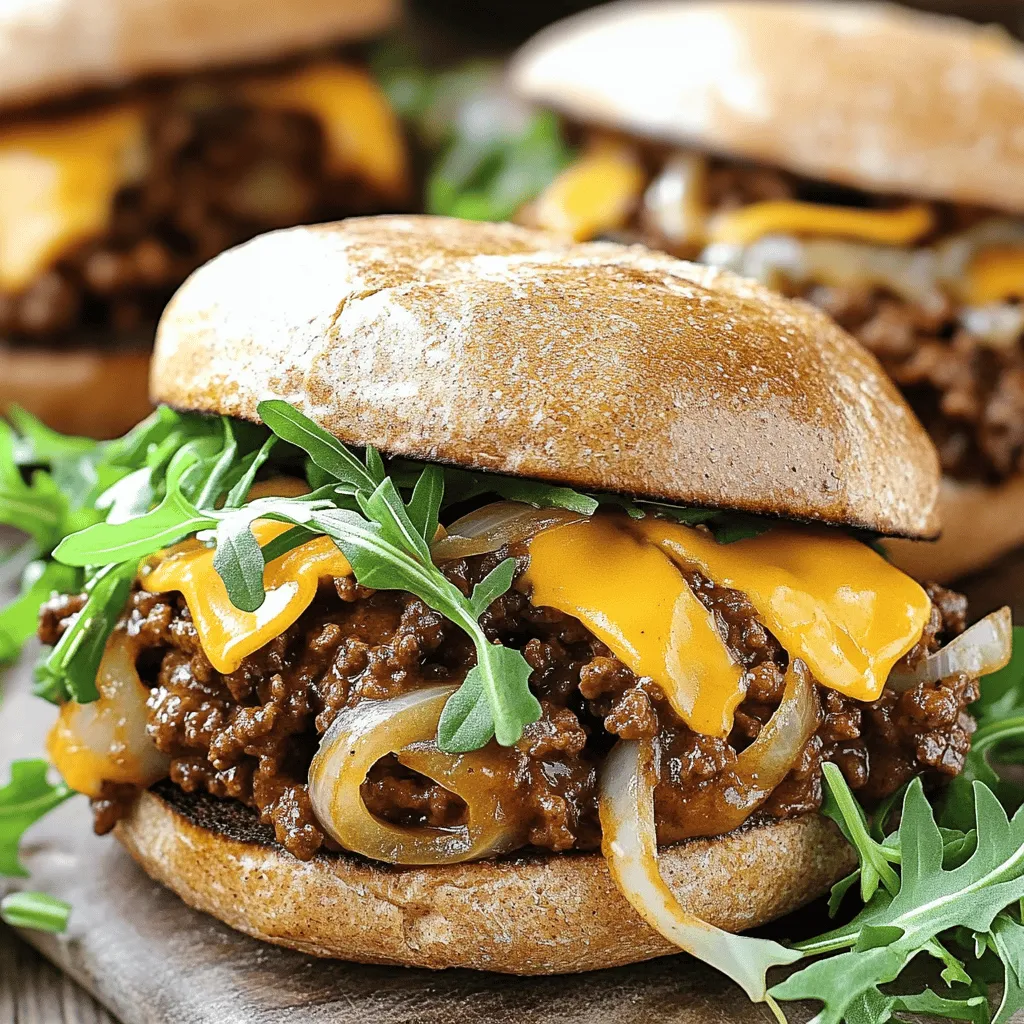 To make delicious Steakhouse Burger Sloppy Joes, gather these ingredients: - 1 lb ground beef (preferably 80/20 for optimal juiciness) - 1 small onion, finely chopped - 2 cloves garlic, minced - 1/2 cup finely diced bell pepper (any color) - 1 teaspoon smoked paprika - 1 tablespoon Worcestershire sauce - 1 tablespoon ketchup - 1 tablespoon mustard - 1 tablespoon brown sugar - 1/2 cup beef broth - Salt and pepper to taste - 4 whole wheat hamburger buns - 4 slices of aged cheddar cheese - Fresh arugula or spinach for garnish - Pickles, for serving (optional) Using high-quality ingredients makes a big difference. I suggest choosing grass-fed beef for better flavor and nutrients. Fresh vegetables add crunch and taste, so select ones that look vibrant. Aged cheddar cheese brings a rich, sharp flavor that complements the dish well. For the best taste, always opt for organic or locally sourced ingredients when possible. If you need substitutions, here are some ideas: - Ground Beef: You can use ground turkey, chicken, or even plant-based meat for a healthier or vegetarian option. - Bell Pepper: Swap for chopped mushrooms or zucchini if you prefer. - Aged Cheddar: Try pepper jack for a spicy twist or Swiss for a milder taste. - Whole Wheat Buns: Use regular white buns or lettuce wraps for a low-carb option. - Brown Sugar: Honey or maple syrup works if you run out of brown sugar. Feel free to mix and match based on your taste and what you have in your kitchen! You can find the full recipe [here]. Start by getting your ingredients ready. Chop 1 small onion and 1/2 cup of bell pepper. You can choose any color you like. Mince 2 cloves of garlic. This mix will add great flavor. Heat a splash of oil in a large skillet over medium heat. Add the chopped onion and bell pepper. Sauté for about 5 minutes. You want them to soften. After that, add the minced garlic. Cook it for 1 more minute until it smells good. Now, move the veggies to one side of the skillet. Place 1 pound of ground beef in the center. Use a spatula to break it into smaller pieces. Cook this for 6-8 minutes. You need to make sure it's fully browned. If there’s too much fat, drain it off. This keeps your Sloppy Joes lean and tasty. Next, add flavor to the beef. Pour in 1 teaspoon of smoked paprika, 1 tablespoon of Worcestershire sauce, 1 tablespoon of ketchup, 1 tablespoon of mustard, 1 tablespoon of brown sugar, and 1/2 cup of beef broth. Stir everything well. Turn the heat up a bit until it simmers. Then, lower the heat to low. Let it simmer uncovered for 10-15 minutes. This helps the flavors blend. Stir occasionally. Taste and add salt and pepper if needed. You can find the complete cooking steps in the Full Recipe. To boost the taste of your Sloppy Joes, focus on layers. Start with fresh ingredients. Use a mix of onions and bell peppers for sweetness. A touch of smoked paprika adds depth. Worcestershire sauce brings umami, perfect for that steakhouse vibe. Brown sugar balances the flavors. Feel free to adjust the seasonings to suit your taste. For a great texture, use 80/20 ground beef. The fat keeps it juicy. Avoid overcooking the beef; it should be tender and crumbly. Simmer the mixture long enough to thicken but not too long to dry it out. Toasting the buns adds a nice crunch. This contrast makes each bite delightful. Presentation matters! Use whole wheat buns for a healthy twist. Aged cheddar melts beautifully over the hot meat. Add fresh arugula or spinach for color and crunch. Serve with crispy sweet potato fries or a simple salad. Place extra pickles in small bowls for guests. This creates a fun, interactive meal. {{image_4}} Want to spice up your Sloppy Joes? Try adding some heat! You can mix in diced jalapeños or a splash of hot sauce. If you prefer a milder spice, go for smoked paprika. It gives a nice flavor without too much heat. You can also top your Sloppy Joes with pepper jack cheese. This will add both creaminess and a spicy kick. If you want a meat-free version, there are great options. Use lentils or black beans instead of beef. They cook well and soak up flavors nicely. You can sauté the same veggies and add them in. For a vegan option, use plant-based cheese and skip the Worcestershire sauce, as it may contain anchovies. This keeps it tasty and plant-based. Cheese makes everything better! While aged cheddar is my favorite, try other options. Swiss cheese melts nicely and adds a nutty flavor. Blue cheese can give a bold taste that pairs well with beef. You can even use a dairy-free cheese for a vegan twist. Each cheese will change the flavor, so explore and find what you love! For a detailed recipe, check out the Full Recipe! Storing your leftovers is simple. First, let the Sloppy Joes cool down. Then, place the mixture in an airtight container. You can keep it in the fridge for up to three days. Make sure to store the buns separately. This keeps them from getting soggy. If you want your meal to last longer, consider freezing it. To reheat, grab a skillet. Add a splash of water or broth to keep the meat moist. Heat it over low to medium heat. Stir the mixture until it is hot. This usually takes about 5-7 minutes. You can also use the microwave. Just place the mixture in a bowl, cover it, and heat for 1-2 minutes, stirring halfway through. To freeze, pack the Sloppy Joe mixture in a freezer-safe bag. Try to remove as much air as possible. Label the bag with the date. The mixture can last in the freezer for up to three months. When you are ready to eat, thaw it in the fridge overnight. Reheat it as mentioned above before serving. Enjoy your delicious Steakhouse Burger Sloppy Joes again with the right care! For the complete recipe, check out the [Full Recipe]. You can make the sloppy joe mixture in advance. Cook the beef and veggies, then let it cool. Store it in an airtight container in the fridge for up to three days. When you’re ready to eat, just reheat it on the stove or in the microwave. This saves time and makes dinner quick. You can also freeze the mixture for up to three months. Thaw it in the fridge overnight before reheating. Yes, ground turkey is a great swap for beef. It brings a lighter taste to the dish. Use the same amount of ground turkey as you would ground beef. Cooking times will be similar. Just make sure to season it well since turkey can be milder in flavor. For added juiciness, consider using dark meat turkey. You can serve these sloppy joes with many sides. Here are some tasty options: - Crispy sweet potato fries - Classic potato chips - A fresh mixed green salad - Coleslaw for a crunchy contrast - Pickles on the side for extra flavor Pairing them with a side drink like homemade lemonade or iced tea can complete your meal. Keep it simple and enjoy! This guide covered all you need for making great Steakhouse Burger Sloppy Joes. We explored the best ingredients and tips for flavor and texture. I shared how to prepare and cook the meat, along with serving ideas. You can also try variations for spice or vegetarian options. Lastly, I included storage tips to keep your leftovers tasty. Enjoy creating your own version, and don’t be afraid to experiment! Your Sloppy Joes will impress everyone at the table.