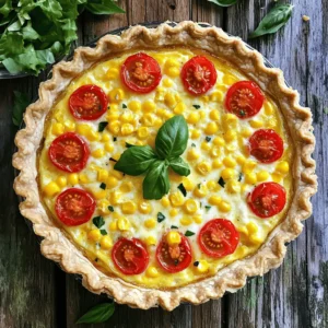 - 1 pre-made pie crust (9-inch) - 1 cup fresh corn kernels (frozen can be substituted if necessary) - 1 cup cherry tomatoes, halved - 3 large eggs - 1 cup heavy cream - 1 cup shredded Gruyère cheese - 1 tablespoon fresh basil, finely chopped (or 1 teaspoon dried basil) - 1 teaspoon garlic powder - Salt and freshly ground black pepper to taste - 1 tablespoon olive oil for sautéing - Spinach or kale for added greens - Crumbled feta or goat cheese for extra flavor - Red pepper flakes for a spicy kick - 9-inch pie dish for the crust - Medium skillet for sautéing - Large mixing bowl for the egg mixture - Whisk for blending eggs and cream - Fork for poking holes in the crust - Measuring cups and spoons for accuracy When gathering your ingredients, focus on freshness. Fresh corn and ripe cherry tomatoes make a big difference in flavor. If you can, choose local produce to enhance your dish. The tools you use also matter. A good pie dish ensures even baking. Using a whisk helps blend ingredients smoothly. All these details come together to make your Corn and Cherry Tomato Quiche a tasty comfort dish. You can find the full recipe at the beginning of the article. Enjoy cooking! First, set your oven to 375°F (190°C). Preheating warms the oven for a perfect bake. This helps the quiche rise and cook evenly. Next, take a medium skillet and add one tablespoon of olive oil. Heat it over medium heat. Once hot, add one cup of fresh corn kernels. Sauté the corn for about 3-4 minutes. You want it tender and slightly golden. Season with salt, black pepper, and garlic powder. This adds flavor to your dish. After cooking, remove the skillet from heat and set it aside. Grab a large mixing bowl. Crack three large eggs into it and pour in one cup of heavy cream. Whisk them together until they blend well. Next, add one tablespoon of finely chopped fresh basil. You can use one teaspoon of dried basil if fresh is not available. Season with salt and pepper to taste. This mixture forms the base of your quiche. Now it's time to prepare the pie crust. Carefully place the pre-made pie crust into your pie dish. Use a fork to poke several holes in the bottom. This step prevents bubbling during baking. With the pie crust ready, layer the sautéed corn evenly over the bottom. Next, add one cup of halved cherry tomatoes, spreading them out for even flavor. Pour the egg and cream mixture over the corn and tomatoes. Fill just until covered. Finally, sprinkle one cup of shredded Gruyère cheese on top. This adds a rich, cheesy finish. Place the quiche in the preheated oven. Bake for 35-40 minutes, or until the center is set and the top turns golden brown. Once done, remove it from the oven and let it cool for about 10 minutes. This resting time helps the quiche set perfectly for slicing. For the full recipe, check out the [Full Recipe]. To get the best crust, start with a pre-made pie crust. Make sure to poke holes in the bottom. This keeps it from bubbling up while baking. You can also chill the crust for 30 minutes before filling. This helps it stay crisp and flaky. Gruyère cheese brings a rich flavor to the quiche. If you want to try something different, use cheddar or feta. Both add unique tastes. A mix of cheeses can also work well, giving your quiche depth. Remember to shred your cheese for even melting. You can change the flavor by adding spices or herbs. Fresh herbs like thyme or rosemary add a nice touch. For a kick, a pinch of red pepper flakes can spice things up. Don’t forget to taste as you go. This ensures the flavors blend just right. For the sweetest flavor, use ripe cherry tomatoes. They balance nicely with the corn's sweetness. For more tips and the full recipe, check out the complete guide. {{image_4}} You can make this quiche even more colorful and tasty by adding vegetables. Spinach, bell peppers, or zucchini work great. For spinach, use about one cup, chopped. With bell peppers, one medium-sized, diced will add some crunch and flavor. Zucchini can be shredded or sliced thin. Add these before you pour in the egg mixture for a delightful twist. Herbs can change the whole flavor of this quiche. Instead of basil, you can try thyme or parsley. Both add a fresh taste. A pinch of smoked paprika gives a warm kick. You might also like to add a dash of red pepper flakes for heat. Mix and match until you find your favorite combo. Seasonal vegetables can enhance your quiche. In spring, try asparagus or peas. In summer, add zucchini or fresh herbs. Fall is great for mushrooms or roasted squash. In winter, use hearty greens like kale or Swiss chard. These veggies keep your quiche fresh and exciting all year round. For the full recipe, check out the details above! To store leftover quiche, let it cool first. Wrap the slices tightly in plastic wrap. Place the wrapped quiche in an airtight container. You can keep it in the fridge for up to three days. Make sure to label it with the date. This helps you track how long it stays fresh. To reheat quiche, preheat your oven to 350°F (175°C). Place the slices on a baking sheet. Cover them loosely with aluminum foil to keep the moisture in. Heat for about 15-20 minutes or until warm. You can also use a microwave. Heat each slice for about 30-60 seconds. This method is faster but may make the crust less crispy. If you want to freeze quiche, slice it first. Wrap each slice in plastic wrap, then in foil. This prevents freezer burn. You can freeze it for up to three months. When ready to eat, thaw it in the fridge overnight. Reheat in the oven for the best texture. This way, you can enjoy your Corn and Cherry Tomato Quiche later! Yes, you can make this quiche ahead of time. Prepare it fully and bake it. Once baked, let it cool. After cooling, wrap it well in plastic wrap or foil. Store it in the fridge for up to three days. You can also freeze it for longer storage. To freeze, wrap it tightly and store for up to three months. To serve, just reheat it in the oven. This way, you save time on busy days. Quiche pairs well with many dishes. Here are some ideas to serve: - A simple green salad with vinaigrette - Roasted or steamed vegetables - Fresh fruit, like berries or melon - A light soup, such as tomato or vegetable - Toasted bread or croissants These sides add color and balance to your meal. They make it feel complete and satisfying. To check if your quiche is done, look for a few signs. First, the edges should be set and firm. The center should be slightly jiggly but not liquid. You can also insert a knife into the center. If it comes out clean, the quiche is ready. The top should be golden brown. If it looks perfect, let it cool for a bit before slicing. This resting time helps it hold its shape. This blog post covered how to make a tasty Corn and Cherry Tomato Quiche. We looked at key ingredients, step-by-step instructions, and useful tips. You learned ways to personalize your quiche and keep it fresh. In the end, making quiche is fun and flexible. With practice, you will impress everyone with your cooking skills! Enjoy experimenting with flavors and sharing your delicious quiche with others.