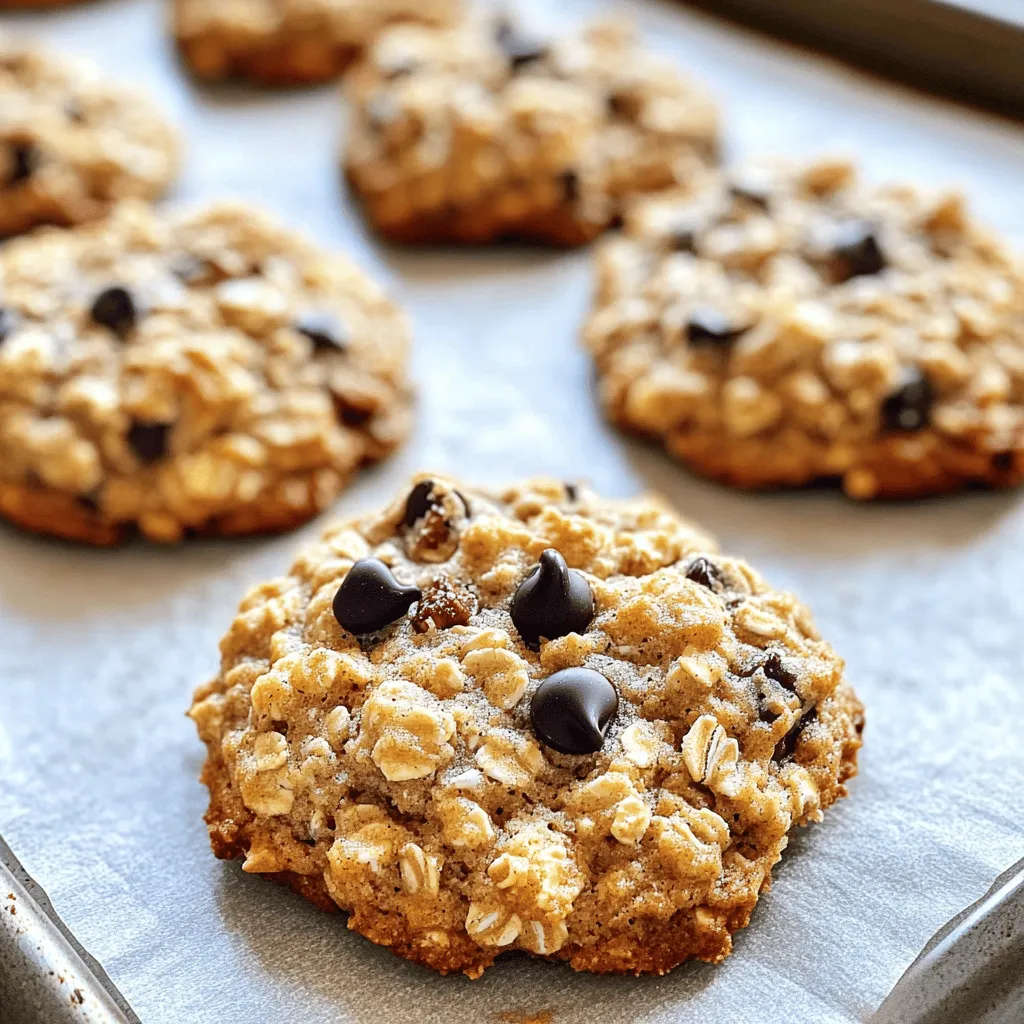 - 2 ripe bananas - 1 cup rolled oats - 1/2 cup almond flour These main ingredients bring the heart of the recipe. Ripe bananas add natural sweetness and moisture. Rolled oats give the cookies their chewy texture. Almond flour adds a nutty flavor and keeps them gluten-free. - 1/4 cup honey or maple syrup - 1/4 cup peanut butter - 1 teaspoon pure vanilla extract For sweetness, choose honey or maple syrup. Both work well in this recipe. Peanut butter adds creaminess and a rich taste. Vanilla extract brings out the flavors and makes the cookies smell great. - 1/2 teaspoon baking powder - 1/2 teaspoon ground cinnamon - A pinch of salt Baking powder helps the cookies rise. Ground cinnamon adds warmth and spice. A pinch of salt balances the sweetness and enhances all the flavors. - 1/3 cup dark chocolate chips - 1/4 cup chopped walnuts or pecans If you want to jazz up your cookies, add dark chocolate chips for a sweet bite. Nuts give a crunchy texture and extra flavor. These add-ins make your cookies even more fun! Check out the Full Recipe for more details. - Preheat oven to 350°F (175°C) - Line a baking sheet with parchment paper First, I set my oven to 350°F (175°C). This temperature helps the cookies bake nicely. Then, I take a baking sheet and line it with parchment paper. This step prevents the cookies from sticking, making cleanup easy. - Mash the bananas thoroughly - Combine all ingredients in a mixing bowl Next, I grab two ripe bananas. I mash them well using a fork. The smoother, the better! In a large mixing bowl, I add the mashed bananas along with rolled oats, almond flour, honey or maple syrup, peanut butter, vanilla extract, baking powder, ground cinnamon, and a pinch of salt. I mix everything until it’s all blended together. If I want, I can fold in dark chocolate chips or nuts for extra flavor. - Drop spoonfuls of batter onto the baking sheet - Flatten each cookie mound and bake Now, I use a spoon or cookie scoop to drop generous spoonfuls of the cookie batter onto my baking sheet. I make sure to leave about 2 inches between each scoop. This space allows them to spread while baking. Then, I gently flatten each mound with my fingers or the back of a spoon. I place the baking sheet in the oven and bake for about 12-15 minutes. I watch for the edges to turn golden brown. - Cool on a baking sheet for 5 minutes - Transfer to a wire rack to cool completely Once they’re baked, I take the cookies out and let them cool on the baking sheet for 5 minutes. This helps them firm up a bit. After that, I carefully transfer them to a wire rack to cool completely. Now they are ready to enjoy! For a full recipe, check out the details above. To get the best cookies, start with ripe bananas. Ripe bananas add natural sweetness and flavor. They also make your dough smooth and easy to mix. Next, remember not to overmix the batter. A gentle mix keeps the cookies soft and chewy. If you mix too much, they can turn out tough. These cookies taste amazing when warm, especially with almond milk. The milk adds creaminess and balances the sweetness. They also make great snacks for busy days. Pack them in your lunch or keep them in your bag for a quick bite. You can switch things up if you want! Use oat flour instead of almond flour for a different taste. Oat flour keeps the cookies gluten-free and adds a nice texture. You can also change the nut butter. Try using almond or cashew butter based on what you enjoy. This lets you customize the flavor to suit your taste. For the full recipe, check out the details above. {{image_4}} You can make small changes to this recipe for a healthier option. - Swap honey for agave syrup. Agave syrup has a lower glycemic index. - Use sugar-free chocolate chips. This swap cuts down on added sugars. Adding new flavors can make these cookies even better. - Add dried fruits like raisins or cranberries. They give a sweet surprise with every bite. - Include spices like nutmeg or ginger. A pinch can really enhance the taste. Switching out nuts can change the cookie's flavor and feel. - Replace peanut butter with almond or cashew butter. Each offers a unique taste. - Use mixed nuts instead of walnuts or pecans. This gives a fun crunch and variety. These little changes can make your cookies special and fit your tastes. For the full recipe, check out the instructions above! To keep your banana oatmeal cookies fresh, store them in an airtight container. This helps lock in moisture and flavor. You can keep them at room temperature for up to five days. If you want to extend their life, refrigerate them. Just remember to let them come to room temp before enjoying. If you want to save some cookies for later, freezing is a great option. First, let the cookies cool completely. Then, place them in a single layer on a baking sheet. Freeze them for about an hour. After that, transfer the cookies to a freezer-safe bag or container. This keeps them from sticking together. When you’re ready to eat them, take out the desired number of cookies and let them thaw. For the best texture, you can warm them in the oven or microwave for a few seconds. Enjoy your delicious banana oatmeal cookies anytime! Banana oatmeal cookies can last about 3 to 5 days at room temperature. Store them in an airtight container to keep them fresh. If you put them in the fridge, they can last up to a week. The cold can help them stay good longer. Yes, you can use quick oats instead of rolled oats. However, quick oats will change the cookie's texture. They may become softer and less chewy. You also might need to reduce the baking time by a minute or two to avoid overbaking. Yes, the ingredients in banana oatmeal cookies can be gluten-free. Use certified gluten-free oats and flour to ensure no gluten is present. Always check labels, as some oats may be processed in facilities that handle gluten. Yes, you can add protein powder to boost nutrition. Start with 1-2 tablespoons and mix it in with the dry ingredients. This will add protein without changing the cookie's flavor much. Adjust the liquid slightly if the dough gets too dry. If you don't have bananas, you can use applesauce or pureed pumpkin. They provide moisture, but you may need to adjust the sweetness. About 1/2 cup of applesauce or pumpkin will work well in this recipe. You now know how to make delicious banana oatmeal cookies. We covered the key ingredients, step-by-step instructions, and great tips to make them perfect. Don't forget that you can mix in optional add-ins for extra flavor. Experimenting with different nuts or sweeteners can change the taste too. Store your cookies well, so they last longer. With these easy guidelines, you can bake tasty treats that everyone will enjoy!