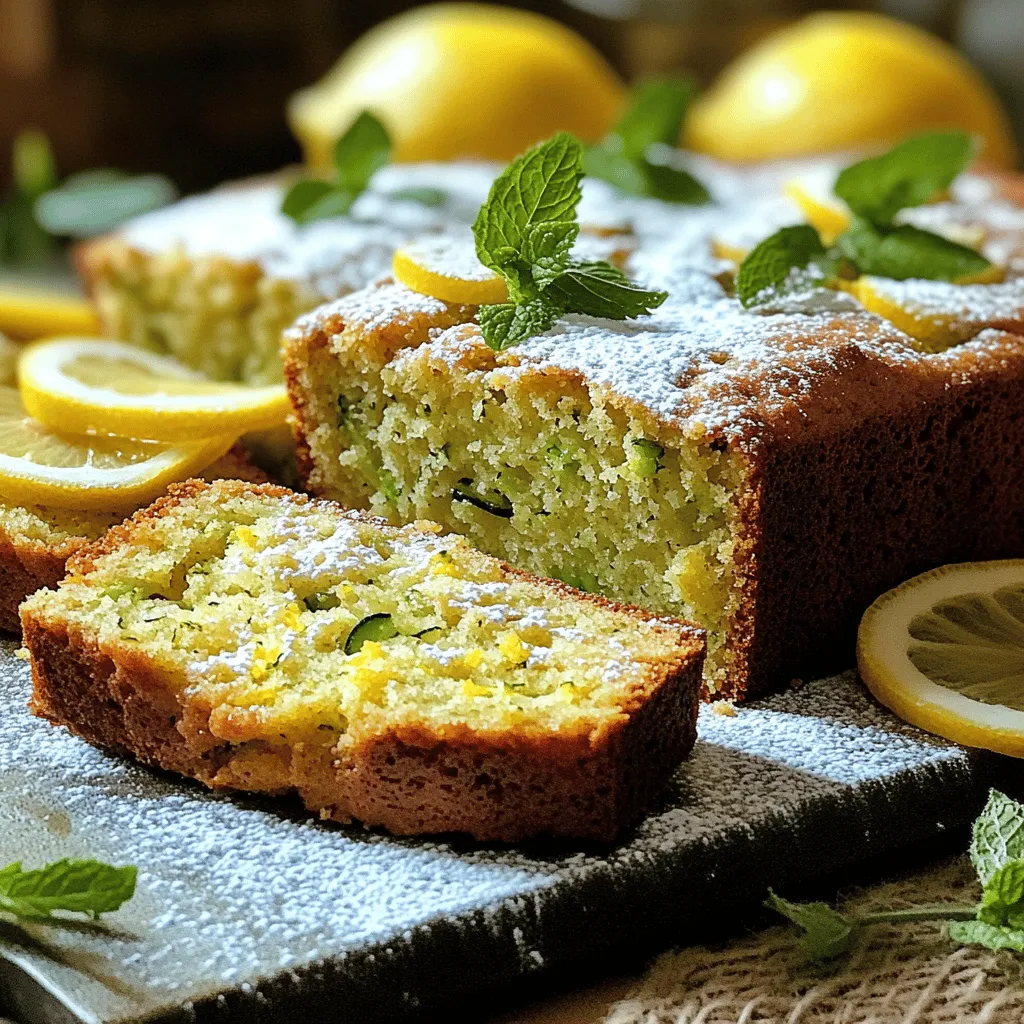 To make a tasty zucchini bread, gather these key items: - 2 cups grated zucchini (packed) - 1 cup all-purpose flour - 1 cup whole wheat flour - 1 teaspoon baking powder - 1/2 teaspoon baking soda - 1/2 teaspoon salt - 1 teaspoon ground cinnamon - 1/2 teaspoon ground nutmeg - 1/2 cup granulated sugar - 1/2 cup brown sugar, packed - 3 large eggs - 1/2 cup vegetable oil - 1 teaspoon vanilla extract - Zest of 1 lemon - 1/4 cup fresh lemon juice For the best zucchini bread, measure ingredients accurately. Use dry measuring cups for flour and sugar. Pack the brown sugar into the cup for even sweetness. Use a liquid measuring cup for oil and lemon juice. These small steps make a big difference in the final taste and texture. Want to customize your bread? Here are some fun add-ins: - 1/2 cup chopped walnuts or pecans - 1/2 cup dried cranberries or raisins These extras add crunch and sweetness. You can mix and match to fit your taste. Enjoy experimenting with flavors! Start by grating 2 cups of zucchini. Pack it lightly in your measuring cup. Next, mix both sugars into the zucchini and let it rest for 10 minutes. This step pulls out moisture, making your bread soft. Prepare a 9x5-inch loaf pan by greasing it or lining it with parchment paper. This helps with easy removal later. Gather your dry ingredients: 1 cup of all-purpose flour, 1 cup of whole wheat flour, 1 teaspoon of baking powder, 1/2 teaspoon of baking soda, and 1/2 teaspoon of salt. Also, grab 1 teaspoon of ground cinnamon and 1/2 teaspoon of ground nutmeg. In a separate bowl, whisk together your dry ingredients until they are well mixed. After resting, add 3 large eggs, 1/2 cup of vegetable oil, 1 teaspoon of vanilla extract, the lemon zest, and 1/4 cup of lemon juice to the zucchini mix. Stir these until everything is combined. Carefully fold the dry mix into the wet zucchini batter. Mix gently to keep your bread light and fluffy. If you want, add 1/2 cup of chopped walnuts or pecans and 1/2 cup of dried cranberries or raisins. Make sure these are spread evenly in the batter. Pour your batter into the prepared loaf pan. Smooth out the top with a spatula. Place the pan in your preheated oven set to 350°F (175°C). Bake for 50-60 minutes. You’ll know it’s done when a toothpick comes out clean from the center. Once it’s baked, take the loaf out of the oven. Let it cool in the pan for about 10 minutes. After that, move the bread to a wire rack to cool fully. To get the best texture in your zucchini bread, start with fresh zucchini. Grate it finely for even mixing. Squeeze out some excess moisture using a clean cloth. This helps prevent a soggy bread. Use a mix of all-purpose and whole wheat flour for a light and nutty flavor. If your bread comes out too dense, check your mixing. Overmixing is often the problem. Make sure to mix just until combined. If your bread sinks in the middle, it might be underbaked. Always test it with a toothpick. If it’s wet, give it more time in the oven. For moist zucchini bread, use enough oil. The oil keeps the bread soft and tasty. Adding yogurt or applesauce can also boost moistness. Make sure your eggs are at room temperature before mixing. They blend better, leading to a fluffier loaf. Try incorporating nuts or dried fruits for added texture and flavor. For the full recipe, refer back to the beginning. {{image_4}} You can make zucchini bread gluten-free. Start by swapping all-purpose flour with gluten-free flour. Use a blend meant for baking to get the best results. Make sure to add a binder like xanthan gum if your mix does not include it. This helps keep the bread from crumbling. The flavor stays rich and delicious, just like the original. For vegan zucchini bread, you can replace eggs with flaxseed meal. Mix one tablespoon of flaxseed meal with three tablespoons of water. Let it sit for a few minutes to thicken. You can also use applesauce or mashed banana as an egg substitute. Swap the vegetable oil with coconut oil or a neutral oil. This keeps the bread moist and tasty without any animal products. Get creative with flavors! You can add chocolate chips for a sweet twist. Try nuts like walnuts or pecans for a crunchy texture. Dried fruits such as raisins or cranberries also work well. For a fresh taste, add spices like ginger or cardamom. If you want a citrus kick, mix in orange zest or lime juice. Each variation offers a new way to enjoy this treat. For more details, refer to the Full Recipe. After making your zesty lemon-infused zucchini bread, let it cool completely. Wrap it tightly in plastic wrap or foil. Store it at room temperature for up to 3 days. If you want it to last longer, place it in an airtight container. This keeps the moisture in and the bread fresh. To freeze zucchini bread, first wrap it well. Use plastic wrap, then foil for extra protection. This helps prevent freezer burn. You can freeze it for up to 3 months. When you're ready to enjoy it, thaw it overnight in the fridge. It will taste fresh when you’re ready to eat. Reheat your zucchini bread for the best taste. You can use the oven or microwave. For the oven, preheat to 350°F (175°C). Warm the bread for about 10-15 minutes. If using a microwave, warm a slice for about 15-20 seconds. Both methods keep it soft and delicious. Enjoy it warm for a cozy treat! Zucchini bread gets its moisture from fresh zucchini. When you grate zucchini, it releases water. This water mixes into the batter, keeping it soft and tender. Adding eggs and oil also helps to create a moist texture. To ensure the best results, do not skip the resting step after mixing zucchini and sugars. This step draws out extra moisture, making your bread even better. Yes, you can use frozen zucchini! Just make sure to thaw and drain it well before use. Frozen zucchini has a lot of water, so draining helps avoid soggy bread. After draining, you can follow the same steps in the Full Recipe without any changes. Frozen zucchini works great and keeps the flavors intact. If you need to replace eggs, there are great options. You can use unsweetened applesauce, mashed bananas, or flaxseed meal. For each egg, use about 1/4 cup of applesauce or 1/4 cup of mashed bananas. For flaxseed, mix 1 tablespoon of flaxseed meal with 2.5 tablespoons of water. Let it sit for a few minutes before adding it to the batter. These substitutes help bind the ingredients and keep the bread moist. Zucchini bread is easy and fun to make. We discussed key ingredients, important measurements, and great add-ins. You learned to mix the batter and bake it perfectly. I shared tips for the best texture and how to fix any problems. You can now try gluten-free, vegan, or new flavor options. Store your leftovers well, freeze them, or reheat for later. Enjoy your zucchini bread and feel proud of your baking skills!
