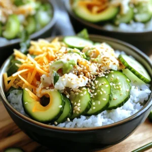 The key to a great California Roll Sushi Bowl lies in fresh, quality ingredients. Here’s what you need: - 1 cup sushi rice - 1 ¼ cups water - 2 tablespoons rice vinegar - 1 tablespoon sugar - ½ teaspoon salt These main ingredients create the base of your sushi bowl. Sushi rice is sticky and perfect for forming that classic texture. The water is essential for cooking the rice just right. The rice vinegar, sugar, and salt will season the rice, adding a tangy flavor. - 1 ripe avocado, sliced - 1 cucumber, julienned - 1 cup imitation crab meat, shredded - 2 sheets nori, cut into thin strips - 2 tablespoons sesame seeds Toppings add both color and flavor. The avocado offers creaminess. Cucumber adds crunch and freshness. Imitation crab meat gives that classic sushi taste, while nori strips provide an umami boost. Sesame seeds add a nutty finish. - Soy sauce, for drizzling - Wasabi and pickled ginger, for serving These condiments elevate the dish. Soy sauce adds a savory depth, while wasabi gives a spicy kick. Pickled ginger cleanses your palate between bites. For the full recipe, check out the [Full Recipe]. Enjoy crafting your California Roll Sushi Bowls! - Rinse sushi rice until water is clear. - Combine rice with 1 ¼ cups of water and bring to boil. - Simmer until rice is tender, about 20 minutes. To make perfect sushi rice, start by rinsing it well. This helps remove excess starch. You want the water to run clear. Once rinsed, add the rice to a pot with water. Bring it to a gentle boil. Then, reduce the heat and cover the pot. Let it cook until all the water is absorbed. This step is key to fluffy rice. - Whisk together rice vinegar, sugar, and salt. - Fold vinegar mixture into cooked rice. While your rice cooks, prepare the seasoning. In a bowl, mix rice vinegar, sugar, and salt. Whisk until the sugar dissolves. Once the rice is done, let it sit covered for 10 minutes. Then, transfer the rice to a mixing bowl. Gently fold the vinegar mixture into the rice. Be careful not to mash it. This seasoning gives your sushi bowls that classic flavor. - Place seasoned rice in serving bowls. - Artfully arrange toppings over the rice. - Sprinkle sesame seeds and nori strips on top. - Drizzle with soy sauce to taste. Now it's time to assemble your bowls! Start with a generous scoop of seasoned rice in each bowl. Next, add your toppings. Arrange sliced avocado, cucumber, and imitation crab meat nicely on top. This makes your bowl look inviting. Then, sprinkle sesame seeds and nori strips for extra crunch. Finally, drizzle some soy sauce on top. You can adjust the amount based on your taste. Enjoy this fresh and flavorful meal with a side of wasabi and pickled ginger for that extra zing! For the complete recipe, check out [Full Recipe]. Rinsing sushi rice is key for perfect texture. Start by washing the rice under cold water. Keep rinsing until the water runs clear. This removes excess starch. It helps the rice become fluffy, not sticky. After rinsing, drain the rice well. To achieve the right texture, use the right water ratio. For one cup of rice, use 1 ¼ cups of water. Bring the mixture to a boil, then lower the heat. Cover with a lid and let it simmer for about 20 minutes. The rice should be tender and fluffy when done. Get creative with toppings for your sushi bowls. Besides avocado and cucumber, you can add shredded carrots or sliced radishes. Consider using crab, shrimp, or even tofu for a protein boost. For crunch, sprinkle on some crushed almonds or crispy onions. Pair your sushi bowls with refreshing side dishes. Miso soup or seaweed salad works well. You can also serve edamame for a healthy crunch. These sides complement the flavors and add more variety. If you want vegan alternatives, try using tofu or tempeh instead of crab. You can also replace the imitation crab with marinated mushrooms for a savory taste. Adding more veggies like bell peppers or zucchini can make it even better. For gluten-free options, ensure your soy sauce is gluten-free. You can use tamari or coconut aminos as a substitute. This way, everyone can enjoy the dish without worry. Customize your bowls to fit your diet and taste! {{image_4}} To add a kick, you can use spicy mayo or sriracha. This will give your bowl a nice heat. You can also add jalapeños or spicy tuna for extra flavor. This spicy twist makes the dish exciting and fun. If you prefer a vegetarian dish, you can swap shrimp or crab with tofu. Tofu absorbs flavors well, making it a great choice. You can also add more veggies, like carrots or bell peppers. These will add color and crunch to your bowl. Try using different bases like quinoa or brown rice. This gives you a nutty flavor and adds more fiber. You can also serve it as a sushi salad. Just mix all the ingredients in a bowl, and you have a fresh and tasty meal. For the complete recipe, check out the Full Recipe. After making California Roll Sushi Bowls, you want to store them right. Keep the rice and toppings separate. This way, the rice stays fresh and does not get soggy. Use airtight containers for each part. Store the sushi rice in one container and the toppings in another. They will remain tasty for up to three days in the fridge. To maintain the best flavor, avoid mixing the toppings into the rice. You can reheat the rice in a microwave. Just add a splash of water to keep it moist. For toppings, use them cold or at room temperature. This keeps the flavors and textures vibrant. Can you freeze sushi rice? Yes, you can! Freezing sushi rice is easy. Allow the rice to cool before you freeze it. Place it in an airtight container, and it can last for up to a month. When you are ready to eat, thaw it overnight in the fridge. To reheat, add a splash of water and microwave until warm. The rice may lose some texture, but it will still taste good. You can freeze toppings, too, but avoid freezing avocado and cucumber. They do not hold up well in the freezer. Stick with crab meat and nori if you want to freeze extra toppings. A California roll is a type of sushi. It is made with rice, seaweed, and fillings. The main fillings are imitation crab, avocado, and cucumber. It is often rolled inside out, so the rice is on the outside. This roll is a great way to enjoy sushi for those new to it. No, you should not use regular rice. Sushi rice is sticky and short-grain. This helps the rice hold together in rolls. Regular rice is long-grain and does not stick well. The texture of sushi rice is key for sushi bowls. For best results, always choose sushi rice. You can store California Roll Sushi Bowls in the fridge for up to two days. Keep the rice and toppings in separate containers. This helps maintain the rice's texture and the freshness of the toppings. Before eating, check for any signs of spoilage. Always enjoy your sushi bowls fresh for the best taste. In this article, we explored how to make delicious California Roll Sushi Bowls. We covered key ingredients, step-by-step instructions, and tips for perfect sushi rice. You can customize your bowls with different toppings and make them spicy or vegan. Proper storage can help keep leftovers fresh. Enjoy creating these tasty bowls at home. They are fun to make and share with friends.