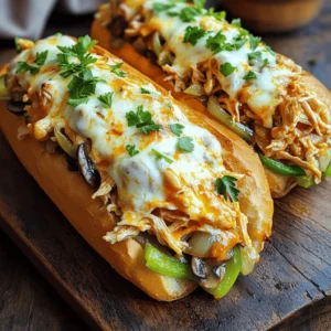 To make a tasty Buffalo chicken cheesesteak, gather these key ingredients: - 2 large chicken breasts, thoroughly cooked and shredded - 1/2 cup buffalo sauce (adjust to your desired spice level) - 1 medium onion, thinly sliced - 1 green bell pepper, thinly sliced - 1 cup mushrooms, sliced - 2 tablespoons olive oil - 4 hoagie rolls - 2 cups shredded mozzarella cheese - Salt and pepper, to taste - Fresh parsley, chopped (for garnish) These ingredients come together to create a blend of flavors that makes this dish truly special. Adding optional ingredients can boost the flavor of your cheesesteak. You might consider: - Sliced jalapeños for extra heat - Creamy ranch dressing for a cool contrast - Crumbled blue cheese for a tangy twist - Garlic powder or onion powder for deeper flavor These additions can make your cheesesteak even more delicious and fun to eat. If you need gluten-free or dairy-free options, don’t worry! Here are some substitutes: - Use gluten-free hoagie rolls or lettuce wraps for a low-carb option. - Try dairy-free cheese alternatives, like cashew cheese or almond cheese. - Substitute chicken with shredded jackfruit or tempeh for a plant-based option. These swaps keep the spirit of the dish alive for everyone to enjoy. Check out the Full Recipe for more details on creating your Buffalo chicken cheesesteak. Start by heating the olive oil in a large skillet over medium heat. When the oil shines, add the sliced onions, bell peppers, and mushrooms. Sauté these veggies for 5 to 7 minutes. Stir them often until they soften and become slightly caramelized. This step adds a sweet flavor. In another small pan, mix the shredded chicken with the buffalo sauce. Stir and warm it on low heat for about 3 to 5 minutes. This helps the chicken absorb the spicy sauce and makes it taste great. Next, preheat your oven to 350°F (175°C). This ensures your cheesesteaks bake evenly and turn out delicious. After the veggies are soft, add them to the buffalo chicken mix. Stir everything well so the flavors blend together. Season with salt and pepper to make each bite tasty. Now, get your hoagie rolls ready. Carefully slice them lengthwise, but don’t cut all the way through. You want to create a pocket for your filling. Place the rolls in a baking dish to keep their shape while baking. Generously spoon the buffalo chicken and veggie mix into each hoagie roll. Pack them well to make a hearty sandwich. Top each hoagie with shredded mozzarella cheese. Cover the filling fully for that gooey, melty goodness. Now, place the baking dish in the preheated oven. Bake for 10 to 12 minutes. You want the cheese to melt and bubble, forming a lovely golden crust. When done, take the baking dish out. Sprinkle chopped fresh parsley over the cheesesteaks. This adds a nice touch before serving. Enjoy your delicious buffalo chicken cheesesteaks! For the full recipe, check the details above. To make your chicken burst with flavor, start with cooked chicken. Shred it finely to help it soak up the sauce. Use a good buffalo sauce; pick one that fits your spice level. Mix the sauce with the chicken in a small pot. Heat it on low until warm. This allows the chicken to absorb the sauce fully. For a gooey cheese melt, choose quality mozzarella. Shred it yourself for better texture. When filling your hoagie rolls, don't hold back on the cheese. Cover the chicken and veggies completely. Bake at 350°F for 10-12 minutes. Watch for it to bubble and brown slightly. This means it's ready to enjoy! Avoid overcooking the chicken. If it's dry, it won't taste good. Don't skip the seasoning. Salt and pepper will elevate your dish. Lastly, use fresh veggies. They add crunch and flavor. If you skip this, your cheesesteaks may fall flat. Follow these tips for a winning buffalo chicken cheesesteak! For the complete recipe, check out the Full Recipe. {{image_4}} If you love heat, try a spicy twist. Use extra buffalo sauce for more kick. You can also add sliced jalapeños or crushed red pepper flakes to your chicken mix. This gives each bite a fiery punch. The heat pairs well with the creamy cheese, making it a great choice for spice lovers. For a sweeter flavor, try a BBQ chicken version. Replace the buffalo sauce with your favorite BBQ sauce. This change adds a smoky sweetness to the dish. You can also mix in some coleslaw for crunch. It makes a fun twist on the classic while still being super tasty. You can make a delicious vegetarian version using portobello mushrooms. Slice the mushrooms thickly and sauté them with the onions and peppers. They have a rich, meaty texture that works great in this dish. Add some buffalo sauce for flavor, and top with cheese. This option is perfect for veggie lovers who want a hearty meal. For the full recipe, check out the Buffalo Chicken Cheesesteak Delight. Store leftover cheesesteaks in an airtight container. This keeps them fresh. Let them cool before sealing. You can store them in the fridge for up to three days. For best taste, eat them within this time. To freeze cheesesteaks, wrap each one in plastic wrap. Then place them in a freezer bag. This helps prevent freezer burn. You can freeze them for up to three months. When ready to eat, thaw in the fridge overnight. Reheat your cheesesteaks in the oven for best results. Preheat to 350°F (175°C). Place the cheesesteaks on a baking sheet. Cover them with foil to keep them moist. Heat for about 10-15 minutes until warm. This method keeps the cheese melty and the bread soft. Enjoy your tasty leftovers! Yes, you can make Buffalo Chicken Cheesesteak ahead of time. You can cook the chicken and veggies and mix them with the sauce. Then, store this mixture in an airtight container. It will stay fresh in the fridge for about three days. When you're ready to eat, just heat the mixture and assemble the sandwiches. This option saves time on busy days. The best cheese for Buffalo Chicken Cheesesteak is mozzarella. It melts well and gives a creamy texture. You can also use provolone for a sharper taste. If you want a spicy kick, try pepper jack cheese. This adds a nice heat to the dish. Absolutely! You can use other proteins like turkey or beef if you prefer. For a vegetarian option, tofu works great too. Just make sure to sauté the tofu until it's golden to enhance its flavor. You can also use jackfruit for a meat-like texture. You learned about the key ingredients for Buffalo Chicken Cheesesteaks, including tasty options. We explored step-by-step instructions for cooking chicken and veggies. I shared tips for a flavorful dish and common pitfalls to avoid. We also looked at various tasty twists and how to store leftovers correctly. Remember, these cheesesteaks are fun to make and easy to customize. Get creative and enjoy every bite!
