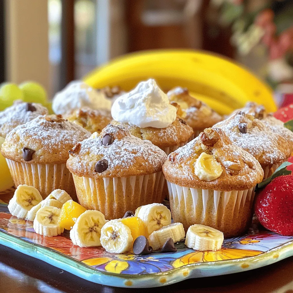 - 2 ripe bananas, thoroughly mashed - 4 oz cream cheese, brought to room temperature - 1/3 cup coconut oil, melted - 1/2 cup packed brown sugar - 1/4 cup granulated sugar The main ingredients create the base of these muffins. Ripe bananas bring natural sweetness and moisture. Cream cheese adds a rich and creamy texture, making the muffins soft. Coconut oil gives a light flavor and keeps them moist. Brown and granulated sugars balance the sweetness and enhance the muffin's flavor. - 1/2 cup chopped walnuts - 1/2 cup chocolate chips - 1/2 teaspoon ground cinnamon You can add mix-ins to change things up. Chopped walnuts add crunch and heartiness. Chocolate chips give a sweet burst of flavor. Ground cinnamon can add warmth and spice, making the muffins even more delightful. - Muffin tin - Mixing bowls - Electric mixer or whisk - Spatula Having the right tools is key to a great baking experience. A muffin tin helps shape the muffins perfectly. Mixing bowls allow you to combine ingredients easily. An electric mixer or whisk makes blending smooth and quick. A spatula helps you fold in ingredients without overmixing, which is important for keeping the muffins light. For the complete recipe, check the [Full Recipe]. - Preheat the oven to 350°F (175°C). - Prepare the muffin tin with liners or nonstick spray. - In a large bowl, combine the ripe bananas, cream cheese, brown sugar, and granulated sugar. - Blend until smooth using an electric mixer or a whisk. - In a separate bowl, whisk together the flour, baking powder, baking soda, and salt. - Gradually add the dry mix to the wet mixture, stirring carefully. - If you want, fold in chopped walnuts or chocolate chips. - Fill muffin cups about two-thirds full with batter. - Bake for 18-20 minutes in the preheated oven. - Use a toothpick to test for doneness; it should come out clean. These steps will guide you through making moist banana cream cheese muffins in just 30 minutes. For full details, check the Full Recipe. Enjoy the process of baking! To make the best muffins, avoid overmixing the batter. When you mix too much, your muffins become tough. Stir just until the dry and wet ingredients blend together. This keeps the muffins light and airy. Using ripe bananas is key for moisture. They have natural sugars that make muffins sweet and soft. Look for bananas with brown spots. These ripe bananas add flavor and moisture. Adding cinnamon can boost the taste of your muffins. Try half a teaspoon for a warm spice. You can also mix in nuts for crunch. Chopped walnuts or chocolate chips are great options. They add texture and flavor. For a fun twist, pair muffins with fruits or sauces. Fresh berries or a drizzle of honey can enhance the taste. Consider serving with a scoop of yogurt for creaminess. Presentation matters when serving your muffins. Arrange them on a colorful platter. This makes them look inviting. A sprinkle of powdered sugar on top can add a nice touch. It gives a sweet look without too much fuss. You can also add some fresh fruit on the side. This adds color and flavor. Serve your muffins warm for the best experience. For the full recipe, check out the 30-Minute Moist Banana Cream Cheese Muffins. {{image_4}} You can make a few swaps to boost health. Try these ideas: - Swap coconut oil for applesauce. Applesauce keeps muffins moist while cutting fat. - Use whole wheat flour. This adds fiber and nutrients, making muffins heartier. Change the taste with seasonal flavors. Here are two fun options: - Pumpkin spice variation for fall. Add pumpkin spice mix for a cozy, autumn treat. - Lemon zest for a fresh twist. Zest a lemon into the batter for bright flavor. Enjoy these muffins even if you avoid gluten. Here’s how: - Gluten-free flour options. Use blends made for baking, like almond or oat flour. - Ensuring no cross-contamination. Check labels and clean your tools to stay safe. Experiment with these variations to find your favorite! For the full recipe, take a look above. To keep your muffins fresh, store them at room temperature. Place them in a sealed container. This helps keep them soft and moist. You can also wrap them in plastic wrap for extra protection. If you want to store them in the refrigerator, place them in an airtight container. This will extend their freshness for a few more days. Freezing muffins is a great way to save some for later. First, let them cool completely. Then, wrap each muffin in plastic wrap. Place them in a freezer bag or container. Be sure to remove as much air as possible. This helps prevent freezer burn. To thaw, take a muffin from the freezer and leave it at room temperature for about an hour. You can also microwave it for 15-20 seconds to enjoy it warm. To keep your muffins soft when reheating, use an oven or microwave. If using the oven, preheat it to 350°F (175°C). Place muffins on a baking sheet and warm them for about 5-10 minutes. This will keep the texture nice. If you prefer the microwave, heat the muffin for 10-15 seconds. This method is quick but may make them a bit softer. Enjoy your moist banana cream cheese muffins any time! For the full recipe, check out the earlier section. Banana muffins stay fresh for 2 to 3 days at room temperature. Keep them in an airtight container to maintain moisture. If you want them to last longer, store them in the fridge for about a week. Just remember, cold muffins may lose some softness. Yes, you can! Using frozen bananas is a great option. Simply thaw them before using. To thaw, leave them in the fridge overnight or microwave them for a few seconds. Once thawed, mash them well before adding to your mix. This will keep your muffins moist and tasty. To soften cream cheese quickly, cut it into small cubes. Place the cubes in a bowl and let them sit at room temperature for about 15 to 20 minutes. If you're in a hurry, you can microwave it for 10 seconds. Just be careful not to melt it! Soft cream cheese blends better and gives your muffins a rich flavor. For the full recipe, check out the [Full Recipe]. These banana muffins mix ripe bananas and cream cheese for a moist, tasty treat. You learned about essential ingredients and tools, along with simple steps to bake them perfectly. I shared tips on flavor, presentation, and storage. You can even try healthy variations! With these ideas, you can enjoy baking muffins that both taste great and look impressive. Enjoy every bite and feel free to share with friends!