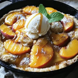 To make Southern peach cobbler in a cast iron skillet, gather these simple ingredients: - 4 ripe peaches, peeled and sliced - 1 cup granulated sugar, divided - 2 teaspoons fresh lemon juice - 1 tablespoon cornstarch - 1 teaspoon pure vanilla extract - 1 cup all-purpose flour - 1 tablespoon baking powder - 1/2 teaspoon salt - 1/2 cup unsalted butter, melted - 1 cup whole milk - 1 teaspoon ground cinnamon - 1 teaspoon freshly grated nutmeg You can add more depth to your cobbler with these optional ingredients: - 1/4 teaspoon almond extract for a nutty taste - 1/2 cup chopped pecans or walnuts for crunch - A pinch of ground ginger for a warm spice If you need to make swaps, here are some ideas: - Use nectarines instead of peaches for a slightly different flavor. - Substitute coconut milk for whole milk for a dairy-free option. - Swap granulated sugar with brown sugar for a richer taste. - If you don't have cornstarch, use arrowroot powder as a thickener. With these ingredients, you're ready to create a delicious Southern peach cobbler in your cast iron skillet. For the full recipe, check the detailed instructions above. Start with 4 ripe peaches. I love using fresh peaches for their sweet flavor. First, peel and slice them. Then, place the slices in a large bowl. Add 1/2 cup of granulated sugar, 2 teaspoons of fresh lemon juice, 1 tablespoon of cornstarch, and 1 teaspoon of pure vanilla extract. Toss gently so the peaches get coated well. Let them sit for about 10 minutes. This helps the natural sweetness come out. In another bowl, mix your dry ingredients. Whisk together 1 cup of all-purpose flour, 1 tablespoon of baking powder, 1/2 teaspoon of salt, and the remaining 1/2 cup of granulated sugar. Make sure there are no lumps. This step ensures a smooth batter. Now, it’s time for the wet ingredients. Gradually stir in 1/2 cup of melted unsalted butter and 1 cup of whole milk. Use a gentle folding motion until just combined. Don't worry if there are a few lumps; they help the cobbler stay light. Next, grease your cast iron skillet with some butter. Pour the batter into the skillet, spreading it evenly. Now, spoon the marinated peaches over the batter. Spread them out evenly. To finish, sprinkle 1 teaspoon of ground cinnamon and 1 teaspoon of freshly grated nutmeg on top. This adds warmth and depth to your cobbler. Now you’re ready to bake! Check out the Full Recipe for more details on baking times and serving tips. Using a cast iron skillet is key for a great peach cobbler. Here are some tips: - Preheat Your Skillet: Warm your skillet in the oven before adding the batter. This helps the cobbler bake evenly. - Use Oil or Butter: Always grease the skillet well to prevent sticking. A thin layer of butter or oil works best. - Hot Oven: Ensure your oven is preheated to 350°F (175°C). This helps to achieve a crispy topping. Avoid these common pitfalls for a perfect cobbler: - Skipping the Peach Marinade: Don’t skip marinating the peaches. This step enhances their flavor and sweetness. - Overmixing the Batter: Mix just until combined. Overmixing can make the cobbler dense and tough. - Not Checking for Doneness: Use a toothpick to test if it’s done. If it comes out clean, your cobbler is ready! Getting the right texture is easy with these tips: - Lumpy Batter is Okay: Don’t worry about lumps in the batter. They help create a lighter cobbler. - Spread Peaches Evenly: Layer the peaches evenly over the batter. This ensures every bite has flavor. - Add Spice Wisely: Sprinkle in your cinnamon and nutmeg, but don’t overdo it. Just a teaspoon each is perfect. For the full recipe, check out the Cozy Southern Peach Cobbler in a Cast Iron Skillet. {{image_4}} You can switch up your peach cobbler with other fruits. Try using ripe blueberries, sweet cherries, or tart apples. Each fruit brings its own unique taste. For a twist, mix different fruits together. The flavors will blend well and create a fun new dessert. If you need gluten-free or dairy-free options, it’s easy to adapt. Use almond flour or coconut flour in place of all-purpose flour. For the milk, try almond milk or oat milk. Replace butter with coconut oil or a dairy-free butter. These swaps will keep your cobbler tasty and safe for all diets. Adding spices can boost the flavor of your cobbler. Ground ginger or cardamom can add a nice kick. You can also use extracts like almond or orange for a unique twist. Just a splash will change the flavor profile and make it even more special. For more details, check out the Full Recipe. To keep your leftover peach cobbler fresh, cover it tightly. You can use plastic wrap or foil. Store it in the fridge for up to three days. This keeps the flavors intact and the texture nice. If you have a big batch, consider slicing it first. This way, you can grab a piece easily later. When you are ready to enjoy your cobbler again, preheat your oven to 350°F (175°C). Place the cobbler in an oven-safe dish. Heat it for about 15-20 minutes until warm. If you want a crispy top, you can broil it for a minute or two at the end. Just keep an eye on it so it doesn’t burn. You can also microwave individual servings for about 30 seconds. If you want to save some cobbler for later, freezing works great. Let the cobbler cool completely first. Cut it into individual pieces and wrap each piece in plastic wrap. Then place them in a freezer bag. Squeeze out as much air as you can. This helps prevent freezer burn. You can freeze it for up to three months. When you want to eat it, just thaw it in the fridge overnight before reheating. For a special treat, serve it warm with a scoop of ice cream. Enjoy this cozy dessert anytime! Yes, you can use canned peaches. Just make sure to drain them well. Canned peaches are sweet and soft. They can work well in a pinch. Use the same amount as fresh peaches. You might want to cut back on the sugar a bit since canned peaches are often sweetened. Watch for a golden-brown top. Use a toothpick to test the center. If it comes out clean, your cobbler is ready. The edges should also bubble slightly. This means the filling is nice and hot. Serve your cobbler warm. A scoop of vanilla ice cream goes perfectly on top. You can also add whipped cream or a drizzle of caramel sauce. Fresh mint leaves can make it look fancy. Try pairing it with a cup of coffee or sweet tea for a real Southern treat. For the full recipe, check out the cozy Southern Peach Cobbler in a Cast Iron Skillet. You now know how to make a delicious peach cobbler. We covered ingredients, step-by-step instructions, and helpful tips. You learned ways to customize the recipe and how to store any leftovers. Don’t forget, using fresh peaches makes a big difference. Try different fruits or add your favorite spices for new flavors. With a little practice, your cobbler will impress everyone. Enjoy each bite and have fun baking!