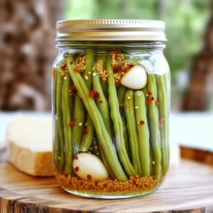 - 1 pound fresh green beans, trimmed - 3 cloves garlic, peeled and smashed - 1 cup distilled white vinegar - 1 cup water - 2 tablespoons granulated sugar - 1 tablespoon salt - 1 teaspoon mustard seeds - 1 teaspoon red pepper flakes - 1 teaspoon black peppercorns - 1 bay leaf To make quick pickled green beans, you need fresh, vibrant ingredients. Start with one pound of green beans. Look for beans that are firm and bright green. Trim the ends off to ensure they fit nicely in your jars. Next, grab three cloves of garlic. Smash them gently with the flat side of a knife. This lets the garlic flavor seep into the beans as they pickle. Now, let's talk about the pickling liquid. You will need one cup of distilled white vinegar. This gives the pickles a nice tangy taste. Add one cup of water to balance the acidity. To sweeten the brine, include two tablespoons of granulated sugar. Finally, mix in one tablespoon of salt for flavor. Next, we add some excitement with flavor enhancements. Use one teaspoon of mustard seeds for a hint of spice. If you like heat, toss in one teaspoon of red pepper flakes. Add one teaspoon of black peppercorns for depth. Lastly, drop in one bay leaf to round out the taste. These ingredients come together to create a crunchy and flavorful treat. Follow the [Full Recipe] to see how these elements transform into a delightful snack! To start, I combine vinegar, water, sugar, and salt in a medium saucepan. I pour in 1 cup of distilled white vinegar and 1 cup of water. Then, I add 2 tablespoons of granulated sugar and 1 tablespoon of salt. I place the saucepan over medium heat. I stir the mixture until the sugar and salt dissolve. Once everything is mixed well, I let it come to a rolling boil. This step is key for building flavor. While the brine heats up, I prepare the green beans. I take 1 pound of fresh green beans and trim the ends. Then, I pack the beans tightly into clean jars. I like to arrange them straight for a nice look. I add 3 smashed garlic cloves, 1 teaspoon of mustard seeds, 1 teaspoon of red pepper flakes, 1 teaspoon of black peppercorns, and 1 bay leaf to each jar. These ingredients add a tasty kick! Once the brine cools slightly, I carefully pour it over the green beans in the jars. I make sure the beans are fully covered. If they float, I gently press down with the back of a spoon. This keeps them submerged. After filling the jars, I seal the lids tightly. I let them cool to room temperature before placing them in the fridge. For the best flavor, I let them pickle for at least 4 hours. However, I find they taste even better after a night in the fridge. For the full recipe, check the details above! To keep green beans crunchy, start with fresh beans. Select firm, bright green ones. Trim the ends before pickling. This helps the beans absorb the brine while staying firm. For cooling times, wait about 5 minutes after boiling the brine. This short pause prevents cooking the beans when added. To adjust spice levels, add more or less red pepper flakes based on your taste. If you want a milder flavor, reduce the amount. You can also add herbs for variation. Fresh dill or thyme can enhance the taste. Experiment with flavors to find your perfect balance. For serving suggestions, place the pickled green beans in a mason jar. It makes a lovely centerpiece. You can also serve them on a rustic cheese platter. Their vibrant colors create a feast for the eyes. Enhance visual appeal by adding cherry tomatoes or olives. This adds more color and texture to the table. {{image_4}} To make your quick pickled green beans spicier, add extra red pepper flakes. A teaspoon gives a mild heat. If you crave more spice, try two teaspoons. This kick enhances the flavor and adds depth. The garlic also gives a bold taste, complementing the pepper. I love to enjoy these with sandwiches or as a snack. Incorporating herbs like dill or thyme can change the flavor profile. Dill adds a fresh taste, while thyme provides warmth. You can add a few sprigs directly to the jars with the green beans. This variation pairs well with roasted meats or as a side dish. Experiment with the amount until you find your perfect mix. If you prefer a sweeter taste, modify the sugar in the brine. You can increase the sugar to three tablespoons for a richer sweetness. This blend pairs well with spicy foods, balancing the heat. It also makes a great addition to salads, giving them a unique twist. Enjoy the process of finding the right sweetness for your taste! For the complete recipe, check out the Full Recipe. Store your quick pickled green beans in the fridge. They last about two weeks. For the best taste, keep them in an airtight container. A glass jar works well. Always place the jar in the coldest part of your fridge. Avoid opening it often, as this can let warm air in. If you want to store them for longer, consider canning. Follow these steps for safe canning: - Use clean, sterilized jars. - Pack beans into jars with spices. - Pour hot brine over the beans, leaving space at the top. - Seal jars with lids and process them in a boiling water bath for 5–10 minutes. - Let them cool completely before storing. Check your pickled green beans for signs of spoilage. If you see mold or an off smell, discard them. If the brine is cloudy, it’s also a warning sign. Always trust your senses. If in doubt, throw them out! Quick pickled green beans last about two weeks in the fridge. After that, they may lose their crunch. Always check for any off smell or discoloration before eating. Yes, you can pickle many veggies! Try carrots, cucumbers, or radishes. Just adjust the pickling time based on the vegetable's size and texture. Each will give you a unique flavor. Serve pickled green beans chilled as a snack. They also add a nice crunch to salads or sandwiches. For a fun touch, place them in a cocktail or on a charcuterie board. No, you don’t need to sterilize jars for quick pickles. Just make sure they are clean. This keeps your beans safe and tasty. Yes, you can easily scale the recipe. Just keep the same ratio of ingredients. Whether you want more or less, adjust as needed for your gatherings. For the full recipe, check out Zesty Quick Pickled Green Beans. Quick pickling green beans is simple and fun. We covered the best fresh ingredients, the perfect brine mix, and ways to enhance flavor. Keeping your beans crunchy and choosing the right storage are key. You can even create unique variations to match your taste. Enjoy your pickling journey! Experiment with flavors and share your results with others. Your homemade pickles can add zest to meals and impress friends. Happy pickling!