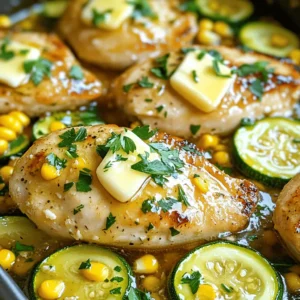 - 4 boneless, skinless chicken breasts - 4 tablespoons unsalted butter, divided - 5 cloves garlic, minced - 2 medium zucchinis, sliced into half-moons - 1 cup sweet corn (can use fresh or frozen) - 1 teaspoon paprika - 1 teaspoon dried oregano - Salt and fresh ground pepper to taste - Fresh parsley, chopped (for garnish) Use precise measurements for the best results. Each chicken breast should weigh about 6-8 ounces. The butter should be soft, but not melted. For the garlic, fresh cloves offer the best flavor. Always choose fresh ingredients for great taste. Look for chicken that is firm and pink. Zucchini should be bright green and firm. If using frozen corn, ensure it is sweet and not freezer burnt. Fresh garlic is key for that rich flavor in the sauce. Use high-quality butter for the best richness. Start by seasoning the chicken breasts. Use salt, pepper, paprika, and dried oregano. Make sure to coat both sides well. This adds great flavor and helps make the chicken tasty. Next, you will melt 2 tablespoons of unsalted butter in a large skillet. Heat it over medium heat until it's hot and bubbling. Place the seasoned chicken in the skillet. Cook it for about 6-7 minutes on each side. The chicken should turn a nice golden brown and reach 165°F inside. Once cooked, take the chicken out and set it aside on a plate. In the same skillet, add the rest of the butter. Let it melt, then add the minced garlic. Stir the garlic for about 1 minute until it smells good. Be careful not to burn it! After that, add the sliced zucchini and sweet corn. Sauté these for 5-7 minutes. Stir them often until the zucchini is soft but still a bit crunchy. Now, return the cooked chicken to the skillet. Place it on top of the veggies and drizzle some garlic butter over it. Let everything heat together for another 2-3 minutes. For more details, check the Full Recipe. To boost flavor, use fresh herbs like parsley or basil. These add a vibrant taste. You can also try adding a squeeze of lemon juice for brightness. If you like heat, sprinkle in some red pepper flakes. They will give your dish a lovely kick. Start with room-temperature chicken. This helps it cook evenly. Season the chicken well with salt, pepper, paprika, and oregano. When cooking, do not crowd the pan. Leave space between each piece. This allows for better browning. Cook until the internal temperature hits 165°F (75°C) for perfect, juicy chicken. When sautéing zucchini and corn, keep the heat medium. This helps cook the veggies without burning them. Cut the zucchini into half-moons for even cooking. Stir occasionally to avoid sticking. Cook until the zucchini is tender but still crisp, about 5-7 minutes. This way, you keep that nice texture. For the full recipe, check out the detailed instructions provided earlier. {{image_4}} You can easily swap out chicken for turkey or even tofu. If you prefer a lighter meal, try using skinless chicken thighs. For a gluten-free option, ensure your butter is certified gluten-free. You can also replace zucchini with yellow squash or bell peppers for a different taste. Feel free to add more veggies to the mix. Broccoli, green beans, or spinach work well. You can toss in cherry tomatoes for a sweet burst. Just remember to adjust cooking times so all veggies stay crisp but tender. Mix up the spices for a new flavor. Try thyme or rosemary for a fresh twist. A pinch of red pepper flakes adds heat. You can also use lemon zest for brightness. Don’t hesitate to experiment with fresh herbs like basil or cilantro for added flavor. For the full recipe, check out the Garlic Butter Chicken with Zucchini and Corn. After enjoying your garlic butter chicken, let it cool to room temperature. Place the leftovers in an airtight container. You can store them in the fridge for up to three days. If you want to keep it longer, consider freezing it. To reheat, take the chicken and veggies out of the fridge. You can use a microwave or a skillet. If using a microwave, heat on medium for about 2-3 minutes, stirring halfway. If using a skillet, add a bit of butter over medium-low heat. Stir gently until warmed through. This keeps the chicken juicy. If you want to freeze your garlic butter chicken, wrap it well. Use plastic wrap and then aluminum foil for extra protection. It will stay good for up to two months in the freezer. To thaw, move it to the fridge overnight before reheating. This ensures the chicken stays tasty and safe. For the full recipe, check the detailed instructions above. To ensure your chicken is fully cooked, always check its internal temperature. Use a meat thermometer to check if it reaches 165°F (75°C). This step is vital for food safety. You can also cut into the thickest part of the chicken. If the juices run clear and the meat is no longer pink, it is done. Letting the chicken rest for a few minutes after cooking helps keep it juicy. Absolutely! You can swap zucchini and corn for other veggies. Bell peppers, asparagus, or broccoli work well. Choose what you enjoy or have on hand. Just remember to cut them into similar sizes for even cooking. Each vegetable brings its own flavor and texture, keeping your dish exciting. To make this recipe low-carb or keto-friendly, skip the corn, as it has higher carbs. You can add more green vegetables, like spinach or kale, instead. These options are low in carbs and high in nutrients. Also, ensure your butter is unsalted, as it can help control sodium intake. This article covered key points for making a tasty garlic butter chicken. We reviewed the best ingredients and their measurements for success. I shared cooking techniques for chicken, garlic, and vegetables. Tips for enhancing flavor and ensuring juiciness were included. You can even explore ingredient swaps for your personal touch. Finally, proper storage methods keep your dish fresh longer. Remember, with these steps, you can create a delicious meal every time. Enjoy cooking and making this recipe your own!
