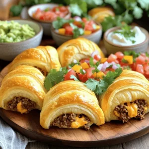 - 1 can refrigerated crescent roll dough - 1 pound ground beef or turkey - 1 packet taco seasoning - 1 cup shredded sharp cheddar cheese - ½ cup finely diced onions - ½ cup diced ripe tomatoes - ¼ cup sliced jalapeños (optional for heat) These main ingredients form the tasty base of your taco bombs. The crescent roll dough serves as a flaky shell, while the seasoned meat and cheese bring the bold taco flavor. Fresh onions and tomatoes add crunch and color, and jalapeños spice things up if you like heat. - Extra spices for flavor enhancement - Toppings for serving like salsa and guacamole Feel free to play with your spices! Adding extra chili powder or cumin can boost the flavor. When serving, salsa and guacamole make great partners. They add freshness and creaminess that pairs well with the crispy bombs. - Gluten-free alternatives for crescent roll dough - Vegetarian options for meat substitution For gluten-free eaters, look for gluten-free crescent roll dough. You can also swap the ground meat for black beans or lentils for a tasty vegetarian option. Both ways ensure everyone enjoys these delicious treats. Set your air fryer to 350°F (175°C). Preheating helps cook the taco bombs evenly. This step makes sure you get that crispy outside while keeping the filling warm and tasty. Start by heating a medium skillet on medium heat. Add 1 pound of ground beef or turkey. Cook it until it's brown, breaking it apart with a spatula. This should take about 5-7 minutes. After browning, drain any extra fat. This keeps your taco bombs from being greasy. Now, mix in 1 packet of taco seasoning and follow the water amount on the packet. Stir well and cook for 2-3 more minutes until hot. Lay out your crescent roll dough on a floured surface. Carefully unroll it and cut it into triangles. Place a spoonful of the meat mixture in the center of each triangle. Then, top it with 1 cup of shredded cheddar cheese, ½ cup of diced onions, ½ cup of diced tomatoes, and ¼ cup of sliced jalapeños if you want some heat. To seal, fold the corners over the filling. Pinch the seams tightly to create a sealed shape. This prevents any filling from leaking out while cooking. Arrange the taco bombs in the air fryer basket. Make sure to leave space between each bomb for air to flow. You may need to cook in batches. Set the timer for 8-10 minutes. Check them halfway through to see if they are golden brown. If needed, adjust the time. Once done, carefully take them out and place them on a plate. Enjoy your tasty Air Fryer Taco Bombs! Check the Full Recipe for more details. - Overfilling the taco bombs: It’s easy to want to add more filling, but this can lead to messy bombs. Stick to a small spoonful of meat and cheese. This keeps them from bursting open while cooking. - Not sealing properly: Make sure to pinch the seams tightly. If there are gaps, the filling can ooze out. A good seal makes for the perfect bite. - How to adjust cooking time based on air fryer models: Different air fryers heat in unique ways. Start with 8 minutes, but check them at 7 minutes. If they need more time, add a minute or two. - Tips for achieving the perfect golden color: Lightly spray the taco bombs with cooking spray before cooking. This helps them turn a lovely golden brown. Flip them halfway through for even cooking. - Best plating practices for serving: Arrange the taco bombs on a nice plate. Keep them warm until you serve. This makes them look great and keeps them tasty. - Suggestions for garnishing: Add some chopped cilantro on top for a pop of color. Serve with bowls of salsa and guacamole for dipping. This adds flavor and makes your dish look even better. For the full recipe, check out the details above and enjoy making these tasty Air Fryer Taco Bombs! {{image_4}} You can switch up the meat in your taco bombs. Try ground chicken or beef for a twist. For a meatless option, use black beans or lentils. Both choices taste great with taco seasoning. Cheese is another area to explore. Instead of sharp cheddar, use pepper jack for a spicy kick. You can also try mozzarella for a milder flavor. Each cheese adds a unique taste to your taco bombs. Dipping sauces make taco bombs even better. Salsa is a classic choice. It adds freshness and zing. Creamy guacamole is another favorite. You can also serve sour cream for smoothness. Want to make your own dip? Mix yogurt with lime juice and cilantro for a refreshing sauce. This simple homemade dip pairs well with the flavors of your taco bombs. Add spices from around the world to your taco bombs. Try cumin and coriander for a Middle Eastern twist. A dash of curry powder gives a warm flavor. You can also adapt the recipe to fit different cuisines. For a Mexican flair, add chipotle peppers. To go Italian, use Italian sausage and sprinkle with oregano. Each spice opens up new taste possibilities and keeps your meals exciting. To keep your taco bombs fresh, place them in an airtight container. This helps maintain their crunch. Store them in the fridge for up to three days. After that, the texture may change. To re-crisp your taco bombs, use the air fryer. Set it to 350°F (175°C) and heat for 3-5 minutes. This method helps avoid sogginess. You can also use the oven, but the air fryer is best for keeping them crispy. You can freeze taco bombs either before or after cooking. If you freeze them raw, assemble them and place in a single layer on a baking sheet. Once frozen solid, transfer them to a freezer bag. To reheat, cook from frozen in the air fryer for about 10-12 minutes at 350°F (175°C). If cooked first, thaw them overnight in the fridge before reheating. This keeps them safe and tasty. Yes, you can prepare taco bombs in advance. Here are some tips: - Prepare the Filling: Cook and season the meat ahead of time. Store it in the fridge. - Assemble and Chill: You can assemble taco bombs and keep them in the fridge. Wrap them well to avoid drying out. - Freeze for Later: For longer storage, freeze the assembled taco bombs. Place them on a baking sheet, freeze until solid, then transfer to a freezer bag. You can get creative with fillings! Here are some popular options: - Beans: Black beans or refried beans add protein and flavor. - Cheese Varieties: Try Monterey Jack or pepper jack for a spicy kick. - Veggies: Bell peppers, corn, or zucchini can add crunch and sweetness. - Meats: Swap ground beef for chicken, pork, or even shrimp. Customize your taco bombs to suit your taste buds! To ensure perfect taco bombs, look for these signs: - Golden Brown Color: They should be golden and look crispy on the outside. - Filling Bubbles: You might see some filling bubbling out, which is a good sign. - Internal Temperature: Use a meat thermometer. The center should reach 165°F (74°C). Checking these signs will help you serve perfect taco bombs every time! In this blog post, we explored how to make delicious Air Fryer Taco Bombs. We covered key ingredients, including dough, meat, and spices. I shared step-by-step instructions and tips to avoid mistakes. You learned how to store leftovers and even variations to suit your taste. Taco bombs are fun and easy to make. They are great for parties or quick meals. Try customizing them with different fillings and dips. I hope you enjoy making your own tasty creations!