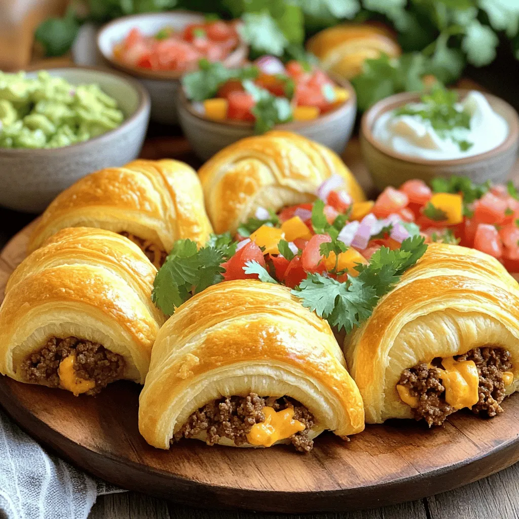 - 1 can refrigerated crescent roll dough - 1 pound ground beef or turkey - 1 packet taco seasoning - 1 cup shredded sharp cheddar cheese - ½ cup finely diced onions - ½ cup diced ripe tomatoes - ¼ cup sliced jalapeños (optional for heat) These main ingredients form the tasty base of your taco bombs. The crescent roll dough serves as a flaky shell, while the seasoned meat and cheese bring the bold taco flavor. Fresh onions and tomatoes add crunch and color, and jalapeños spice things up if you like heat. - Extra spices for flavor enhancement - Toppings for serving like salsa and guacamole Feel free to play with your spices! Adding extra chili powder or cumin can boost the flavor. When serving, salsa and guacamole make great partners. They add freshness and creaminess that pairs well with the crispy bombs. - Gluten-free alternatives for crescent roll dough - Vegetarian options for meat substitution For gluten-free eaters, look for gluten-free crescent roll dough. You can also swap the ground meat for black beans or lentils for a tasty vegetarian option. Both ways ensure everyone enjoys these delicious treats. Set your air fryer to 350°F (175°C). Preheating helps cook the taco bombs evenly. This step makes sure you get that crispy outside while keeping the filling warm and tasty. Start by heating a medium skillet on medium heat. Add 1 pound of ground beef or turkey. Cook it until it's brown, breaking it apart with a spatula. This should take about 5-7 minutes. After browning, drain any extra fat. This keeps your taco bombs from being greasy. Now, mix in 1 packet of taco seasoning and follow the water amount on the packet. Stir well and cook for 2-3 more minutes until hot. Lay out your crescent roll dough on a floured surface. Carefully unroll it and cut it into triangles. Place a spoonful of the meat mixture in the center of each triangle. Then, top it with 1 cup of shredded cheddar cheese, ½ cup of diced onions, ½ cup of diced tomatoes, and ¼ cup of sliced jalapeños if you want some heat. To seal, fold the corners over the filling. Pinch the seams tightly to create a sealed shape. This prevents any filling from leaking out while cooking. Arrange the taco bombs in the air fryer basket. Make sure to leave space between each bomb for air to flow. You may need to cook in batches. Set the timer for 8-10 minutes. Check them halfway through to see if they are golden brown. If needed, adjust the time. Once done, carefully take them out and place them on a plate. Enjoy your tasty Air Fryer Taco Bombs! Check the Full Recipe for more details. - Overfilling the taco bombs: It’s easy to want to add more filling, but this can lead to messy bombs. Stick to a small spoonful of meat and cheese. This keeps them from bursting open while cooking. - Not sealing properly: Make sure to pinch the seams tightly. If there are gaps, the filling can ooze out. A good seal makes for the perfect bite. - How to adjust cooking time based on air fryer models: Different air fryers heat in unique ways. Start with 8 minutes, but check them at 7 minutes. If they need more time, add a minute or two. - Tips for achieving the perfect golden color: Lightly spray the taco bombs with cooking spray before cooking. This helps them turn a lovely golden brown. Flip them halfway through for even cooking. - Best plating practices for serving: Arrange the taco bombs on a nice plate. Keep them warm until you serve. This makes them look great and keeps them tasty. - Suggestions for garnishing: Add some chopped cilantro on top for a pop of color. Serve with bowls of salsa and guacamole for dipping. This adds flavor and makes your dish look even better. For the full recipe, check out the details above and enjoy making these tasty Air Fryer Taco Bombs! {{image_4}} You can switch up the meat in your taco bombs. Try ground chicken or beef for a twist. For a meatless option, use black beans or lentils. Both choices taste great with taco seasoning. Cheese is another area to explore. Instead of sharp cheddar, use pepper jack for a spicy kick. You can also try mozzarella for a milder flavor. Each cheese adds a unique taste to your taco bombs. Dipping sauces make taco bombs even better. Salsa is a classic choice. It adds freshness and zing. Creamy guacamole is another favorite. You can also serve sour cream for smoothness. Want to make your own dip? Mix yogurt with lime juice and cilantro for a refreshing sauce. This simple homemade dip pairs well with the flavors of your taco bombs. Add spices from around the world to your taco bombs. Try cumin and coriander for a Middle Eastern twist. A dash of curry powder gives a warm flavor. You can also adapt the recipe to fit different cuisines. For a Mexican flair, add chipotle peppers. To go Italian, use Italian sausage and sprinkle with oregano. Each spice opens up new taste possibilities and keeps your meals exciting. To keep your taco bombs fresh, place them in an airtight container. This helps maintain their crunch. Store them in the fridge for up to three days. After that, the texture may change. To re-crisp your taco bombs, use the air fryer. Set it to 350°F (175°C) and heat for 3-5 minutes. This method helps avoid sogginess. You can also use the oven, but the air fryer is best for keeping them crispy. You can freeze taco bombs either before or after cooking. If you freeze them raw, assemble them and place in a single layer on a baking sheet. Once frozen solid, transfer them to a freezer bag. To reheat, cook from frozen in the air fryer for about 10-12 minutes at 350°F (175°C). If cooked first, thaw them overnight in the fridge before reheating. This keeps them safe and tasty. Yes, you can prepare taco bombs in advance. Here are some tips: - Prepare the Filling: Cook and season the meat ahead of time. Store it in the fridge. - Assemble and Chill: You can assemble taco bombs and keep them in the fridge. Wrap them well to avoid drying out. - Freeze for Later: For longer storage, freeze the assembled taco bombs. Place them on a baking sheet, freeze until solid, then transfer to a freezer bag. You can get creative with fillings! Here are some popular options: - Beans: Black beans or refried beans add protein and flavor. - Cheese Varieties: Try Monterey Jack or pepper jack for a spicy kick. - Veggies: Bell peppers, corn, or zucchini can add crunch and sweetness. - Meats: Swap ground beef for chicken, pork, or even shrimp. Customize your taco bombs to suit your taste buds! To ensure perfect taco bombs, look for these signs: - Golden Brown Color: They should be golden and look crispy on the outside. - Filling Bubbles: You might see some filling bubbling out, which is a good sign. - Internal Temperature: Use a meat thermometer. The center should reach 165°F (74°C). Checking these signs will help you serve perfect taco bombs every time! In this blog post, we explored how to make delicious Air Fryer Taco Bombs. We covered key ingredients, including dough, meat, and spices. I shared step-by-step instructions and tips to avoid mistakes. You learned how to store leftovers and even variations to suit your taste. Taco bombs are fun and easy to make. They are great for parties or quick meals. Try customizing them with different fillings and dips. I hope you enjoy making your own tasty creations!
