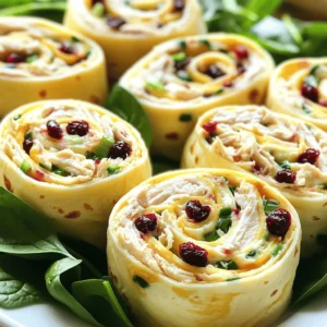 Chicken cranberry pinwheels are a delightful snack. They mix sweet and savory flavors. This recipe is simple and quick to make. You will love the taste and ease of these pinwheels. - Chicken - Cream Cheese - Dried Cranberries - Green Onions - Garlic Powder - Honey - Salt and Pepper - Tortillas - Spinach Leaves For this recipe, you need cooked chicken. Shred it into small pieces. Cream cheese adds a rich, creamy texture. Dried cranberries bring a sweet burst of flavor. Green onions add a mild onion taste. Garlic powder gives a hint of zest. Honey adds a touch of sweetness. Use salt and pepper to enhance the flavors. Large flour tortillas hold everything together. Fresh spinach leaves provide a nice crunch. Gather these ingredients to create tasty chicken cranberry pinwheels. This mix of flavors makes every bite delicious. To begin, gather your ingredients. You will need cooked chicken, cream cheese, dried cranberries, green onions, garlic powder, honey, salt, pepper, tortillas, and spinach leaves. In a large bowl, mix the shredded chicken with softened cream cheese. Add the chopped cranberries, sliced green onions, garlic powder, honey, salt, and pepper. Use a fork or spatula to blend everything well. You want a smooth and even mixture. Now, lay one tortilla flat on a clean surface. With a spatula, spread one-fourth of the chicken mixture across the tortilla. Leave an inch at the edges for easy rolling. Next, place some fresh spinach leaves over the chicken mixture. This adds a nice crunch. Start rolling the tortilla from one edge, pressing gently to keep the filling inside. Once it's fully rolled, press the edge to seal it. Repeat this for the other tortillas until you have four pinwheels. Take a sharp knife and slice each pinwheel into bite-sized pieces, about one inch thick. This will show the colorful filling inside. Arrange the slices on a serving platter. For a fresh touch, add more spinach leaves around the pinwheels. This adds color and makes the dish look inviting. Enjoy your Chicken Cranberry Pinwheels right away, or keep them for later. For more details, check the Full Recipe. To make your Chicken Cranberry Pinwheels shine, focus on balance. The sweet cranberries pair well with savory chicken. Here are some tips to enhance the taste: - Use fresh herbs like parsley or cilantro for a bright touch. - Add a squeeze of lemon juice for a zesty kick. - Adjust the honey level to suit your taste. More honey means sweeter pinwheels. These small changes can elevate your dish to a new level. You can easily prepare these pinwheels ahead of time. This saves you stress during busy days. Here’s how: - Make the chicken mixture the night before. Store it in an airtight container in the fridge. - Roll the pinwheels and slice them just before serving. This keeps them fresh and crisp. - You can also freeze the rolled pinwheels. Wrap them tightly in plastic wrap and store in a freezer-safe bag. They can last up to three months. Just thaw them in the fridge when you need them. A beautiful presentation makes any dish more appetizing. For your Chicken Cranberry Pinwheels, consider these ideas: - Use a bright platter to make the colors pop. - Arrange the pinwheels in a circular pattern for a fun look. - Add garnishes like fresh spinach leaves or edible flowers for charm. - Include small bowls of dipping sauce like ranch or honey mustard for extra flavor. These details will impress your guests and make your dish memorable. {{image_4}} If you have dietary needs, you can easily adapt this recipe. For a gluten-free option, use gluten-free tortillas. If you need a dairy-free choice, try vegan cream cheese. You can also swap chicken for shredded turkey or even chickpeas for a plant-based option. Adjust the honey based on your sweetness level. Always taste your mixture to get it just right. Feel free to get creative with flavors! Add some diced jalapeños for a kick. You can also mix in shredded cheese for extra creaminess. Try fresh herbs like cilantro or parsley for a burst of freshness. If you love a tangy taste, consider adding a splash of lemon juice. Each twist brings a new taste sensation to your pinwheels. These pinwheels shine at any gathering. You can cut them smaller for bite-sized snacks. Pair them with a tangy dip like ranch or a spicy salsa. To impress guests, serve on a colorful platter with fresh veggies. Arrange your pinwheels with vibrant bell peppers and cherry tomatoes. They not only taste great but look beautiful, too. For more fun, mix in other wraps like ham and cheese or veggie pinwheels. Enjoy the Full Recipe and get ready to wow your guests! To keep your Chicken Cranberry Pinwheels fresh, wrap them well. Use plastic wrap or place them in an airtight container. This helps prevent them from drying out. Store them in the fridge for up to three days. If you want to freeze them, wrap each pinwheel in plastic. Then, place them in a freezer bag. They can last up to three months in the freezer. When it's time to eat your leftover pinwheels, reheating is key. You can use the microwave for quick warmth. Place one or two pinwheels on a plate and cover them with a damp paper towel. Heat for 30 seconds, checking often to avoid overcooking. If you prefer a crispier texture, use a skillet. Heat the skillet over medium heat. Add the pinwheels and cook for a few minutes on each side until they warm up. Understanding the shelf life of your ingredients is important. Cooked chicken lasts about three to four days in the fridge. Cream cheese should be used within a week after opening. Dried cranberries can last for up to a year if stored in a cool, dry place. Green onions stay fresh for about a week. Honey can last indefinitely if kept sealed and stored properly. Always check for signs of spoilage before using any ingredient. Yes, you can make Chicken Cranberry Pinwheels ahead of time. I often prepare them a few hours before serving. Just store them in the fridge. This keeps their flavors fresh. If you plan to make them a day ahead, wrap them in plastic wrap. This helps prevent drying out. When you're ready to serve, just slice and enjoy! If you need a substitute for cream cheese, try Greek yogurt. It adds creaminess without the extra fat. You can also use cottage cheese for a lighter option. Another good choice is hummus, which adds a nice flavor. Each of these options will change the taste a bit, but they work well in this recipe. Yes, there are gluten-free tortilla options available. Many brands offer gluten-free wraps made from rice or corn. You can find these in most grocery stores. Just check the labels to ensure they meet your needs. These tortillas will keep your Chicken Cranberry Pinwheels tasty and gluten-free! For the full recipe, refer to the initial section. In this blog post, we explored how to make tasty Chicken Cranberry Pinwheels. We covered ingredients, preparation steps, and tips to enhance flavor. You learned ways to customize the recipe and store leftovers for later. These pinwheels are fun to make and share. They fit any gathering. Enjoy experimenting with new flavors and making them your own! Keep these tips in mind for a stress-free cooking experience.