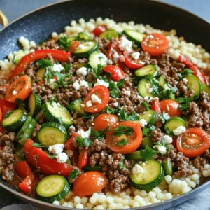 - 1 lb ground beef - 1 medium onion, finely chopped - 1 red bell pepper, thinly sliced - 1 medium zucchini, sliced into half-moons - 1 cup cherry tomatoes, halved - 2 cloves garlic, minced - 2 tablespoons extra virgin olive oil - 1 teaspoon dried oregano - 1 teaspoon ground cumin - 1 teaspoon smoked paprika - Salt and freshly ground black pepper, to taste I love using ground beef for this recipe. It cooks quickly and pairs well with fresh veggies. The onion, bell pepper, zucchini, and tomatoes add color and flavor. Garlic brings a nice aroma too. The spices, like oregano and paprika, really boost the taste. - Fresh parsley, chopped (for garnish) - Crumbled feta cheese (optional, for a flavorful finish) Adding fresh parsley brightens the dish. Feta cheese gives it a creamy touch. You can skip these or add them based on your taste. - 2 cups cooked couscous or quinoa for serving Couscous or quinoa makes a great base for this stir fry. They soak up the flavors well and add a nice texture. You can use either, depending on what you have. For the full details on how to prepare this dish, check out the Full Recipe. - Heat 2 tablespoons of extra virgin olive oil in a large skillet over medium-high heat. - Add 1 medium onion, finely chopped, and 3 cloves of minced garlic. Sauté for about 2-3 minutes until the onion looks clear and the garlic smells good. - Turn the heat to high. Add 1 pound of ground beef to the skillet. Cook it for 5-7 minutes, breaking it apart with a spatula. Make sure it is brown and there is no pink left. - Next, add 1 thinly sliced red bell pepper and 1 medium zucchini, cut into half-moons. Sauté the mix for another 3-4 minutes. You want the veggies to soften a bit but stay crunchy. - Now, stir in 1 cup of halved cherry tomatoes, 1 teaspoon of dried oregano, 1 teaspoon of ground cumin, and 1 teaspoon of smoked paprika. Season with salt and fresh black pepper to taste. Mix it well and let it cook for 2-3 more minutes. This helps the flavors blend nicely. - To serve, spoon the beef stir fry over 2 cups of cooked couscous or quinoa. - For a fresh touch, garnish with chopped parsley and, if you like, sprinkle some crumbled feta cheese on top. Enjoy your warm meal! Check out the Full Recipe for more details! To make your vegetables crispy, cook them over high heat. This helps them brown nicely. Stir them often to avoid burning. You can also use fresh vegetables. They will taste better and add color. For spices, feel free to tweak them to your taste. If you like it spicy, add more cumin or paprika. If you prefer milder flavors, hold back on the spices. A drizzle of olive oil on top adds a rich flavor. It also helps the dish shine. Use bright, colorful plates to make your meal pop. This makes your food look more appetizing. You can even add extra cherry tomatoes on the side for a splash of color. If you want a lighter meal, switch out ground beef for turkey or chicken. These meats can be just as tasty. You can also load up on more veggies. Try adding spinach, carrots, or even broccoli. These options boost nutrition and flavor. Enjoy your meal while keeping it healthy! {{image_4}} You can switch up the protein in this dish. Ground turkey or chicken works well. They have a lighter taste but still absorb the flavors well. If you prefer plant-based options, try using plant-based ground meat. These alternatives provide a similar texture and taste. They are great for those seeking a meat-free meal. Feel free to play with the vegetables in this stir fry. Seasonal vegetables can make it fresh and exciting. Eggplant or spinach are fantastic choices. They add unique flavors and nutrients. You can also toss in chickpeas. They boost the protein and fiber content, making your dish more filling. Let your creativity shine by enhancing the flavors! Different herbs and spices can change the whole dish. Consider adding fresh basil or thyme for a twist. You can also try olives or sun-dried tomatoes. They add a burst of flavor and a Mediterranean touch. These small changes can make a big impact on taste. For the full recipe, you can check the detailed instructions above. After enjoying your Easy Mediterranean Ground Beef Stir Fry, it's smart to store the leftovers. You can refrigerate them for up to 3 days in an airtight container. This helps keep your meal fresh and safe to eat. Always let the dish cool down before sealing it up. This way, it won’t trap steam and moisture, which can affect the taste. If you want to save your stir fry for longer, freezing is a great option. First, let the dish cool completely. Then, transfer it to a freezer-safe container or bag. Remove as much air as possible to avoid freezer burn. You can store it in the freezer for up to 3 months. When you're ready to eat, just thaw it in the fridge overnight before reheating. To reheat your stir fry, use a skillet over medium heat. This method helps keep the texture nice. Add a splash of water or broth to prevent sticking. Stir occasionally until heated through. You can also use the microwave, but be careful not to overcook it. Heat in short bursts, stirring in between. This keeps your meal tasty and enjoyable! To make this dish, start by heating olive oil over medium-high heat. Add chopped onion and minced garlic. Sauté them for 2-3 minutes until soft. Next, raise the heat and add ground beef. Cook it for about 5-7 minutes until no pink remains. Then, add red bell pepper and zucchini. Sauté for 3-4 minutes until they soften slightly. After that, stir in halved cherry tomatoes, oregano, cumin, and smoked paprika. Season with salt and black pepper. Cook for another 2-3 minutes. Finally, serve the stir fry over cooked couscous or quinoa. Garnish with parsley and feta cheese for extra flavor. For the full recipe, check the earlier section. This dish pairs well with several options. Here are some great side dishes and bases: - Couscous - Quinoa - Rice - Pita bread - Greek salad - Roasted vegetables These sides add depth and flavor to your meal. They also help round out your dining experience. Yes, you can make this dish ahead of time. Here are some tips for storage and meal prep: - Refrigerate: Store in an airtight container for up to 3 days. - Freeze: You can freeze it for up to 3 months. Make sure it's cooled before sealing. - Reheat: Use a skillet or microwave to reheat. Add a splash of water to keep it moist. Preparing ahead saves time and ensures a tasty meal is ready when you need it. In this blog post, I covered how to make an Easy Mediterranean Ground Beef Stir Fry. You learned about the key ingredients, from beef and fresh veggies to seasonings. I shared step-by-step instructions for cooking and serving, plus helpful tips for storing leftovers. Remember, you can swap proteins and veggies to suit your taste. Keep it fun and flavorful! This dish is not just easy; it’s also versatile and nutritious. Enjoy making it your own!