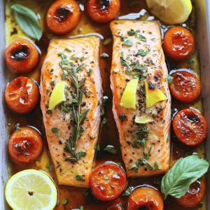 - Salmon fillets - Olive oil - Fresh herbs (thyme and rosemary) - Garlic - Lemon (zest and juice) - Honey - Cherry tomatoes - Balsamic vinegar - Fresh basil for garnish Gather these ingredients to make Marry Me Salmon, a dish that shines. The star here is the salmon fillets. They should be thick and fresh. Choose good quality salmon for the best taste. For the marinade, olive oil adds richness. Fresh thyme and rosemary give a nice earthy taste. Garlic brings a punch of flavor. Don't forget the lemon! The zest and juice make the dish bright and fresh. The honey balances the flavors with a touch of sweetness. If you want to enhance your dish, consider cherry tomatoes. They roast nicely and add color. A drizzle of balsamic vinegar boosts their flavor. Fresh basil makes a lovely garnish and adds a fresh note. This recipe is all about balance and flavor. Each ingredient plays a key role. With the right mix, you create a meal that is hard to resist. For the full recipe, check the details above. Enjoy your cooking adventure! - Preheat your oven to 400°F (200°C). This hot oven helps cook the salmon evenly. - In a small bowl, whisk together: - 2 tablespoons olive oil - 3 cloves garlic, finely minced - 1 teaspoon fresh thyme leaves - 1 teaspoon fresh rosemary, finely chopped - Zest and juice of 1 lemon - 1 tablespoon honey - Salt and freshly cracked pepper to taste This marinade will add great flavor to the salmon. - Arrange the salmon fillets in a baking dish, skin side down. - Pour the marinade over the salmon fillets evenly. Make sure each piece is well coated. - Scatter 1 cup of halved cherry tomatoes around the salmon. This adds color and taste. - Drizzle 2 tablespoons of balsamic vinegar over the tomatoes. This will make them sweet and tasty. - Place the baking dish in the oven and bake for 15–20 minutes. The salmon should flake easily with a fork. - Once done, take the dish out and let the salmon rest for a couple of minutes. This keeps it juicy. - Serve by drizzling the pan juices over the salmon. Add fresh basil leaves on top for flavor. This recipe is a wonderful way to impress at dinner. For the full recipe, check the earlier section. To cook salmon just right, timing is key. Bake the salmon for 15-20 minutes at 400°F (200°C). Check if it flakes easily with a fork. This means it’s done! Letting salmon rest for a few minutes after cooking is very important. This helps keep it juicy and tasty. You can make the marinade even better! Try adding spices like paprika or chili flakes for heat. Fresh herbs like dill can also add great flavor. Adjust the acidity by adding more lemon juice. This brightens the dish and balances the flavors. Plating is important for a romantic dinner. Place the salmon beside the roasted tomatoes for color. Drizzle the pan juices over each fillet for shine. For a final touch, add a lemon wedge on the side. This adds a pop of color and a hint of zest. This makes your meal look as good as it tastes! {{image_4}} You can get creative with Marry Me Salmon by swapping ingredients. - Using different types of fish: Instead of salmon, try trout or halibut. Both have a nice flavor and cook well. They also soak up the marinade nicely. This change can give you a fresh twist on the dish. - Substituting herbs or vegetables: If you want a different taste, swap thyme and rosemary for dill or parsley. You can also add spinach or zucchini for a pop of color and nutrition. These swaps keep the dish exciting. You have options when it comes to cooking Marry Me Salmon. - Grilling versus baking: Grilling can add a smoky flavor. Just preheat your grill and cook the salmon until it flakes easily. Baking is great too. It keeps the salmon moist and is very easy. - Pan-searing option: If you like a crispy skin, try pan-searing. Heat oil in a skillet, skin side down. Cook until crispy, then flip to finish cooking. This method gives you a delicious texture. You can easily adapt Marry Me Salmon to fit different diets. - Making it gluten-free: All the ingredients are gluten-free! Just make sure your balsamic vinegar has no additives. - Low-carb alternatives: This dish is already low in carbs! To make it even lower, skip the honey and use a sugar-free sweetener. Enjoy the rich flavors without the extra carbs. Feel free to play around with these variations and find your perfect version of Marry Me Salmon! For the full recipe, check out the main article. To keep your Marry Me Salmon fresh, store it in the fridge. Place the salmon in an airtight container. This keeps it moist and tasty. It will last for up to three days in the fridge. If you want to store it longer, consider freezing. You can reheat your salmon in a few ways. The best method is to use an oven. Preheat the oven to 350°F (175°C). Place the salmon on a baking sheet. Heat it for about 10 minutes. This will help keep the salmon juicy. You can also use a microwave. Just place the salmon on a microwave-safe plate. Heat it for 30 seconds at a time. Check often to avoid overcooking. You can freeze Marry Me Salmon both before and after cooking. If freezing raw, wrap the fillets tightly in plastic wrap. Place them in a freezer bag. Label the bag with the date. For cooked salmon, let it cool first. Then wrap it well before freezing. To thaw, place the salmon in the fridge overnight. You can also use cold water for quick thawing. Just make sure to cook it right after thawing. Marry Me Salmon tastes great with many side dishes. Here are some ideas: - Salad: A fresh green salad with mixed greens and a lemon vinaigrette. - Grains: Lightly seasoned quinoa or fluffy rice for a filling option. - Vegetables: Roasted asparagus, steamed broccoli, or sautéed spinach add color and nutrients. You can store Marry Me Salmon in the fridge for up to three days. Make sure to keep it in an airtight container. This helps maintain its flavor and texture. Always check for any off smells before eating leftovers. Yes, you can use other fish if you like. Here are some good options: - Trout: It has a similar texture and flavor. - Cod: A mild fish that cooks well with the same marinade. - Tilapia: This fish is light and flaky, making it a good choice. Marry Me Salmon is great for meal prep! You can prepare the salmon and marinade ahead of time. Store the salmon and marinade separately in the fridge for up to two days. This helps the flavors soak in better. When ready to cook, just follow the recipe steps. Enjoy your meal anytime! In this blog post, we covered how to prepare Marry Me Salmon using fresh ingredients and easy steps. We outlined key ingredients like salmon, olive oil, and herbs, and shared tips for perfect cooking. You can mix things up with swaps or cooking methods. Storing leftovers and meal prep options were also discussed. This dish is simple and flavorful, making it great for any meal. Enjoy the cooking process and the tasty results that will impress anyone.