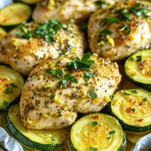For this easy recipe, you will need: - 2 boneless, skinless chicken breasts - 2 medium zucchinis, sliced into half-moons - 2 tablespoons extra virgin olive oil - 1 large lemon, both zest and juice - 3 cloves of garlic, finely minced - 1 teaspoon dried oregano - 1 teaspoon smoked paprika - Salt and freshly cracked black pepper to taste - Fresh parsley, finely chopped (for garnish) These ingredients come together to create a tasty dish that is both satisfying and healthy. The chicken is tender, while the zucchini adds a nice crunch. In addition to the main ingredients, make sure you have these kitchen staples: - Mixing bowls for combining ingredients - A whisk for mixing the marinade - A baking dish to cook everything together - A knife and cutting board for slicing the zucchini - Measuring spoons for accuracy Having these items at hand makes the cooking process smooth and fun. To make your dish even more exciting, consider these optional add-ins: - Red pepper flakes for heat - Fresh herbs like thyme or rosemary for added aroma - A splash of balsamic vinegar for tanginess - Sliced bell peppers for more color and crunch These extra touches can elevate your dish, making it even more delicious. You can find the full recipe in the section above. Start by gathering all your ingredients. You will need chicken, zucchini, olive oil, lemon, garlic, herbs, and spices. This dish is easy and quick. Preheat your oven to 400°F (200°C). This step warms the oven for even cooking. In a bowl, mix olive oil, lemon zest, lemon juice, minced garlic, oregano, smoked paprika, salt, and pepper. This zesty blend gives the chicken great flavor. Place the chicken breasts in a baking dish. Pour half the marinade over the chicken. Make sure each piece is well-coated. Let it sit for at least 15 minutes. This helps the chicken soak up the flavors. While the chicken marinates, prepare the zucchini. Slice the zucchinis into half-moons. Drizzle the remaining marinade over the zucchini and toss well. After marinating, place the zucchini around the chicken in the baking dish. This makes for a colorful dish. Bake everything in your preheated oven for 20-25 minutes. Make sure the chicken reaches 165°F (74°C). The zucchini should be tender and lightly caramelized. Once done, let it rest for a few minutes. This keeps the chicken juicy. Before serving, sprinkle fresh parsley on top for a nice finish. Enjoy this flavorful meal! Check out the Full Recipe for more details. To make your chicken breast juicy, start with quality meat. Use boneless, skinless chicken breasts for the best results. Marinate them for at least 15 minutes. This step adds flavor and keeps the meat moist. Use a mix of lemon juice and olive oil. The acid helps tenderize the chicken. Bake the chicken at 400°F (200°C). High heat locks in juices and cooks evenly. Use a meat thermometer. Check for an internal temperature of 165°F (74°C). Let the chicken rest for a few minutes before serving. This keeps the juices inside. For tender zucchini, slice them into half-moons. This shape allows even cooking. Toss the zucchini in the leftover marinade. This adds flavor and helps soften them. You can also sauté them if you prefer a quicker method. Cook them in a hot pan for about 3-4 minutes. Watch them closely to avoid overcooking. Overcooked zucchini becomes mushy and loses its bright color. Aim for a tender but firm texture. Present your dish with flair! Serve the chicken and zucchini straight from the baking dish. This gives a rustic look. For a more polished feel, plate them individually. Drizzle the remaining marinade over the top. This adds shine and flavor. Sprinkle fresh parsley on the dish for color. You can also add lemon wedges on the side. This gives a fresh touch and looks appealing. For extra crunch, consider adding toasted nuts or seeds on top. Enjoy your meal! For the complete recipe, check out the Full Recipe link. {{image_4}} You can change up this dish by adding other veggies. Try bell peppers, asparagus, or broccoli. They add color and flavor. Slice them into similar sizes as the zucchini. This way, everything cooks evenly. You can also mix in cherry tomatoes for a sweet burst. Just toss them in with the zucchini. To change the taste, swap out some ingredients in the marinade. Use lime juice instead of lemon for a different zing. Add fresh herbs like thyme or rosemary for a fragrant touch. You can also try a splash of soy sauce or balsamic vinegar for richness. These small changes can make a big difference. This recipe is naturally gluten-free. If you're on a low-carb diet, this dish fits perfectly. You can replace the chicken with firm tofu or tempeh for a veggie option. Just remember to adjust the cooking time. Always check labels on sauces and marinades to ensure they match your dietary needs. This way, you can enjoy a healthy meal without worry. For the full recipe, visit the provided link. Store any leftovers in an airtight container. Make sure the chicken and zucchini cool down first. You can keep them in the fridge for up to three days. If you want to save them longer, freezing is a great option. When reheating, use the oven for best results. Preheat your oven to 350°F (175°C). Place the chicken and zucchini in a baking dish. Cover it with foil to keep moisture in. Heat for about 15-20 minutes. Check that the chicken reaches 165°F (74°C) before eating. To freeze, slice the chicken and zucchini into portions. Place them in freezer-safe bags or containers. Remove as much air as possible. They can last up to three months in the freezer. When ready to use, thaw in the fridge overnight before reheating. You can enjoy this meal again with ease! For the full recipe, refer back to the beginning. You should bake chicken breasts with zucchini for 20 to 25 minutes. This time ensures the chicken cooks through while keeping the zucchini tender. Always check the internal temperature of the chicken; it should reach 165°F (74°C) for safety. Yes, you can use chicken thighs instead of breasts. Thighs are juicier and can add extra flavor. They may take a bit longer to cook, so check their temperature as well. Thighs should reach the same internal temperature of 165°F (74°C) for safe eating. I recommend serving this dish with a light salad or some rice. A fresh side salad can balance the meal nicely. You could also pair it with crusty bread to soak up the juices. For more ideas, check out the Full Recipe for further inspiration! In this article, we explored how to make easy chicken breast with zucchini. We covered the main ingredients, kitchen staples, and optional add-ins for flavor. You learned step-by-step instructions for marinating and baking. I shared tips for juicy chicken and tender zucchini. We discussed variations with different veggies and dietary needs. Finally, we touched on storage and reheating tips for leftovers. Enjoy your cooking! This dish is simple and tasty, making meal prep easy and fun.