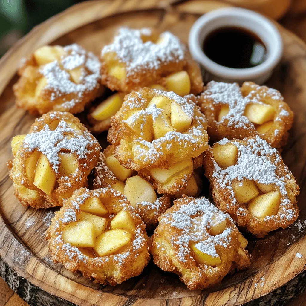 To make gluten-free air fryer apple fritters, gather these simple ingredients: - 2 medium Granny Smith apples, peeled and chopped into small cubes - 1 cup gluten-free all-purpose flour - ½ cup almond flour - 1 teaspoon baking powder - ½ teaspoon ground cinnamon - ¼ teaspoon ground nutmeg - ¼ teaspoon sea salt - 1 large egg, beaten - ½ cup milk (choose dairy or your favorite non-dairy option) - 2 tablespoons pure maple syrup - 1 teaspoon vanilla extract - ½ cup powdered sugar (for coating) - Optional: extra cinnamon for a finishing dust I know some of you may need options. Here are some substitutions: - For the apples, use Honeycrisp or Fuji for a sweeter taste. - If you lack gluten-free flour, a mix of oat flour and rice flour works well. - Instead of almond flour, try coconut flour, but use less (about ¼ cup). - Swap maple syrup with honey or agave for a different sweet touch. - If you need a vegan option, replace the egg with a flax egg (1 tablespoon ground flaxseed mixed with 2.5 tablespoons water). - Use any non-dairy milk like almond or oat milk if you’re avoiding dairy. Knowing the nutrition facts helps you enjoy these fritters mindfully. Here’s a simple breakdown per serving: - Calories: 200 - Protein: 3g - Carbohydrates: 30g - Dietary Fiber: 2g - Sugars: 10g - Fat: 8g - Saturated Fat: 1g - Sodium: 150mg This is not exact, as it can vary based on specific brands or substitutions. For the full recipe, refer to the detailed instructions. Enjoy your cooking! Peel the Granny Smith apples with a sharp knife. Cut them into small cubes. Make sure the pieces are even in size. This helps them cook well. Place the chopped apples in a bowl. Set them aside while you prepare the batter. Grab a large mixing bowl. Add the gluten-free all-purpose flour, almond flour, baking powder, ground cinnamon, ground nutmeg, and sea salt. Use a whisk to mix these ingredients well. Mix until there are no lumps. This step is key to a smooth batter. In another bowl, beat the egg. Then pour in the milk, pure maple syrup, and vanilla extract. Whisk until everything is smooth. This mixture brings moisture to your fritters. It balances the dry ingredients perfectly. Preheat your air fryer to 350°F (175°C). This takes about 5 minutes. Spray the basket lightly with cooking spray. Use a spoon or ice cream scoop to drop spoonfuls of batter into the basket. Leave space between each fritter. This helps them cook evenly. Cook for 10-12 minutes. Flip them halfway through. Look for a golden brown color and a firm touch. Once the fritters are cooked, remove them carefully. Place them on a paper towel for a minute. This helps absorb any extra oil. While they are warm, dust them generously with powdered sugar. Add a sprinkle of cinnamon if you like. These final touches make your fritters look great. For the full recipe, check the details above. To achieve the best texture for your gluten-free air fryer apple fritters, focus on the batter. Make sure your apples are finely chopped. This helps them mix well and cook evenly. Use a mix of gluten-free all-purpose flour and almond flour for a light, fluffy texture. The almond flour gives a nice nutty flavor that pairs well with apples. Remember, the dough should be thick but not dry. If it's too thick, add a splash more milk. This small change can make a big difference! One common mistake is overcrowding the air fryer. Leave space between each fritter. This allows hot air to circulate and cook them evenly. Another mistake is not preheating the air fryer. Always preheat it for about five minutes. This step ensures the fritters cook perfectly from the start. Lastly, avoid overmixing the batter. Mix until just combined to keep your fritters light and airy. Serve your fritters while they are warm for the best taste. Arrange them on a nice plate and dust with powdered sugar. For added flavor, sprinkle some extra cinnamon on top. You can also serve them with a drizzle of maple syrup or a scoop of vanilla ice cream. This makes for a delightful dessert. Don't forget to enjoy them with friends and family. Sharing these treats makes them even better! For the complete recipe, check out the Full Recipe. {{image_4}} You can swap apples with other fruits to change the flavor. Pears work well and add a nice sweetness. Bananas can be mashed and mixed in for a soft texture. Berries like blueberries or raspberries also shine in this recipe. Their tartness pairs well with the sweetness of the fritters. Use whatever fruit is in season for a fresh twist. These fritters can be sweet or savory. For sweet fritters, keep the maple syrup and cinnamon. You can add chocolate chips for a rich taste. If you want savory fritters, skip the sugar and cinnamon. Instead, add herbs like thyme or rosemary. Cheese can also enhance the savory version. Think of sharp cheddar or creamy goat cheese for a unique spin. While this recipe uses gluten-free all-purpose flour and almond flour, you have other options. You can try oat flour for a nutty flavor. Coconut flour works too, but use less since it absorbs moisture. Chickpea flour adds protein and a different taste. Feel free to mix and match flour types to find your favorite blend. Each option brings its own charm to the fritters. For more details, check out the Full Recipe. To keep your fritters fresh, let them cool completely. Place them in an airtight container. Store the container in the fridge for up to three days. This helps maintain their texture and flavor. If you want to enjoy them later, freezing is an option. Reheat your fritters in the air fryer for a few minutes. Set the temperature to 350°F (175°C). This method keeps them crispy. You can also use a microwave, but the fritters may get soft. If you prefer the oven, set it to 350°F (175°C) and heat for about 5-7 minutes. To freeze the fritters, let them cool first. Place them in a single layer on a baking sheet. Freeze them for about an hour until solid. Then, transfer them to a freezer-safe bag. They can last up to three months in the freezer. When you're ready, just reheat them as needed. Yes, you can use any apples you like. Sweet apples work well. Fuji or Honeycrisp will add a nice flavor. Tart apples like Granny Smith give a nice balance. Mixing types can also add depth to your fritters. Just remember, firmer apples hold up best when cooked. Check the fritters after about 10 minutes. They should turn golden brown and feel firm. A toothpick test works too. If it comes out clean, they are ready. Keep an eye on them to avoid overcooking. You can prepare the fritter batter ahead. Store it in the fridge for up to one day. Just stir it well before cooking. You can also cook the fritters and keep them warm in the oven. Reheat them in the air fryer for a few minutes before serving. These fritters pair well with many options. Try serving them with warm maple syrup. A scoop of vanilla ice cream adds a nice touch too. Some like to sprinkle extra cinnamon for flavor. Fresh whipped cream is also a tasty choice. Feel free to get creative! For the full recipe, check out the detailed steps above. This blog post covered how to make delicious apple fritters in the air fryer. You learned about the key ingredients, step-by-step instructions, and helpful tips. I shared ways to enjoy variations and how to store leftovers. Remember, using different apples can change the taste. Avoiding common mistakes will help you achieve the best texture. With these simple tips, you can now make tasty fritters that everyone will love. Enjoy the fun of cooking and sharing these treats with family and friends!