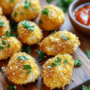 - Chicken: Use 1 pound of boneless, skinless chicken breasts. Cut them into bite-sized cubes. This ensures even cooking and easy eating. - Cheese: Choose ½ cup of freshly grated Parmesan cheese. Fresh cheese melts and flavors better than pre-grated options. - Coating: I recommend using ½ cup of seasoned breadcrumbs. These breadcrumbs add flavor and texture. Unseasoned breadcrumbs will lack flavor, so avoid them. - Garlic powder versus fresh garlic: I often use 2 tablespoons of garlic powder for its ease and strong flavor. Fresh garlic is great, too, but it can be harder to measure and may burn. - Importance of smoked paprika: Use 1 teaspoon of smoked paprika. This spice adds a lovely smokiness and depth to the dish. - Balancing salt and pepper: Add ½ teaspoon of fine sea salt and ¼ teaspoon of freshly cracked black pepper. This balance enhances all the flavors without overpowering them. - Fresh herbs: Fresh parsley works well. If you want alternatives, consider basil or chives for a different taste. - Suggested dips for serving: Marinara sauce and ranch dressing make great dips. They add extra flavor and keep things fun. Enjoy your chicken bites! Start by preheating your oven to 400°F (200°C). This temperature helps the chicken cook evenly. Make sure to set a timer for this step. While the oven heats, prepare your baking sheet. Line it with parchment paper. This paper keeps the chicken from sticking and makes cleanup easy. Take your pound of boneless, skinless chicken breasts. Cut them into bite-sized cubes, about one inch each. This size ensures they cook well and stay tender. Next, place the cubes in a bowl. Drizzle olive oil over the chicken. Use about ¼ cup. Toss the chicken gently with your hands. Make sure every piece is coated well. This step adds flavor and helps the breading stick. In a large bowl, mix the dry ingredients. Combine ½ cup grated Parmesan cheese, ½ cup seasoned breadcrumbs, 2 tablespoons garlic powder, 1 teaspoon smoked paprika, ½ teaspoon fine sea salt, and ¼ teaspoon black pepper. Stir well to blend all the flavors together. Now, take the oiled chicken cubes and place them in the bowl with the breadcrumb mix. Toss the chicken until each piece is evenly coated. This step is key for tasty bites. Spread the coated chicken on the prepared baking sheet. Arrange them in a single layer. Avoid overcrowding, as this helps them become crispy. Follow the baking instructions closely to ensure perfect chicken bites. For the full recipe, check out the provided details. To get crispy coatings, dry the chicken pieces well. Moisture can ruin the crunch. After coating, let the chicken rest for a few minutes. This helps the coating stick better. Bake the chicken at 400°F (200°C) for 20-25 minutes. The chicken should reach an internal temperature of 165°F (74°C) to be safe to eat. These chicken bites go great with dipping sauces. Marinara sauce and ranch dressing are popular choices. Serve them on a nice platter with lemon wedges. This adds color and flavor. You can also pair them with a fresh salad or veggies for a complete meal. You can prep chicken bites in advance. Coat them and place them in the fridge for a few hours. This makes them ready for baking later. If you want to store them longer, freeze the coated chicken. Just remember to thaw them in the fridge before baking. This way, you'll have a quick meal ready to go! {{image_4}} You can spice up your garlic Parmesan chicken bites with cayenne pepper. Just add a pinch to the breadcrumb mix for some heat. This small change makes a big difference. If you want to switch up the cheese, try using sharp cheddar or mozzarella. Each cheese gives a unique taste to the dish, making it fun to experiment. If you prefer a healthier option, use gluten-free breadcrumbs. They work just as well for a crispy coating. You can also swap chicken for turkey or tofu. Both options keep the dish tasty while cutting down on fat. Tofu absorbs flavors well and is a great plant-based choice. You can easily turn these chicken bites into a salad. Just toss them with greens and your favorite dressing. This makes a quick and filling meal. If you have leftovers, use them in wraps or sandwiches. They add great flavor and protein, making your lunch more exciting. For the full recipe, check out the main section. To keep your cooked chicken bites fresh, place them in an airtight container. This method helps retain moisture and flavor. You can store the chicken bites in the fridge for up to three days. If you want to enjoy them later, ensure you heat them thoroughly before serving. For longer storage, freeze the chicken bites. Place them in a freezer-safe bag or container. Make sure to remove as much air as possible to prevent freezer burn. You can freeze them for up to three months. When ready to eat, thaw them overnight in the fridge. To reheat, bake them in the oven at 350°F (175°C) until heated through. This keeps them crispy and tasty. Look for signs of spoilage, like an off smell or changes in color. If the chicken bites appear slimy or dry, it’s best to discard them. Use glass or BPA-free plastic containers for storage. These options work well to keep your food safe and fresh. Cooking these chicken bites is quick and simple. The prep time is around 10 minutes. Once you pop them in the oven, they need 20 to 25 minutes to bake. So, in total, you’ll spend about 35 minutes from start to finish. Yes, you can use frozen chicken! Make sure to thaw it safely in the fridge overnight. This way, it cooks evenly. If you use the microwave, cook it right after thawing. Avoid refreezing thawed chicken. These chicken bites taste great with many dips. Popular options include marinara sauce, ranch dressing, or creamy garlic sauce. You can also make a quick dip by mixing Greek yogurt with lemon juice and garlic powder. This adds a nice zing! To wrap it up, we covered everything you need for EASY Garlic Parmesan Chicken Bites. We explored key ingredients, essential seasonings, and clever tips. You learned how to prep, coat, and bake the chicken to get that crispy finish. I shared variations for flavor and health, plus storage tips for leftovers. When you make these chicken bites, you'll impress everyone at the table. Enjoy experimenting and finding your own spin on this dish!