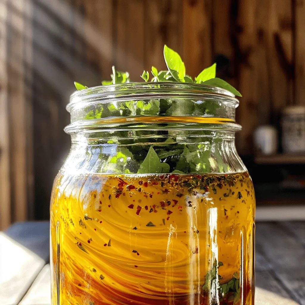 To make a great Italian salad dressing, you need a few key ingredients. Here’s what you will need: - 1/2 cup high-quality olive oil - 1/4 cup red wine vinegar (or apple cider vinegar for a twist) - 1 tablespoon Dijon mustard - 2 teaspoons honey - 1 teaspoon dried oregano - 1 teaspoon garlic powder - 1 teaspoon onion powder - 1/2 teaspoon fine sea salt - 1/4 teaspoon freshly ground black pepper - 1/2 teaspoon crushed red pepper flakes (optional) - Fresh herbs like basil or parsley, finely chopped These ingredients work together to create a zesty flavor. The olive oil gives richness, while the vinegar adds tang. The mustard and honey balance the taste. When choosing olive oil, look for extra virgin or cold-pressed oil. These types have the best flavor. Check the label for "first cold press" to ensure quality. A good olive oil should smell fresh, not stale. If possible, taste it before buying. A fruity, peppery flavor is ideal. Avoid oils that are labeled as "pure" or "light," as they are often mixed with cheaper oils. Feel free to customize your dressing! You can swap red wine vinegar for balsamic vinegar for a sweeter taste. Want a creamier dressing? Add a dollop of mayonnaise or yogurt. For an herby kick, mix in fresh basil or dill. You can even add a squeeze of lemon juice for extra brightness. Each variation offers a new twist to a classic recipe. Start by gathering your ingredients. You need red wine vinegar or apple cider vinegar, Dijon mustard, and honey. Pour the vinegar into a medium bowl. Add the Dijon mustard and honey. Whisk them together well. This helps the honey mix fully into the vinegar and mustard. While whisking, slowly add the olive oil. This step is key for emulsifying the dressing. Emulsification means the oil and vinegar blend together smoothly. Keep whisking until the dressing looks nice and creamy. Now it’s time to add flavor. Sprinkle in the dried oregano, garlic powder, onion powder, fine sea salt, and black pepper. If you like heat, toss in crushed red pepper flakes. Whisk again until everything is well mixed. Taste the dressing. Adjust the salt or honey if needed. If you want fresh herbs, fold them in last. They add a lovely touch. Carefully pour your dressing into a clean jar or bottle. Let it sit at room temperature for 30 minutes. This resting time helps the flavors mix even more. You can store it in the fridge for up to a week. Remember to shake well before using! For the full recipe, check the instructions above. To make your Italian salad dressing shine, start with fresh ingredients. High-quality olive oil adds a rich flavor. Use red wine vinegar for a tangy kick. If you want a twist, try apple cider vinegar. Honey balances the acidity with sweetness. Always taste as you mix to adjust flavors. A great dressing has a balance of salty, sweet, and tangy. Add salt slowly, tasting as you go. If it’s too sour, add more honey. For a spicy touch, include red pepper flakes. Fresh herbs bring brightness, so fold them in last. Remember, your taste buds are your best guide! You don’t need fancy tools to make this dressing. A medium-sized mixing bowl and a whisk are perfect. A jar with a lid is great for storage. If you want to make it even smoother, use an immersion blender. It helps blend all the flavors well. For the Full Recipe, check the detailed steps. {{image_4}} You can change the vinegar in your dressing. Try using apple cider vinegar or white wine vinegar. Each type brings a new taste. Apple cider vinegar adds a sweet twist. White wine vinegar offers a light, crisp flavor. Experiment with what you have at home. Your creativity can lead to a great blend. Fresh herbs can boost your dressing. I love adding basil, parsley, or thyme. Just chop them finely before mixing. These herbs add color and flavor. You can also try spices like dill or chives. If you want a kick, add some crushed red pepper flakes. It’s all about balancing the flavors to suit your taste. If you prefer a creamy dressing, it’s easy to change. You can add a dollop of mayonnaise or Greek yogurt. This gives your dressing a rich texture. Mix it well with the other ingredients. You can also add parmesan cheese for extra flavor. This creamy version works great on salads or as a dip. For the full recipe of this delicious dressing, check out the Zesty Italian Dressing Delight. To keep your homemade Italian salad dressing fresh, store it in the fridge. Use a clean glass jar with a tight lid. This helps keep air out and flavors in. Shake the jar before each use. This will mix the dressing well again. Homemade Italian salad dressing lasts about one week in the fridge. After that time, the flavors may fade. Always check for any off-smells or changes in color before using. If it looks or smells strange, toss it out. If your dressing seems stale, don’t worry. You can add a splash of vinegar or a bit of lemon juice to wake it up. Shake it well to mix. If it’s too thick, add a bit of water or more olive oil. This will help bring back its fresh taste. For the full recipe, check out the Zesty Italian Dressing Delight section! To store homemade Italian dressing, use a clean jar or bottle. Ensure it has a tight lid to keep air out. This helps the flavors stay fresh. You can keep it in the fridge. Always give it a good shake before using. Yes, you can make Italian dressing in advance. In fact, letting it sit enhances the flavors. Make it a day or two ahead for the best taste. Homemade Italian dressing can last up to a week in the refrigerator. Store it in a sealed container to maintain freshness. Yes, homemade Italian dressing is often healthier than store-bought. You control the ingredients and can skip preservatives. This means fewer additives and more natural flavors. Italian dressing works well with many salads. Try it on a classic garden salad. It also complements pasta salads and grain bowls. Use it to dress roasted vegetables for a tasty side. Enjoy experimenting with different salad mixes! For the full recipe, check out Zesty Italian Dressing Delight. Homemade Italian salad dressing is easy and fun to make. You just need good ingredients, like fresh herbs and quality olive oil. Follow the steps to blend flavors and emulsify your dressing for the best taste. Experiment with different vinegars and spices for unique flavors. Remember to store your dressing right so it stays fresh. Making your own dressing is healthier too. Enjoy your salads with a personal touch!