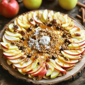 To create your caramel apple nachos, you need simple and fresh ingredients. Here’s what you will need: - 3 medium-sized apples (preferably Granny Smith or Honeycrisp) - 1 cup granola - 1/2 cup caramel sauce - 1/4 cup mini chocolate chips - 1/4 cup crushed nuts - 1/4 cup shredded coconut - 1/2 teaspoon ground cinnamon - Whipped cream (optional) Using fresh apples is key for flavor and crunch. Granny Smith gives a nice tartness, while Honeycrisp adds sweetness. You can choose any granola you enjoy. It adds a great crunch. Caramel sauce can be store-bought or homemade. If you want to impress, try making your own! Mini chocolate chips add a sweet touch. Nuts give a nice crunch and flavor, while coconut adds a fun tropical twist. The ground cinnamon offers warmth to the dish. Lastly, whipped cream is optional but adds a creamy finish that many love. For the full recipe, check the details provided earlier. - Wash and slice the apples into thin rounds. - Discard the cores and maintain even slices. Start by washing your apples under cool water. I prefer using Granny Smith or Honeycrisp apples. They have a great balance of sweet and tart flavors. Use a sharp knife to slice each apple into thin rounds. Aim for even thickness so every bite tastes good. Discard the cores as you slice. Keeping the slices uniform helps with the next steps. - Arrange the apple slices on a flat plate. - Drizzle caramel sauce over the apples. Next, take a large, flat plate. Arrange the apple slices in a circular pattern. Think of how you would stack nachos. Overlap the slices a bit, creating a beautiful base. Once the apples are in place, drizzle the caramel sauce generously over them. Make sure each slice gets some sauce. This adds a sweet touch that pairs perfectly with the apples. - Sprinkle granola, mini chocolate chips, crushed nuts, and shredded coconut. - Optional: Dust with ground cinnamon. Now it’s time for the fun part—adding toppings! Sprinkle granola all over the caramel-coated apples. This adds a nice crunch. Then, scatter mini chocolate chips and crushed nuts on top. You can use pecans, walnuts, or almonds—whatever you like. If you want to add a tropical twist, sprinkle shredded coconut too. If you enjoy a warm spice flavor, dust some ground cinnamon over everything. This little extra makes a big difference. - Drizzle whipped cream just before serving. - Serve immediately for the best taste experience. Before you serve, add a drizzle of whipped cream on top. This gives a creamy finish. It’s best to serve these nachos right away. This way, you can enjoy the mix of flavors and textures while everything is fresh. The sweet caramel, crisp apples, and crunchy toppings create a delightful treat. Enjoy your homemade caramel apple nachos! For the full recipe, check the details above. - Use a colorful platter for serving. This makes the dish pop. - Include small bowls of extra toppings. This lets everyone customize their nachos. - Try different apple varieties for flavor. Fuji or Gala apples work well too. - Use various granola flavors or types. Cinnamon raisin or chocolate granola adds a twist. - Homemade caramel sauce adds a special touch. It can be richer than store-bought. - If you use store-bought, warm it up before drizzling. This helps it flow easily. {{image_4}} You can change up caramel apple nachos with seasonal flavors. Adding spices can give a cozy feel. Try using nutmeg for a warm touch. Ginger adds a nice zing, too. You can also mix in seasonal fruits. Sliced pears or pomegranate seeds can boost flavor and color. They make your nachos fun and festive! If you need gluten-free nachos, switch to gluten-free granola. This way, everyone can enjoy them. For a nut-free version, just skip the nuts or use seeds. You can use sunflower seeds instead. If you want a vegan option, look for plant-based caramel sauce and whipped cream. Many brands make these alternatives tasty and creamy. You can still enjoy delicious flavors without dairy or gluten! To store your apple nachos, first, place them in an airtight container. This helps keep them fresh. If you have leftover toppings, store them in separate containers. This will prevent the apples from getting soggy. The caramel can also be kept in its own jar. You should eat leftover apple nachos within two days. After that, they may lose their taste and texture. Check for any signs of spoilage. If the apples look brown or mushy, it is time to toss them. If the caramel has an off smell, do not use it. To revive your leftover nachos, I recommend using the microwave. Place the nachos on a microwave-safe plate. Heat them in short bursts of 10-15 seconds. Keep an eye on them to avoid overcooking. If you prefer, you can also eat them cold for a refreshing treat. Yes, you can use many fruits! Some great options include pears, bananas, or strawberries. Each fruit brings its own flavor and texture. You can even mix different fruits for a fun twist. Just be sure to slice them thin, like the apples. This keeps the nachos easy to eat and delicious. Making homemade caramel sauce is simple! Here’s a quick way to do it: 1. In a saucepan, melt 1 cup of sugar over medium heat. 2. Stir until it turns golden brown. 3. Slowly add 1/2 cup of heavy cream while stirring. 4. Remove from heat and add a pinch of salt for flavor. For a full recipe, check [this link](#). Caramel Apple Nachos can be a treat, but they do have some sugars and calories. A serving contains about 300-400 calories, depending on toppings. Apples are healthy, packed with fiber and vitamins. To make them lighter, use less caramel or switch to a healthy topping. Balance is key! You can prep some ingredients ahead. Slice the apples and store them in lemon water to keep them fresh. You can also make the caramel sauce in advance. Just warm it before serving. Keep toppings like granola and nuts separate until you’re ready to serve. This keeps everything fresh and crunchy! Get creative with toppings! Here are some fun ideas: - Dried fruits like cranberries or raisins - Mini marshmallows for a sweet touch - Different nuts like almonds or pistachios - A drizzle of chocolate sauce for extra sweetness - Sprinkles for a colorful finish Adding these can make your nachos even more exciting! You now know how to make tasty caramel apple nachos. First, prepare the apples and add toppings. Use granola, chocolate chips, and nuts to enhance flavor. Remember to store any leftovers properly. You can customize your nachos for any season or diet. Don’t hesitate to get creative with toppings. Enjoy this simple yet delicious treat at any gathering or as a snack. These nachos are sure to impress!