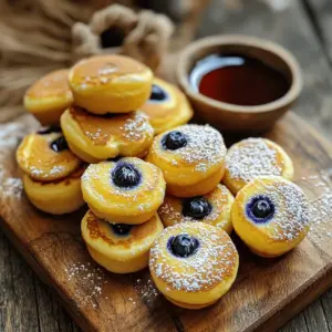 To make pancake mini muffins, you need some simple ingredients. Here’s what you will need: - 1 cup all-purpose flour - 1 tablespoon baking powder - 1/2 teaspoon salt - 1 tablespoon granulated sugar - 1 cup milk (dairy or non-dairy) - 1 large egg - 2 tablespoons melted unsalted butter (or a dairy-free substitute) - 1 teaspoon pure vanilla extract - 1/2 cup fresh blueberries or chocolate chips - Optional toppings or add-ins These ingredients come together to create a tasty treat. The flour gives the muffins structure. Baking powder makes them rise. Salt enhances the flavors, while sugar adds sweetness. You can use any milk you like, which makes this recipe flexible. A large egg helps bind everything together. The melted butter adds richness, and vanilla brings out all the flavors. You can also personalize your mini muffins. Add fresh blueberries for a burst of flavor or chocolate chips for a sweeter taste. You can even mix in nuts or spices like cinnamon for extra fun. For the full recipe, check out the instructions I provided. Enjoy your cooking! - Preheat the oven to 350°F (175°C). - Prepare the mini muffin tin. Grease it or use liners. - Combine dry ingredients in a bowl. Mix flour, baking powder, salt, and sugar. - Mix wet ingredients in another bowl. Whisk milk, egg, melted butter, and vanilla. - Blend wet and dry ingredients together. Pour the wet mix into the dry mix. Stir gently until just combined. - Fold in blueberries or chocolate chips. This adds sweetness and flavor. - Fill muffin tin and bake. Scoop batter into each cup, about two-thirds full. - Check doneness with a toothpick. Insert it into a muffin; it should come out clean. These steps give you tasty pancake mini muffins in no time. For the full recipe, check the recipe section above. - Ensure proper oven temperature: Always preheat your oven to 350°F (175°C) for even baking. An oven thermometer can help you check the exact temperature. - Avoid overmixing the batter: When mixing wet and dry ingredients, stir gently. A few lumps are okay. Overmixing makes muffins tough. - Tips for even baking: Place your muffin tin in the center of the oven. This helps hot air circulate evenly around your mini muffins. - Serving recommendations: Serve your pancake mini muffins warm for the best taste. Pair them with maple syrup for dipping. - Creative ways to garnish: Dust your muffins with powdered sugar for a sweet finish. Add fresh blueberries on top for color and freshness. - Storing leftovers effectively: Keep any leftovers in an airtight container. This keeps them fresh for up to three days. For longer storage, consider freezing them. By following these tips, you can ensure your pancake mini muffins are not only delicious but also visually appealing! Check the Full Recipe for more details on making these tasty treats. {{image_4}} You can easily switch up the flavors of your pancake mini muffins. Here are three fun ideas: - Chocolate Chip Pancake Mini Muffins: Add 1/2 cup of chocolate chips to the batter. They melt and create a sweet surprise in each bite. - Banana Nut Pancake Mini Muffins: Mash one ripe banana and mix it into the wet ingredients. Add 1/4 cup of chopped walnuts for a nice crunch. - Cinnamon Swirl Pancake Mini Muffins: Mix 1 tablespoon of cinnamon with 2 tablespoons of sugar. Swirl this mixture into the batter before baking for a delightful cinnamon flavor. Toppings can elevate your pancake mini muffins. Here are some tasty options: - Fresh fruit and yogurt: Top warm muffins with sliced strawberries or blueberries and a dollop of yogurt. This adds freshness and creaminess. - Whipped cream or maple syrup: Drizzle warm muffins with maple syrup or add a swirl of whipped cream. This enhances sweetness and makes them feel special. - Nut butter spreads: Spread almond or peanut butter on the muffins for a protein boost. It adds richness and flavor to each bite. Feel free to mix and match these ideas to find your favorite combinations! For the full recipe, check out the detailed instructions above. To keep your pancake mini muffins fresh, store them in an airtight container. This will help keep them moist. Place the container in a cool, dry spot in your kitchen. The best temperature for storage is room temperature. They will stay good for about 2 to 3 days. If you want to save some for later, you can freeze them. First, let the mini muffins cool completely. Then, place them in a freezer-safe bag or container. Be sure to remove as much air as possible to prevent freezer burn. They can last up to 3 months in the freezer. When you're ready to enjoy them again, simply reheat the muffins. You can do this in the microwave or oven. For the microwave, heat for about 15 to 20 seconds. In the oven, preheat to 350°F (175°C) and warm for 5 to 10 minutes. This will bring back their soft texture and delicious taste. For the full recipe, check back to see how easy these muffins are to make! Can I use whole wheat flour instead of all-purpose flour? Yes, you can use whole wheat flour. It gives a nutty taste and adds fiber. Just remember, it may change the texture a bit. You might need to add a little more liquid to keep the muffins soft. How can I make these muffins vegan? To make these muffins vegan, use non-dairy milk and replace the egg. You can use 1/4 cup of unsweetened applesauce or 1 tablespoon of ground flaxseed mixed with 2.5 tablespoons of water as an egg substitute. What can I substitute for eggs? You can use applesauce, mashed banana, or flaxseed meal. Each option gives moisture and helps bind the muffins. Just remember that these substitutes may change the flavor slightly. How long do pancake mini muffins last? Pancake mini muffins stay fresh for about 3 days at room temperature. If you store them in an airtight container, they stay soft and tasty. For longer storage, freeze them. Can I prepare the batter in advance? Yes, you can prepare the batter ahead of time. Just keep it in the fridge for up to 24 hours. When ready to bake, stir it gently before filling the muffin cups. How do I know when my muffins are done baking? Muffins are done when they turn a light golden brown. You can also use a toothpick. Insert it into the center; if it comes out clean, your muffins are ready. What are the signs of overmixing the batter? Overmixing creates a tough texture. You'll see a smooth, shiny batter with few lumps. If you see a lot of bubbles or the batter is very stretchy, you've mixed too much. Remember, a few lumps are okay! You now have all you need to make delicious pancake mini muffins. We covered the ingredients, step-by-step instructions, and tips for baking and storing. Don’t forget to try different flavors and toppings. These muffins are great for breakfast or snacks. Enjoy baking and sharing with friends and family. Simple recipes can bring joy to your kitchen life!